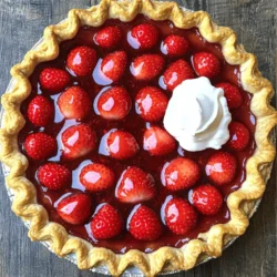 Fresh strawberries are the star here. You need 2 cups of hulled and sliced strawberries. They add a bright flavor and natural sweetness that is just perfect. Next, grab 1 ½ cups of strawberry preserves. This adds a rich, fruity base to the pie. For a little zing, use 1 tablespoon of lemon juice. It balances the sweetness and brightens the flavor. You will also need 2 tablespoons of cornstarch. This helps to thicken the filling so it holds together well. Add 1 tablespoon of granulated sugar for extra sweetness. Don’t forget 1 teaspoon of vanilla extract. This makes the pie taste even better with its warm notes. For the crust, you can use 1 pre-made pie crust. This saves time and gets you to the yummy part faster. Lastly, consider whipped cream for serving. It adds a creamy touch that pairs well with the sweet strawberries. Here’s a quick list of what you need: - Fresh strawberries: 2 cups - Strawberry preserves: 1 ½ cups - Lemon juice: 1 tablespoon - Cornstarch: 2 tablespoons - Granulated sugar: 1 tablespoon - Vanilla extract: 1 teaspoon - Pie crust: 1 pre-made crust - Optional: Whipped cream for serving This full recipe makes a delightful treat that’s easy and tasty! - Preheat oven to 425°F (220°C). - Prepare homemade or store-bought pie crust. Let’s start by getting your oven nice and hot. Preheating it to 425°F (220°C) ensures the crust bakes perfectly. If you choose to make a homemade crust, roll it out and place it in a 9-inch pie plate. Use your fingers to crimp the edges. If you prefer store-bought, just fit it into the pie plate as the package says. - Combine preserves, lemon juice, cornstarch, sugar, and vanilla in a saucepan. - Stir until thickened (5-7 minutes). Next, let’s make that sweet strawberry filling! Grab a medium saucepan. Add the strawberry preserves, lemon juice, cornstarch, sugar, and vanilla extract. Heat it over medium. Stir it well until it starts to bubble and thicken, which takes about 5 to 7 minutes. This mixture will be the heart of your pie. - Fold in sliced strawberries. - Pour mixture into the pie crust. - Bake until golden brown (20-25 minutes). Now, fold in the sliced strawberries. Make sure every slice gets coated in the sauce. Then, carefully pour this tasty mixture into your prepared pie crust. Use a spatula to spread it evenly. Place the pie in the oven and bake it for 20 to 25 minutes. You want the crust to turn golden brown and the filling to bubble happily. - Allow pie to cool on a wire rack. - Serve with whipped cream. Once baked, take the pie out and let it cool on a wire rack. This cooling time helps the pie set. Let it cool for at least 1 hour. When you’re ready to serve, add a generous dollop of whipped cream on each slice. This makes each bite even more delicious! To make a great strawberry pie, you need ripe strawberries. Look for berries that are bright red and firm. Avoid any with dark spots or mushy parts. These signs show the fruit is past its prime. When you get home, wash the strawberries gently under cool water. Pat them dry with a clean towel. Remove the green tops and slice them into even pieces. This helps them mix well with the filling. A flaky pie crust makes your pie shine. For a great crust, keep your butter cold and work quickly. If you use a store-bought crust, make sure to fit it tightly in the pie plate. This helps avoid a soggy bottom. If you make your crust, roll it out evenly. Prick the bottom with a fork to let steam escape while baking. This simple step keeps your crust crisp. Presentation matters! Cut the pie into neat wedges for serving. Place each slice on a pretty plate. A sprig of fresh mint adds a nice touch. It brings color and freshness. You can pair the pie with whipped cream for extra creaminess. Ice cream is also a great match. These options make each bite a delightful experience. {{image_4}} If you want a gluten-free pie, you have choices. For the crust, try almond flour or gluten-free flour blends. You can make a simple crust using crushed gluten-free cookies mixed with butter. This gives a sweet and nutty flavor. To ensure your filling is safe, check that your strawberry preserves are gluten-free. Most brands are, but it's good to read the label. For a vegan version of this pie, you can swap out eggs and dairy. Use a plant-based milk in place of dairy. You can also use flaxseed meal to replace eggs. Simply mix one tablespoon of flaxseed meal with three tablespoons of water. Let it sit for a few minutes until it thickens. For the crust, try a homemade vegan pie crust. Combine flour, coconut oil, and water. This creates a flaky and tasty base. Want to add a twist to your pie? Try adding other fruits like blueberries or rhubarb. Blueberries bring a sweet burst, while rhubarb adds a tangy kick. You can also infuse flavors with herbs or spices. Basil gives a fresh taste, while ginger adds warmth. Experiment with small amounts first to find your favorite mix. For the full recipe, check out the Delicious Strawberry Pie section above. Enjoy making your pie your way! To keep your leftover strawberry pie fresh, refrigerate it. Place the pie in a covered dish. If you don't have a lid, use plastic wrap. This helps keep moisture in and prevents the pie from drying out. Try to eat the pie within three days for the best taste. The longer it sits, the more the crust may get soggy. You can freeze strawberry pie for later enjoyment! First, let the pie cool completely. Wrap it in plastic wrap, then in aluminum foil. This double layer helps protect the pie from freezer burn. It should keep well for up to three months. When you're ready to eat it, thaw the pie in the fridge overnight. To warm it up, bake it at 350°F (175°C) for about 15-20 minutes. This helps restore its texture and flavor. Enjoy your pie just like when it was fresh! Yes, you can use frozen strawberries for this pie. They work well, but they have some extra water. This can make the filling a bit runny. To fix this, thaw the strawberries first. Drain any extra juice to keep the filling thick. Using frozen strawberries can save time and still give you tasty pie. To check if your pie is done, look for a golden-brown crust. The filling should also bubble. This bubbling means the fruit and syrup are hot and ready. If you see this, your pie is likely done. Let it cool before slicing. This helps the filling set nicely. Yes, you can make the pie ahead of time. After baking, let it cool fully. Cover it with plastic wrap or foil. Store it in the fridge for up to three days. You can also freeze it for longer storage. Just make sure to thaw it overnight in the fridge before serving. For the best taste, serve it fresh if you can. For the complete recipe, check out the Full Recipe. Making the best strawberry pie is fun and simple. You need fresh strawberries, preserves, and a good crust. Start by preparing your ingredients and cooking your filling. Then bake and enjoy! Remember, selecting ripe strawberries and using a flaky crust are key. Don’t hesitate to try variations like vegan options or tasty additions. Store leftovers carefully and savor this delightful treat for days. Enjoy your strawberry pie adventure!