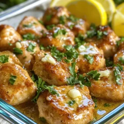 - 1 pound boneless chicken breasts - 4 tablespoons unsalted butter - 5 cloves fresh garlic - 1 teaspoon dried parsley - 1 teaspoon dried oregano - ½ teaspoon red pepper flakes - 1 tablespoon fresh lemon juice - 2 tablespoons chopped fresh parsley - Lemon wedges for serving The main ingredients in this dish are simple yet crucial. Boneless chicken breasts give you tender bites. Unsalted butter adds richness to the sauce. Fresh garlic packs in flavor, making every bite memorable. Next, we have spices and flavorings. Dried parsley and oregano enhance the dish with herbal notes. Red pepper flakes add a hint of heat, which you can adjust to your taste. Finally, garnishes and serving suggestions make your meal shine. Fresh lemon juice brightens the flavors. Chopped parsley adds a pop of color. Lemon wedges offer a zesty touch for each bite. For the full recipe, check out the detailed instructions. This dish is quick, tasty, and perfect for any meal! First, you need to season the chicken. Take 1 pound of boneless chicken breasts. Cut them into bite-sized pieces. Place the chicken in a medium bowl. Sprinkle salt and black pepper over the pieces. Make sure every piece is coated well. Now, let’s cook the chicken. Heat a large skillet over medium heat. Add 2 tablespoons of unsalted butter. Watch it melt and bubble gently. Once the butter is melted, add your seasoned chicken bites. Spread them out in a single layer. Cook for 5-6 minutes. Stir occasionally and look for a nice golden brown color. Next comes the garlic! Lower the heat and add 5 cloves of minced garlic to the skillet. Stir the garlic into the chicken for 1-2 minutes. You want the garlic to smell sweet, not burnt. Now, add 1 teaspoon of dried parsley, 1 teaspoon of dried oregano, and ½ teaspoon of red pepper flakes if you like heat. Mix well for another minute. This step really boosts the flavor. Want to dive deeper into the complete process? Check out the Full Recipe for all the details! To make Garlic Butter Chicken Bites even better, you can add spices. Try using smoked paprika for a smoky taste. A pinch of cumin can also add warmth. For a touch of sweetness, consider a dash of cinnamon. Using fresh herbs can elevate your dish. Fresh thyme works well with garlic. You can also try basil for a different twist. Chop the herbs finely and add them right before serving. This keeps their bright flavor intact. When sautéing chicken, keep the pieces spaced out in the pan. This helps them cook evenly. Avoid overcrowding, as it can lead to steaming instead of browning. Turn the pieces only once or twice to get a nice crust. To ensure your chicken is cooked fully, use a meat thermometer. The internal temperature should reach 165°F (75°C). If you don’t have a thermometer, cut into a piece to check. The meat should be white and juices should run clear. For a lovely presentation, serve the chicken in a shallow dish. This shows off the creamy sauce beautifully. Place a sprinkle of fresh parsley on top. It adds color and makes the dish pop. Garnishes can make a big difference. Lemon wedges not only look nice but also add flavor. Arrange them around the dish. This invites your guests to use them for extra zest. {{image_4}} You can easily switch proteins for this dish. Try using shrimp or tofu if you want variety. Shrimp cooks fast and absorbs flavors well. Tofu is a great choice for a plant-based meal. Just press and cube it before cooking. For a vegan option, use vegan butter instead of regular butter. This keeps the creamy texture while making it plant-based. You can also use chickpeas as a protein source. They add a nice bite to the dish. Want some heat? Add extra red pepper flakes for a spicy kick. You can also mix in sriracha or chili paste. This makes the chicken bites fiery and bold. For an Asian twist, use soy sauce and ginger. Replace the butter with sesame oil for a nutty flavor. Add green onions for a fresh touch. This gives your garlic butter chicken bites a new spin. Pair these chicken bites with rice or pasta for a full meal. They also go well with a fresh salad. Consider serving them with roasted veggies for a colorful plate. For appetizers, place the bites on toothpicks. This makes them easy to grab at parties. You can also serve them in small bowls with dipping sauces. Garlic aioli or sweet chili sauce would work great. For the full recipe, check out the complete guide on Garlic Butter Chicken Bites. Enjoy exploring these variations! To keep your Garlic Butter Chicken Bites fresh, store any leftovers right away. Place the chicken in an airtight container. This helps prevent moisture loss and keeps flavors intact. I recommend using glass or BPA-free plastic containers. They seal well and are easy to clean. When you want to enjoy your chicken bites again, use the stovetop or oven. For the stovetop, heat a skillet over low heat. Add a splash of water or broth to keep them moist. Stir often until hot. If using the oven, cover the dish with foil and heat at 350°F (175°C) for about 10-15 minutes. This method helps keep the chicken juicy and warm. To freeze your chicken bites, let them cool completely first. Place them in a freezer-safe bag or container. Remove as much air as possible to avoid freezer burn. You can freeze them for up to three months. When ready to eat, thaw them in the fridge overnight before reheating. This keeps them safe and tasty. What is the best way to check if chicken is cooked? The best way to check chicken is using a meat thermometer. Insert it into the thickest part of the chicken. It should read 165°F (75°C). If you don't have a thermometer, cut a piece open. The meat should be white and the juices should run clear. How can I make this recipe ahead of time? You can prepare the chicken bites up to a day in advance. Season and cut the chicken, then store it in the fridge. When ready, just cook them as per the recipe. This will save you time on busy days. Can I make Garlic Butter Chicken Bites without butter? Yes, you can use olive oil or a plant-based butter. These options can still give you a great flavor. Just make sure to adjust the heat, as different fats can change how quickly they cook. What can I substitute for garlic? If you're out of garlic, you can use garlic powder. For a different taste, try shallots or onion. They will add a nice flavor, though it won't be the same as garlic. How many calories are in Garlic Butter Chicken Bites? Garlic Butter Chicken Bites have about 350 calories per serving. This can change based on the amount of butter used and any sides served with it. Are there healthy variations of this dish? Yes! You can use skinless chicken thighs for more flavor. Adding vegetables like bell peppers or zucchini also boosts nutrition without adding many calories. In this article, we explored making Garlic Butter Chicken Bites. We discussed ingredients like chicken, butter, and garlic. We also covered cooking steps, flavor tips, and presentation ideas. You learned variations to switch things up and how to store leftovers. These bites are easy and delicious. Experiment with spices or serve them differently. Enjoy this fun dish with friends or family. With a little practice, you can master this recipe. Get cooking and have fun!