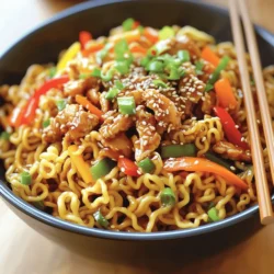 - 8 oz Shanghai-style noodles (or alternative egg noodles) - 2 tablespoons vegetable oil - 1 clove garlic, minced - 1 inch piece of ginger, minced - 1 small carrot, julienned - 1 bell pepper (red or green), thinly sliced - 1 cup fresh bean sprouts - 1 cup cooked chicken or tofu - 3 tablespoons soy sauce - 1 tablespoon oyster sauce - 1 tablespoon sesame oil - 2 green onions, chopped - Salt and pepper to taste When making Shanghai Fried Noodles, the right ingredients make a big difference. I love using Shanghai-style noodles because they have a nice chewy texture. If you can't find them, egg noodles work great too. I always keep fresh garlic and ginger on hand. They add a punch of flavor to the stir-fry. For veggies, I use a small carrot and a bell pepper. They give the dish a nice crunch and color. For protein, you can choose either chicken or tofu. Both work well with the sauces. The bean sprouts add freshness and a bit of crispness, which I really enjoy. The sauces are key to this dish. Soy sauce gives saltiness, while oyster sauce adds depth. A splash of sesame oil at the end brings in a lovely nutty flavor. Don’t forget the green onions! They add a pop of color and a mild onion taste to finish things off. Use salt and pepper to your liking. You can find the full recipe right here, and let the delicious journey begin! Start by bringing a large pot of water to a boil. You want it bubbling and hot. Once boiling, add the Shanghai-style noodles. Cook them according to the package instructions. This usually takes about 3-5 minutes. You want them tender but not mushy. When they are done, drain the noodles. Rinse them under cold water to stop the cooking process. This keeps them from sticking together. Set the noodles aside for later. Next, take a large wok or non-stick skillet. Pour in 2 tablespoons of vegetable oil. Heat it over medium-high heat. Make sure the oil is hot before you add anything. Once hot, stir in 1 clove of minced garlic and 1 inch of minced ginger. Stir them for about 30 seconds. You want them to smell good but don’t let them burn. Now it’s time for the veggies! Add the julienned carrot and sliced bell pepper to the wok. Sauté them for about 2-3 minutes until they start to soften. Then, toss in 1 cup of fresh bean sprouts and 1 cup of cooked chicken or tofu. Keep stir-frying for another 2 minutes. This heats everything and helps the flavors blend. Now, gently add the precooked noodles into the skillet. Pour in 3 tablespoons of soy sauce, 1 tablespoon of oyster sauce, and 1 tablespoon of sesame oil. Mix everything well so the noodles get coated in the sauces. Let it cook for another 2-3 minutes. Stir frequently to let the noodles fry slightly and soak up flavors. Finally, season with salt and pepper to taste. Before serving, sprinkle 2 chopped green onions on top for a fresh finish. Enjoy your delicious Shanghai Fried Noodles! For the complete recipe, check the Full Recipe section. To get the best taste in your Shanghai fried noodles, always use fresh ingredients. Fresh veggies enhance flavor and crunch. Look for bright carrots, crisp bell peppers, and crunchy bean sprouts. They make a big difference. For sauces, I recommend using soy sauce, oyster sauce, and sesame oil. These add depth and richness to the dish. If you want a little heat, try adding chili oil or sauce. Just a small amount can really wake up the flavors. Stir-frying is all about high heat. Use a large wok if you have one. Heat the oil until it shimmers before adding anything. This helps to sear the ingredients quickly and keeps them from getting soggy. To prevent sticking, keep stirring. Use a spatula to move everything around. If you notice any sticking, add a splash of water or more oil. This keeps the noodles and veggies moving and cooking evenly. Presentation matters! Serve the noodles in a large, wide bowl to show off their texture. For extra flair, add chopped green onions on top. A sprinkle of sesame seeds adds visual interest and a nice crunch. You can also add a handful of extra bean sprouts as a garnish. This looks great and gives a fresh taste. To enjoy your meal, use chopsticks for an authentic feel. For more detailed steps, check out the Full Recipe. {{image_4}} For a vegetarian or vegan twist on Shanghai Fried Noodles, swap out the chicken for tofu. Firm tofu soaks up flavors well. You can also use tempeh for a different texture. If you want more protein, add edamame or chickpeas. When it comes to sauces, soy sauce works great. You can use a mushroom-based oyster sauce for a vegan version. This gives a rich flavor without animal products. If you want a bit more zing, try hoisin sauce or a splash of rice vinegar. Different regions of China add their own flair to fried noodles. In Shanghai, you might find scallions and bok choy mixed in. In Sichuan, expect spicy peppers and garlic for a kick. You can also play with vegetable combinations. Use snow peas, shiitake mushrooms, or even zucchini. Each adds unique taste and texture. Pair your Shanghai Fried Noodles with a light side salad. A simple cucumber salad with rice vinegar is refreshing. You can also serve pickled vegetables for added crunch. For drinks, try jasmine tea or a light lager. Both complement the flavors well. If you want something warm, hot sake is a great choice. This recipe is simple and fun, and you can customize it. For the full recipe, follow the link to explore more! To keep your Shanghai Fried Noodles fresh, store leftovers soon after eating. Place the noodles in a container with a tight seal. Make sure the noodles cool down first. This helps avoid steam buildup, which can make them soggy. Use glass or plastic containers that are safe for your fridge. I recommend using shallow containers for even cooling. Label your container with the date. This way, you know when to use them. When it's time to eat your leftovers, you want them warm and tasty. Use a skillet for the best results. Heat a little oil in the skillet over medium heat. Add the noodles and stir them gently. This helps keep the noodles from sticking together. If you prefer, you can also use a microwave. Place the noodles in a microwave-safe dish. Add a splash of water to help keep them moist. Cover the dish with a lid or plastic wrap. Heat in short intervals, stirring in between. This way, the noodles warm evenly and maintain their flavor. Enjoy your Shanghai Fried Noodles again with their great taste intact! Shanghai-style noodles are thick, chewy noodles made from wheat flour. They have a soft texture and absorb flavors well. These noodles are often used in stir-fries, making them perfect for Shanghai Fried Noodles. Their shape allows them to hold onto sauce and ingredients, giving you a delicious bite every time. Yes, you can use other types of noodles. Egg noodles work well as a substitute. They are a bit thinner but still offer a nice texture. Rice noodles are another option, but they will change the dish’s flavor. Just remember to adjust the cooking time based on the noodle type you choose. Shanghai Fried Noodles are usually not very spicy. They focus more on savory flavors. If you enjoy heat, you can add chili oil or fresh chili peppers. Start with a little and taste as you go. This way, you can find the perfect spice level for your taste. You can find authentic Shanghai Fried Noodles at Chinese restaurants, especially those specializing in Shanghai cuisine. Street vendors in busy markets often sell delicious versions too. Look for places that have a good crowd; they usually serve fresh, tasty dishes. Yes, you can make this dish ahead of time. Prepare the noodles and stir-fry them as directed. Let them cool, then store them in airtight containers. When you’re ready to eat, just reheat in a pan. This method helps the flavors blend even more! In this post, we explored making Shanghai Fried Noodles. We covered the key ingredients, from noodles to sauces. I shared step-by-step instructions for cooking, stir-frying, and mixing in flavors. Tips on achieving authentic taste and presentation were included, too. Remember, fresh ingredients and the right techniques make a big difference. Whether you opt for chicken or tofu, this dish is versatile and fun to make. Enjoy your cooking and share your results with friends!