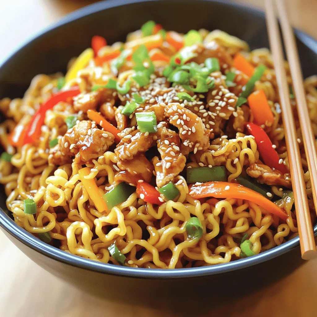 - 8 oz Shanghai-style noodles (or alternative egg noodles) - 2 tablespoons vegetable oil - 1 clove garlic, minced - 1 inch piece of ginger, minced - 1 small carrot, julienned - 1 bell pepper (red or green), thinly sliced - 1 cup fresh bean sprouts - 1 cup cooked chicken or tofu - 3 tablespoons soy sauce - 1 tablespoon oyster sauce - 1 tablespoon sesame oil - 2 green onions, chopped - Salt and pepper to taste When making Shanghai Fried Noodles, the right ingredients make a big difference. I love using Shanghai-style noodles because they have a nice chewy texture. If you can't find them, egg noodles work great too. I always keep fresh garlic and ginger on hand. They add a punch of flavor to the stir-fry. For veggies, I use a small carrot and a bell pepper. They give the dish a nice crunch and color. For protein, you can choose either chicken or tofu. Both work well with the sauces. The bean sprouts add freshness and a bit of crispness, which I really enjoy. The sauces are key to this dish. Soy sauce gives saltiness, while oyster sauce adds depth. A splash of sesame oil at the end brings in a lovely nutty flavor. Don’t forget the green onions! They add a pop of color and a mild onion taste to finish things off. Use salt and pepper to your liking. You can find the full recipe right here, and let the delicious journey begin! Start by bringing a large pot of water to a boil. You want it bubbling and hot. Once boiling, add the Shanghai-style noodles. Cook them according to the package instructions. This usually takes about 3-5 minutes. You want them tender but not mushy. When they are done, drain the noodles. Rinse them under cold water to stop the cooking process. This keeps them from sticking together. Set the noodles aside for later. Next, take a large wok or non-stick skillet. Pour in 2 tablespoons of vegetable oil. Heat it over medium-high heat. Make sure the oil is hot before you add anything. Once hot, stir in 1 clove of minced garlic and 1 inch of minced ginger. Stir them for about 30 seconds. You want them to smell good but don’t let them burn. Now it’s time for the veggies! Add the julienned carrot and sliced bell pepper to the wok. Sauté them for about 2-3 minutes until they start to soften. Then, toss in 1 cup of fresh bean sprouts and 1 cup of cooked chicken or tofu. Keep stir-frying for another 2 minutes. This heats everything and helps the flavors blend. Now, gently add the precooked noodles into the skillet. Pour in 3 tablespoons of soy sauce, 1 tablespoon of oyster sauce, and 1 tablespoon of sesame oil. Mix everything well so the noodles get coated in the sauces. Let it cook for another 2-3 minutes. Stir frequently to let the noodles fry slightly and soak up flavors. Finally, season with salt and pepper to taste. Before serving, sprinkle 2 chopped green onions on top for a fresh finish. Enjoy your delicious Shanghai Fried Noodles! For the complete recipe, check the Full Recipe section. To get the best taste in your Shanghai fried noodles, always use fresh ingredients. Fresh veggies enhance flavor and crunch. Look for bright carrots, crisp bell peppers, and crunchy bean sprouts. They make a big difference. For sauces, I recommend using soy sauce, oyster sauce, and sesame oil. These add depth and richness to the dish. If you want a little heat, try adding chili oil or sauce. Just a small amount can really wake up the flavors. Stir-frying is all about high heat. Use a large wok if you have one. Heat the oil until it shimmers before adding anything. This helps to sear the ingredients quickly and keeps them from getting soggy. To prevent sticking, keep stirring. Use a spatula to move everything around. If you notice any sticking, add a splash of water or more oil. This keeps the noodles and veggies moving and cooking evenly. Presentation matters! Serve the noodles in a large, wide bowl to show off their texture. For extra flair, add chopped green onions on top. A sprinkle of sesame seeds adds visual interest and a nice crunch. You can also add a handful of extra bean sprouts as a garnish. This looks great and gives a fresh taste. To enjoy your meal, use chopsticks for an authentic feel. For more detailed steps, check out the Full Recipe. {{image_4}} For a vegetarian or vegan twist on Shanghai Fried Noodles, swap out the chicken for tofu. Firm tofu soaks up flavors well. You can also use tempeh for a different texture. If you want more protein, add edamame or chickpeas. When it comes to sauces, soy sauce works great. You can use a mushroom-based oyster sauce for a vegan version. This gives a rich flavor without animal products. If you want a bit more zing, try hoisin sauce or a splash of rice vinegar. Different regions of China add their own flair to fried noodles. In Shanghai, you might find scallions and bok choy mixed in. In Sichuan, expect spicy peppers and garlic for a kick. You can also play with vegetable combinations. Use snow peas, shiitake mushrooms, or even zucchini. Each adds unique taste and texture. Pair your Shanghai Fried Noodles with a light side salad. A simple cucumber salad with rice vinegar is refreshing. You can also serve pickled vegetables for added crunch. For drinks, try jasmine tea or a light lager. Both complement the flavors well. If you want something warm, hot sake is a great choice. This recipe is simple and fun, and you can customize it. For the full recipe, follow the link to explore more! To keep your Shanghai Fried Noodles fresh, store leftovers soon after eating. Place the noodles in a container with a tight seal. Make sure the noodles cool down first. This helps avoid steam buildup, which can make them soggy. Use glass or plastic containers that are safe for your fridge. I recommend using shallow containers for even cooling. Label your container with the date. This way, you know when to use them. When it's time to eat your leftovers, you want them warm and tasty. Use a skillet for the best results. Heat a little oil in the skillet over medium heat. Add the noodles and stir them gently. This helps keep the noodles from sticking together. If you prefer, you can also use a microwave. Place the noodles in a microwave-safe dish. Add a splash of water to help keep them moist. Cover the dish with a lid or plastic wrap. Heat in short intervals, stirring in between. This way, the noodles warm evenly and maintain their flavor. Enjoy your Shanghai Fried Noodles again with their great taste intact! Shanghai-style noodles are thick, chewy noodles made from wheat flour. They have a soft texture and absorb flavors well. These noodles are often used in stir-fries, making them perfect for Shanghai Fried Noodles. Their shape allows them to hold onto sauce and ingredients, giving you a delicious bite every time. Yes, you can use other types of noodles. Egg noodles work well as a substitute. They are a bit thinner but still offer a nice texture. Rice noodles are another option, but they will change the dish’s flavor. Just remember to adjust the cooking time based on the noodle type you choose. Shanghai Fried Noodles are usually not very spicy. They focus more on savory flavors. If you enjoy heat, you can add chili oil or fresh chili peppers. Start with a little and taste as you go. This way, you can find the perfect spice level for your taste. You can find authentic Shanghai Fried Noodles at Chinese restaurants, especially those specializing in Shanghai cuisine. Street vendors in busy markets often sell delicious versions too. Look for places that have a good crowd; they usually serve fresh, tasty dishes. Yes, you can make this dish ahead of time. Prepare the noodles and stir-fry them as directed. Let them cool, then store them in airtight containers. When you’re ready to eat, just reheat in a pan. This method helps the flavors blend even more! In this post, we explored making Shanghai Fried Noodles. We covered the key ingredients, from noodles to sauces. I shared step-by-step instructions for cooking, stir-frying, and mixing in flavors. Tips on achieving authentic taste and presentation were included, too. Remember, fresh ingredients and the right techniques make a big difference. Whether you opt for chicken or tofu, this dish is versatile and fun to make. Enjoy your cooking and share your results with friends!