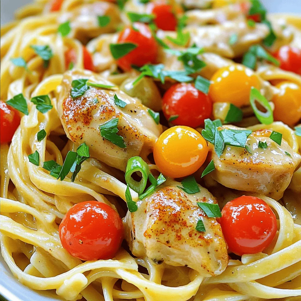- 12 oz linguine - 1 lb boneless, skinless chicken thighs, cut into bite-sized pieces - 1/2 cup unsalted butter (divided) - 4 cloves garlic, minced - 1 tablespoon smoked paprika - 1 teaspoon cayenne pepper - 1 teaspoon onion powder - 1/2 teaspoon salt - 1/2 teaspoon black pepper - 1/2 cup chicken broth - 1 cup heavy cream - 1 cup cherry tomatoes, halved - 3 green onions, thinly sliced (for garnish) - Fresh parsley, chopped (for garnish) - <strong>Linguine:</strong> This pasta type has a flat shape. It holds sauce well and works great with creamy dishes. – <strong>Chicken Thighs:</strong> I prefer thighs for their juicy texture. They stay tender and flavorful when cooked. – <strong>Unsalted Butter:</strong> This butter adds richness. Using unsalted helps control the dish’s saltiness. – <strong>Garlic:</strong> Fresh garlic gives a strong flavor. It adds depth to the sauce and pairs well with butter. – <strong>Smoked Paprika:</strong> This spice brings a warm, smoky taste. It adds a nice color and a hint of heat. – <strong>Cayenne Pepper:</strong> A small amount boosts the heat. Adjust it based on your spice preference. – <strong>Chicken Broth:</strong> This liquid adds flavor and moisture. It keeps the dish savory and rich. – <strong>Heavy Cream:</strong> This cream thickens the sauce. It creates a smooth and luscious texture. – <strong>Pasta:</strong> I recommend Barilla or De Cecco for quality linguine. – <strong>Chicken:</strong> Look for organic or free-range chicken for better flavor. – <strong>Butter:</strong> Kerrygold or Plugra are great options for rich, creamy butter. – <strong>Spices:</strong> McCormick offers good-quality smoked paprika and cayenne pepper. – <strong>Broth:</strong> Swanson or Pacific Foods have excellent chicken broth options. For a full recipe, check out [Full Recipe]. Start by boiling water in a large pot. Make it salty, like the sea. Add 12 oz of linguine. Cook according to the package until it’s al dente, about 8-10 minutes. Once done, drain the pasta. Remember to save 1/2 cup of that starchy water. It helps later! In a big skillet, melt 1/4 cup of butter over medium-high heat. When it foams, add 1 lb of chopped chicken thighs. Sprinkle in 1 tablespoon of smoked paprika, 1 teaspoon of cayenne pepper, 1 teaspoon of onion powder, 1/2 teaspoon of salt, and 1/2 teaspoon of black pepper. Cook for about 6-8 minutes. Ensure the chicken is golden and reaches 165°F. Set the chicken aside on a plate. In the same skillet, lower the heat to medium. Add the other 1/4 cup of butter until it melts. Toss in 4 cloves of minced garlic. Cook for 1-2 minutes until it smells good. Now, pour in 1/2 cup of chicken broth. Let it simmer, scraping any bits off the pan. Gradually mix in 1 cup of heavy cream. Stir until the sauce thickens, around 3-4 minutes. If it’s too thick, add a bit of the saved pasta water. Now, add the halved cherry tomatoes and cooked chicken back. Stir gently until warmed through. Finally, fold in the cooked linguine. Toss everything until the pasta gets coated in that rich sauce. Spoon the linguine onto plates or into a serving dish. Top with sliced green onions and chopped parsley for color. Serve it with crusty bread and a drizzle of olive oil for extra flavor. Enjoy your Cowboy Butter Chicken Linguine! For detailed steps, check the Full Recipe. To get the sauce just right, watch the heat. After you add the cream, lower the heat. Stir often. This helps the sauce thicken. If it gets too thick, use that reserved pasta water. Add a splash at a time until it’s smooth. Cook the chicken in a hot skillet. This helps it brown nicely. Don’t overcrowd the pan. If you add too much chicken, it will steam instead of sear. Always check the chicken’s internal temperature. It should reach 165°F for safe eating. To make your dish look great, use a big bowl or plate. Add the linguine first, then top with chicken and sauce. Use cherry tomatoes for color. Finish with green onions and parsley. A sprinkle of extra herbs makes it pop. Serve with crusty bread for a complete meal. For the full recipe, check out the Cowboy Butter Chicken Linguine guide. {{image_4}} If you want a vegetarian twist, you can easily swap the chicken. Use firm tofu or tempeh instead. Both options soak up flavors well. Just cut them into bite-sized pieces. Sauté them in the same spices as the chicken. You can also add mushrooms for extra texture and flavor. To boost the taste, consider adding more spices. For instance, a pinch of cumin adds warmth. You might also try chili powder for a smoky kick. Fresh herbs like thyme or basil can bring freshness. Play around with these spices to find your perfect mix. If you need a gluten-free option, use gluten-free pasta. Many brands offer great alternatives that work well. Just cook them according to package instructions. The sauce will still be rich and creamy, ensuring a comforting dish. Enjoy the same Cowboy Butter Chicken flavor without worry! For the full recipe, check out the Cowboy Butter Chicken Linguine recipe. To keep your Cowboy Butter Chicken Linguine fresh, store it in an airtight container. Make sure it cools down to room temperature first. Place it in the fridge within two hours of cooking. This helps keep the flavors intact. It will last for about three to four days. When you’re ready to enjoy your leftovers, heat them gently. Use a skillet over low heat for the best results. Add a splash of chicken broth or water to help with moisture. Stir often to avoid burning. You can also use the microwave, but cover it to keep the moisture in. Heat in short intervals, stirring in between. If you want to save some for later, freezing is a great option. First, let the dish cool completely. Then, place it in a freezer-safe container. Make sure to leave some space at the top as it will expand. It can stay in the freezer for up to three months. To enjoy, thaw it overnight in the fridge before reheating. For the complete recipe, check out the [Full Recipe]. You can use tofu, shrimp, or mushrooms as a substitute. Tofu works well for a vegetarian option. Shrimp adds a nice seafood twist. Mushrooms give a rich, earthy flavor. Cowboy Butter Chicken Linguine lasts about 3-4 days in the fridge. Make sure to store it in an airtight container. This keeps the flavors fresh and safe to eat. Yes, you can prepare the chicken and sauce ahead of time. Cook the pasta fresh right before serving. This keeps the dish flavorful and the pasta from getting mushy. Great side dishes include a crisp green salad or garlic bread. Roasted vegetables also complement this dish nicely. These sides add texture and balance to the meal. To spice up the sauce, add more cayenne pepper or a dash of hot sauce. You can also mix in some chopped fresh jalapeños. Just be careful and taste as you go! For the full recipe, check [Full Recipe]. This blog post covered everything you need for Cowboy Butter Chicken Linguine. We explored key ingredients and essential brands to use. The step-by-step instructions made cooking easy. Tips and tricks helped avoid mistakes, and I shared fun serving ideas. Variations give options for different diets. Finally, I included storage tips to keep your dish fresh. As you try this recipe, remember to enjoy the process. Happy cooking!” /></p>
</p>
<h2>Variations</h2>
</p>
<h3>Vegetarian Option: Substitutions for Chicken</h3>
</p>
<p>If you want a vegetarian twist, you can easily swap the chicken. Use firm tofu or tempeh instead. Both options soak up flavors well. Just cut them into bite-sized pieces. Sauté them in the same spices as the chicken. You can also add mushrooms for extra texture and flavor.</p>
</p>
<h3>Flavor Enhancements: Additional Spices</h3>
</p>
<p>To boost the taste, consider adding more spices. For instance, a pinch of cumin adds warmth. You might also try chili powder for a smoky kick. Fresh herbs like thyme or basil can bring freshness. Play around with these spices to find your perfect mix.</p>
</p>
<h3>Gluten-Free Version: Swap for Gluten-Free Pasta</h3>
</p>
<p>If you need a gluten-free option, use gluten-free pasta. Many brands offer great alternatives that work well. Just cook them according to package instructions. The sauce will still be rich and creamy, ensuring a comforting dish. Enjoy the same Cowboy Butter Chicken flavor without worry!</p>
</p>
<p>For the full recipe, check out the Cowboy Butter Chicken Linguine recipe.</p>
</p>
<h2>Storage Info</h2>
</p>
<h3>How to Store Leftovers</h3>
<p>To keep your Cowboy Butter Chicken Linguine fresh, store it in an airtight container. Make sure it cools down to room temperature first. Place it in the fridge within two hours of cooking. This helps keep the flavors intact. It will last for about three to four days.</p>
</p>
<h3>Reheating Instructions</h3>
<p>When you’re ready to enjoy your leftovers, heat them gently. Use a skillet over low heat for the best results. Add a splash of chicken broth or water to help with moisture. Stir often to avoid burning. You can also use the microwave, but cover it to keep the moisture in. Heat in short intervals, stirring in between.</p>
</p>
<h3>Freezing Cowboy Butter Chicken Linguine</h3>
<p>If you want to save some for later, freezing is a great option. First, let the dish cool completely. Then, place it in a freezer-safe container. Make sure to leave some space at the top as it will expand. It can stay in the freezer for up to three months. To enjoy, thaw it overnight in the fridge before reheating.</p>
</p>
<p>For the complete recipe, check out the [Full Recipe].</p>
</p>
<h2>FAQs</h2>
</p>
<h3>What can I substitute for chicken in this recipe?</h3>
<p>You can use tofu, shrimp, or mushrooms as a substitute. Tofu works well for a vegetarian option. Shrimp adds a nice seafood twist. Mushrooms give a rich, earthy flavor.</p>
</p>
<h3>How long does Cowboy Butter Chicken Linguine last in the fridge?</h3>
<p>Cowboy Butter Chicken Linguine lasts about 3-4 days in the fridge. Make sure to store it in an airtight container. This keeps the flavors fresh and safe to eat.</p>
</p>
<h3>Can I make this recipe ahead of time?</h3>
<p>Yes, you can prepare the chicken and sauce ahead of time. Cook the pasta fresh right before serving. This keeps the dish flavorful and the pasta from getting mushy.</p>
</p>
<h3>What side dishes pair well with Cowboy Butter Chicken Linguine?</h3>
<p>Great side dishes include a crisp green salad or garlic bread. Roasted vegetables also complement this dish nicely. These sides add texture and balance to the meal.</p>
</p>
<h3>How do I make the sauce spicier?</h3>
<p>To spice up the sauce, add more cayenne pepper or a dash of hot sauce. You can also mix in some chopped fresh jalapeños. Just be careful and taste as you go!</p>
</p>
<p>For the full recipe, check [Full Recipe].</p>
</p>
<p>This blog post covered everything you need for Cowboy Butter Chicken Linguine. We explored key ingredients and essential brands to use. The step-by-step instructions made cooking easy. Tips and tricks helped avoid mistakes, and I shared fun serving ideas. Variations give options for different diets. Finally, I included storage tips to keep your dish fresh.</p>
</p>
<p>As you try this recipe, remember to enjoy the process. Happy cooking!</p>
<div id=