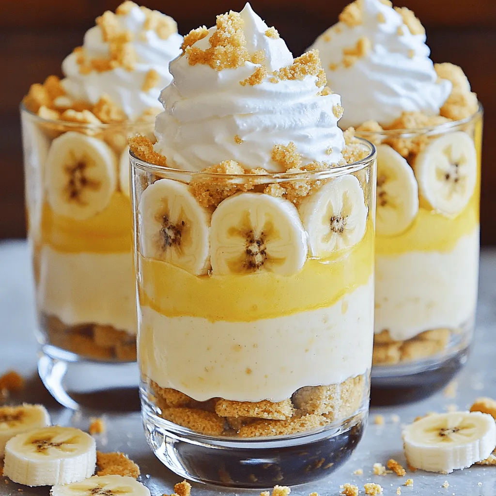 - 4 ripe bananas, sliced - 1 cup granulated sugar - 1/4 cup cornstarch - 1/4 teaspoon salt - 2 3/4 cups whole milk - 4 large egg yolks - 2 tablespoons unsalted butter - 2 teaspoons pure vanilla extract - 1 box (about 12 oz) vanilla wafers - Whipped cream, for topping - Optional: crushed vanilla wafers, for garnish Each ingredient plays a key role in making banana pudding perfect. The ripe bananas add natural sweetness and flavor. The granulated sugar enhances this flavor and helps the pudding thicken. Cornstarch acts as a thickener, giving the pudding its creamy texture. Salt balances all the sweetness and brings out the flavors. Whole milk provides a rich base for the pudding. Egg yolks help to enrich the pudding, making it smooth and custard-like. The unsalted butter adds richness and a lovely mouthfeel. Pure vanilla extract enhances the overall taste with warm notes. Vanilla wafers add texture and crunch, while whipped cream gives a light, airy finish. When choosing bananas, look for ones that are ripe but not overripe. The skin should be yellow with few brown spots. Avoid green bananas, as they will not be sweet. If you need bananas to ripen faster, place them in a paper bag. This traps ethylene gas, speeding up the ripening process. For the best flavor, aim to use bananas that feel slightly soft when gently pressed. To make the best banana pudding, start with a medium saucepan. Mix the sugar, cornstarch, and salt together. Heat it on medium heat while whisking. This step helps blend the dry ingredients. Gradually pour in the milk while whisking non-stop. This keeps the mixture smooth and lump-free. In a separate bowl, whisk the egg yolks until they look thick and light. This takes just a minute. Now, take a few spoonfuls of the hot milk mix and add it to the egg yolks. Whisk constantly as you do this. This process is called tempering, and it warms the yolks. It stops them from cooking too quickly. Once the yolks are warmed, pour them back into the saucepan. Keep cooking over medium heat, stirring all the time. In about 5 to 7 minutes, the pudding will thicken and start bubbling. When that happens, remove the pan from the heat. Stir in the butter and vanilla until they melt and mix in. Tempering is a very important step in making banana pudding. It helps to avoid scrambled eggs in your mix. By slowly warming the yolks with hot milk, you keep them smooth. If you add them too fast, they will cook too quickly. Remember, gentle is key here. Now it’s time to layer the pudding. Grab a 2-quart serving dish or small cups. Start with a layer of vanilla wafers. Next, add a layer of sliced bananas. Finally, pour a layer of creamy pudding over it. Repeat these layers until you use all the ingredients. Make sure the last layer is pudding. Cover your dish tightly with plastic wrap. Make sure it touches the pudding’s surface. This prevents a skin from forming. Chill in the fridge for at least 4 hours. For the best taste, let it sit overnight. When it’s time to serve, top with whipped cream and a sprinkle of crushed wafers for a crunchy touch. To make the creamiest banana pudding, focus on the milk and egg yolks. Use whole milk for richness. The egg yolks add a lovely creaminess too. When cooking, stir constantly. This helps the pudding thicken evenly without lumps. If you want extra smoothness, strain the pudding through a fine mesh sieve before layering. This step removes any tiny bits that may have formed. Many people make mistakes that affect texture and flavor. One common error is cooking the pudding too fast. Keep the heat at medium. If it cooks too quickly, it can become grainy. Another mistake is not layering properly. Make sure to alternate layers of bananas, pudding, and wafers. Skipping layers can lead to uneven flavor. Lastly, do not skip the chilling time. Allowing the pudding to set is key for taste. Banana pudding tastes best when served cold. Chill your pudding for at least four hours. If you can, let it chill overnight. This allows the flavors to blend beautifully. When serving, add whipped cream just before you eat. This keeps it fresh and fluffy. Use individual cups to make serving easier and more fun. You can even layer the cups for a pretty look. For a little crunch, sprinkle crushed wafers on top. For the complete recipe, check out the Full Recipe section. {{image_4}} You can make banana pudding even more fun by adding flavors. Try mixing in chocolate or peanut butter for a twist. You can use chocolate wafers instead of vanilla wafers, which adds a rich taste. Another idea is to add a layer of caramel sauce between the bananas. This gives a sweet touch that pairs well with the pudding. You can also try adding berries like strawberries or blueberries for a fruity surprise. If you want a lighter option, you can make some easy swaps. Use low-fat milk instead of whole milk. This still keeps the pudding creamy but cuts down on fat. You can also use a sugar substitute like stevia or monk fruit sweetener for less sugar. If you prefer a dairy-free option, try almond or coconut milk. These alternatives can make the pudding just as tasty while keeping it light. Making gluten-free banana pudding is simple. Just choose gluten-free vanilla wafers for the layers. Many brands offer these now, so you can still enjoy that classic taste. For a dairy-free version, use plant-based milk and a dairy-free whipped topping. You can also substitute the butter with a dairy-free margarine or coconut oil. This way, everyone can enjoy this delightful treat, no matter their dietary needs. For the complete experience, check out the Full Recipe. To keep your banana pudding fresh, store it in the fridge. Make sure to cover it tightly with plastic wrap. This will stop air from getting in. Place the wrap directly on the pudding’s surface. This prevents a skin from forming. You can also use a sealed container. Just make sure it seals well. Banana pudding can last 3 to 4 days in the fridge. After that, the bananas may turn brown. The pudding may also lose its creamy texture. It’s best to eat it fresh for the best taste. If you want to enjoy it later, consider making it without bananas. Then, add the bananas just before serving. If you want to refresh your leftovers, try this simple trick. Take the pudding out of the fridge and let it sit at room temperature for about 15 minutes. This helps restore some creaminess. If you find it too thick, gently stir in a little milk. This will help make it smooth again. Always top with fresh whipped cream right before serving. This keeps it light and fluffy. For more details, check the Full Recipe. The best banana pudding has layers of flavor and creaminess. You want a rich, smooth pudding that melts in your mouth. Using ripe bananas adds natural sweetness and a strong banana flavor. The texture should be creamy, not runny. A good balance of vanilla and a touch of salt enhances the taste. The vanilla wafers should be soft, but still hold their shape. Overall, it’s about harmony in the layers. Each bite should be a delightful mix of sweetness and creaminess. Yes, you can use different bananas! While ripe Cavendish bananas are common, you can also try plantains. If you choose plantains, you should cook them first. They will add a different flavor and texture. You can also mix in other banana varieties for fun. Just make sure the bananas are ripe. Ripe bananas will give the pudding that sweet, rich flavor we love. You can make banana pudding ahead of time easily. Just prepare the pudding and layer it as usual. Then, cover it tightly with plastic wrap. Make sure the wrap touches the surface to prevent a skin from forming. Refrigerate it for at least four hours, but overnight is best. This gives the flavors time to mix. When ready to serve, just add the whipped cream on top. It’s a great dessert to prepare for gatherings or special meals. In this post, we explored how to make the best banana pudding. We covered the key ingredients and their roles, as well as techniques like tempering egg yolks. I shared tips for creamy texture, common mistakes to avoid, and variations for different tastes. Always store pudding correctly to keep it fresh. Banana pudding is easy to make, and with these tips, you’ll create a dessert that everyone loves. Enjoy crafting your perfect banana pudding!