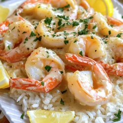 - 1 pound large shrimp, peeled and deveined - 4 cloves garlic, finely minced - 1 tablespoon extra-virgin olive oil - 2 tablespoons unsalted butter - 1 cup heavy cream - 1 teaspoon smoked paprika - 1 teaspoon mixed dried Italian herbs (oregano, thyme, basil) - Salt and freshly ground black pepper, to taste - Fresh parsley, chopped, for garnish - Lemon wedges, for serving - Additional herbs for garnish - Grated Parmesan cheese for adding a cheesy flavor For a creamy garlic shrimp dish, quality ingredients matter. Fresh shrimp gives the best taste. I often choose wild-caught shrimp for flavor and texture. Garlic adds a punch, while olive oil helps everything cook nicely. Unsalted butter enriches the sauce, creating that creamy texture we love. Using heavy cream makes the sauce rich and smooth. Smoked paprika gives a nice depth. The dried Italian herbs add a hint of earthiness. Don't forget to season with salt and black pepper, as they bring out all the flavors. For a personal touch, try adding fresh herbs or grated Parmesan on top. These optional ingredients elevate your dish, making it even more special. You can find the full recipe in the article for a detailed guide. - First, gather all your ingredients and tools. You need a large skillet, a spatula, and measuring cups. - Next, prepare the shrimp. If they are not already peeled and deveined, do that now. This helps them cook quickly and evenly. - In your large skillet, heat the olive oil over medium heat. Wait until the oil shimmers. - Add the minced garlic to the skillet. Sauté for about one minute. The garlic should smell great but not brown. - Carefully add the shrimp to the skillet. Season them with salt, black pepper, and smoked paprika. Cook for about 3-4 minutes. The shrimp should turn pink and opaque. - Once cooked, remove the shrimp from the skillet. Place them on a warm plate. Cover them loosely to keep them warm. - In the same skillet, add the unsalted butter. Let it melt completely. Then, pour in the heavy cream. Stir well to mix both ingredients smoothly. - Sprinkle in the dried Italian herbs. Bring the sauce to a gentle simmer. Cook for about 3-4 minutes, or until the sauce thickens slightly. - Return the cooked shrimp to the skillet. Gently fold them into the creamy sauce. Let it heat through for another 2 minutes. - Taste the sauce and adjust seasoning if needed. Add more salt or pepper to suit your taste. - Once cooked, remove the skillet from heat. Generously garnish your dish with freshly chopped parsley. - Serve the creamy garlic shrimp over fluffy jasmine rice or alongside crusty artisan bread. Don’t forget lemon wedges for a fresh zest that brightens the dish. For the full recipe, check out the full recipe section. To make the best creamy garlic shrimp, start with fresh shrimp. They should be pink and firm. Rinse them under cold water. Next, season them well with salt and pepper. This step adds flavor to the dish. When cooking, heat your pan until it shimmers. This helps to cook the shrimp evenly. For the creamy sauce, keep the heat low. If it's too high, the cream may split. Stir often to combine the cream with the shrimp. You can boost the flavor with fresh herbs. Try adding basil or thyme. A sprinkle of red pepper flakes gives it a kick. For a richer taste, add a squeeze of lemon. This adds brightness to the creaminess. Don't forget to taste your sauce! Adjust the spices to your liking. If you want a thicker sauce, let it simmer longer. If you have dietary needs, there are great swaps. Use shrimp alternatives like chicken or tofu. If you're dairy-free, choose coconut cream or cashew cream. Both give a nice texture. For a lighter version, try using half-and-half instead of heavy cream. These substitutions keep the dish delicious while fitting your diet. For the full recipe, check the details above! {{image_4}} You can easily make this dish fit different diets. For a keto-friendly option, just swap the heavy cream with a low-carb cream alternative, like coconut cream. This keeps the dish rich without the carbs. You can also use cauliflower rice instead of regular rice to keep it low-carb. If you need a gluten-free version, this recipe is already gluten-free! Just ensure your seasonings are free from gluten. Check labels on any store-bought ingredients to be safe. To add more color and flavor, toss in some vegetables. Spinach wilts down nicely and adds nutrients. Bell peppers bring sweetness and crunch. You can add them while cooking the garlic for an extra flavor boost. If you want a seafood mix, try adding scallops or crab. These add a new taste and texture to the dish. Simply cook them with the shrimp until they are done. For a Mediterranean twist, add olives or sun-dried tomatoes. These ingredients enhance the flavors and give a nice kick. Just stir them in before serving to keep them bright and fresh. If you crave heat, try Cajun seasoning. It adds a spicy kick that can elevate the dish. Mix in some cayenne pepper or Cajun spice blend after cooking the garlic. This will bring a whole new level of flavor to your creamy garlic shrimp. Feel free to get creative with these ideas! The full recipe can be your guide as you explore different tastes. To store leftovers, let the shrimp cool first. Place them in an airtight container. This keeps the shrimp fresh for up to three days in the fridge. When ready to eat, reheat gently on low heat. This helps to keep the shrimp tender. You can freeze creamy garlic shrimp for up to three months. To freeze, let it cool completely. Transfer the shrimp into a freezer-safe bag. Squeeze out the air and seal it tightly. To reheat, thaw overnight in the fridge. Heat gently on the stove to keep the sauce creamy and the shrimp tender. For quicker cooking, prep ingredients ahead. You can clean and chop garlic and parsley. Store them in the fridge. You can also season the shrimp in advance. This saves time when you cook. Keep the shrimp and sauce separate until just before serving for the best texture. How do I know when shrimp are fully cooked? Shrimp are fully cooked when they turn pink and opaque. They should also curl slightly. This usually takes about 3 to 4 minutes when sautéed over medium heat. If they look shiny and firm, they are ready. Can I use frozen shrimp for this recipe? Yes, you can use frozen shrimp. Just make sure to thaw them first. You can leave them in the fridge overnight or place them in cold water for quicker thawing. Once thawed, they can be cooked just like fresh shrimp. What can I serve with creamy garlic shrimp? Creamy garlic shrimp pairs well with fluffy jasmine rice or crusty bread. You can also serve it over pasta for a hearty meal. Add a side salad for some crunch and freshness. Is there a way to make this recipe lighter in calories? You can use half-and-half instead of heavy cream. It will reduce the calories but still provide a creamy texture. You can also cut down on the butter or use a non-dairy substitute. What is the best method for sautéing shrimp? The best method is to heat oil in a skillet over medium heat. Add minced garlic first, then shrimp. Cook them for about 3 to 4 minutes, stirring often. This helps them cook evenly and prevents burning. How can I thicken the sauce further if needed? If you want a thicker sauce, you can add a little cornstarch mixed with water. Stir it into the sauce and let it simmer for a few minutes. This will help it thicken nicely without changing the flavor. For the full recipe, check the detailed instructions. This blog post covered the key ingredients and steps to make creamy garlic shrimp. I shared cooking tips, variations, and storage advice to help you enjoy this dish. With fresh shrimp, a rich sauce, and easy adjustments, you can create a delightful meal. Remember, the real magic lies in personalizing your dish to your taste. Enjoy making this recipe your own!