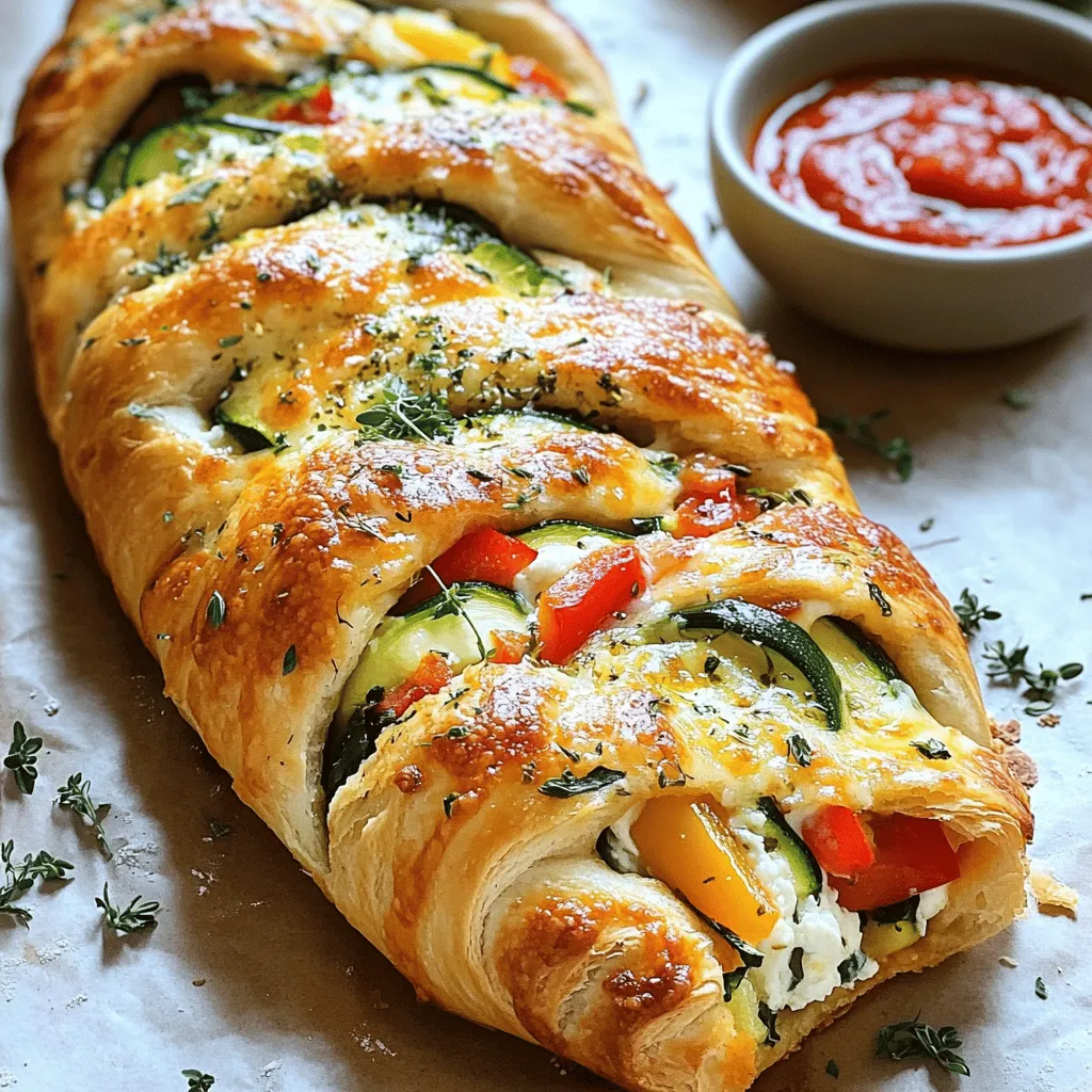 - 1 pound pizza dough - 1 cup shredded mozzarella cheese - 1/2 cup ricotta cheese - 1/2 cup cooked spinach, drained and finely chopped - 1/2 red bell pepper, thinly sliced - 1/2 cup sliced mushrooms - 1 small zucchini, thinly sliced - 1 teaspoon dried oregano - 1 teaspoon garlic powder - 1 egg, beaten (for egg wash) - Olive oil, for drizzling - Salt and pepper to taste - Marinara sauce, for serving When I make Stromboli, I love to use fresh ingredients. A good pizza dough is key. It should be soft yet firm. I often buy mine from a local store or make it at home. The mozzarella cheese melts beautifully. The ricotta adds creaminess. Add cooked spinach for a healthy touch. I always drain it well to avoid soggy dough. Thinly sliced bell peppers, mushrooms, and zucchini give a nice crunch. Oregano and garlic powder boost the flavor. They create an aroma that fills the kitchen. Beating an egg for the wash gives a golden crust. A drizzle of olive oil adds richness and helps with browning. Don't forget salt and pepper. They balance the flavors perfectly. For serving, marinara sauce is a must. It adds a tangy kick that complements the Stromboli. - Additional veggies: onions, tomatoes, or peppers - Protein options: salami, pepperoni, or cooked chicken Feel free to mix and match ingredients. You can add onions for sweetness. Tomatoes can add moisture. If you want more protein, try salami or cooked chicken. - Caloric breakdown: Approximately 350 calories per serving - Macronutrients: - Protein: 15g - Fat: 18g - Carbohydrates: 32g This meal offers a good balance of nutrients. It’s filling and satisfying. You can enjoy it without guilt, especially on busy nights. For the full recipe, check out Cheesy Veggie Stromboli. - Preheat your oven to 400°F (200°C). Line a baking sheet with parchment paper. - Lightly flour a clean surface. Roll out the pizza dough. Aim for a rectangle, about 12x14 inches. Make sure it has an even thickness. - In a medium bowl, mix shredded mozzarella, ricotta, and chopped spinach. Add thinly sliced red bell pepper, mushrooms, and zucchini. - Sprinkle in dried oregano and garlic powder. Season with salt and pepper. Stir well until all is combined. - Spread this cheesy veggie mix evenly over the rolled dough. Leave about a 1-inch border along the edges. - Start at one long side of the dough. Carefully roll it up tightly into a log shape. Tuck the edges in as you roll to keep the filling inside. - Place the rolled Stromboli seam side down on your baking sheet. - Brush the top with the beaten egg using a pastry brush. This gives a nice golden crust. Drizzle olive oil on top for extra flavor. - Use a sharp knife to make a few diagonal slits across the top. This helps steam escape while it bakes. - Bake in the preheated oven for 25-30 minutes. Look for a golden brown color and cooked dough. - After baking, take it out and let it cool for a few minutes. Slice it up and serve warm with marinara sauce on the side for dipping. To get the best Stromboli, start with the dough. If you use store-bought dough, choose a high-quality brand. This saves time and gives good results. For homemade dough, let it rest after mixing. This makes it easier to roll out. When rolling the dough, lightly flour your surface. This prevents sticking. Aim for a rectangle about 12x14 inches. Keeping an even thickness helps with baking. Seasoning is key to a tasty filling. Add salt, pepper, and spices to your mix. Dried oregano and garlic powder give great flavor. You can also try fresh herbs for a twist. Besides marinara, consider other dipping sauces. Garlic butter or ranch dressing can add fun flavors. A balsamic glaze or pesto also works well. One big mistake is overstuffing the Stromboli. Too much filling makes it hard to roll and seal. Stick to the right amount for a good roll. Another mistake is not sealing the edges properly. If the edges open, the filling spills out. To seal, pinch the edges tightly. You can also use a fork to crimp them. This keeps everything inside while baking. {{image_4}} You can make a meat lovers Stromboli by adding meats. Pepperoni and sausage work great. Simply layer your chosen meats with the cheese and veggies. Keep in mind that meats may require longer cooking times. Check the center to ensure everything cooks through. You want it hot and safe to eat. For a veggie-packed version, swap in your favorite vegetables. Use spinach, mushrooms, or bell peppers. Feel free to mix in others like onions or tomatoes. For cheese, try feta or gouda for a fun twist. This version is bright and full of flavors. You'll love the crunch and texture from the veggies. If you need a gluten-free option, switch to gluten-free pizza dough. Many stores sell ready-made gluten-free dough. You can also make your own if you prefer. Baking times may change based on the dough brand. Watch closely to prevent over-baking. Enjoy a tasty, worry-free meal with your loved ones! After enjoying your Stromboli, store leftovers in the fridge. Wrap each piece in plastic wrap. Place them in an airtight container. This keeps the flavors fresh and moist. For freezing, let the Stromboli cool completely. Then, wrap it tightly in foil. Place it in a freezer-safe bag. This helps prevent freezer burn. You can freeze Stromboli for up to three months. When you're ready to eat, reheating is important. To maintain crispness, use the oven. Preheat it to 350°F (175°C). Place the Stromboli on a baking sheet and heat for about 10-15 minutes. This keeps the crust crunchy. You can use the microwave, but it may lose its crispness. If you choose this, heat it in short bursts. Check every 30 seconds until it’s warm. Leftover Stromboli lasts about three to four days in the fridge. Make sure to check it regularly. If you see any mold or a strange smell, discard it. Signs of spoilage include a slimy texture or off smell. If it looks or smells odd, don’t eat it. Always trust your senses when it comes to food safety. Yes, you can prepare Stromboli ahead of time. To do this, follow these steps: - <strong>Assemble the Stromboli:</strong> Complete all steps up to rolling it. – <strong>Wrap it well:</strong> Use plastic wrap to cover the rolled Stromboli tightly. – <strong>Freeze or refrigerate:</strong> You can freeze it for later or refrigerate for up to 24 hours. When ready to bake, let it thaw in the fridge overnight if frozen. Then, add the egg wash and bake as directed. Stromboli pairs well with many sides. Here are some great options: – <strong>Salads:</strong> A fresh green salad adds a nice crunch. – <strong>Dipping sauces:</strong> Marinara is a classic choice. – <strong>Garlic bread:</strong> This adds extra flavor and texture. Feel free to mix and match sides to suit your taste! Yes, you can swap out cheeses in your Stromboli. Here are some ideas: – <strong>Cheddar:</strong> Adds a sharp flavor. – <strong>Provolone:</strong> Offers a nice melt and tang. – <strong>Feta:</strong> Provides a crumbly and salty option. Experiment with different cheeses to find your favorite combo! To cut and serve Stromboli, follow these tips: – <strong>Wait a few minutes:</strong> Let it cool for about 5 minutes after baking. – <strong>Use a sharp knife:</strong> This helps make clean cuts. – <strong>Slice thick pieces:</strong> Aim for about 1-inch slices for a good serving size. Arrange on a platter with marinara for dipping. Guests will love the look! You can find the complete details in the Cheesy Veggie Stromboli  recipe. It includes all the steps and tips to make this dish a success! You now have everything you need to make a delicious Stromboli. From the right ingredients to simple steps, it’s easy to follow. Customize it to your taste with your favorite veggies or meats. Remember to store leftovers properly for later enjoyment. With these tips, you can impress anyone with your cooking. Check out the full recipe in Cheesy Veggie Stromboli . Enjoy your cooking adventure!” /></p>
</p>
<h2>Variations</h2>
</p>
<h3>Meat Lovers Stromboli</h3>
<p>You can make a meat lovers Stromboli by adding meats. Pepperoni and sausage work great. Simply layer your chosen meats with the cheese and veggies. Keep in mind that meats may require longer cooking times. Check the center to ensure everything cooks through. You want it hot and safe to eat.</p>
</p>
<h3>Vegetarian Delight</h3>
<p>For a veggie-packed version, swap in your favorite vegetables. Use spinach, mushrooms, or bell peppers. Feel free to mix in others like onions or tomatoes. For cheese, try feta or gouda for a fun twist. This version is bright and full of flavors. You’ll love the crunch and texture from the veggies.</p>
</p>
<h3>Gluten-Free Option</h3>
<p>If you need a gluten-free option, switch to gluten-free pizza dough. Many stores sell ready-made gluten-free dough. You can also make your own if you prefer. Baking times may change based on the dough brand. Watch closely to prevent over-baking. Enjoy a tasty, worry-free meal with your loved ones!</p>
</p>
<h2>Storage Info</h2>
</p>
<h3>Proper Storage Techniques</h3>
</p>
<p>After enjoying your Stromboli, store leftovers in the fridge. Wrap each piece in plastic wrap. Place them in an airtight container. This keeps the flavors fresh and moist.</p>
</p>
<p>For freezing, let the Stromboli cool completely. Then, wrap it tightly in foil. Place it in a freezer-safe bag. This helps prevent freezer burn. You can freeze Stromboli for up to three months.</p>
</p>
<h3>Reheating Instructions</h3>
</p>
<p>When you’re ready to eat, reheating is important. To maintain crispness, use the oven. Preheat it to 350°F (175°C). Place the Stromboli on a baking sheet and heat for about 10-15 minutes. This keeps the crust crunchy.</p>
</p>
<p>You can use the microwave, but it may lose its crispness. If you choose this, heat it in short bursts. Check every 30 seconds until it’s warm.</p>
</p>
<h3>Shelf Life</h3>
</p>
<p>Leftover Stromboli lasts about three to four days in the fridge. Make sure to check it regularly. If you see any mold or a strange smell, discard it.</p>
</p>
<p>Signs of spoilage include a slimy texture or off smell. If it looks or smells odd, don’t eat it. Always trust your senses when it comes to food safety.</p>
</p>
<h2>FAQs</h2>
</p>
<h3>Can I make Stromboli ahead of time?</h3>
<p>Yes, you can prepare Stromboli ahead of time. To do this, follow these steps:</p>
</p>
<p>– <strong>Assemble the Stromboli:</strong> Complete all steps up to rolling it.</p>
<p>– <strong>Wrap it well:</strong> Use plastic wrap to cover the rolled Stromboli tightly.</p>
<p>– <strong>Freeze or refrigerate:</strong> You can freeze it for later or refrigerate for up to 24 hours.</p>
</p>
<p>When ready to bake, let it thaw in the fridge overnight if frozen. Then, add the egg wash and bake as directed.</p>
</p>
<h3>What can I serve with Stromboli?</h3>
<p>Stromboli pairs well with many sides. Here are some great options:</p>
</p>
<p>– <strong>Salads:</strong> A fresh green salad adds a nice crunch.</p>
<p>– <strong>Dipping sauces:</strong> Marinara is a classic choice.</p>
<p>– <strong>Garlic bread:</strong> This adds extra flavor and texture.</p>
</p>
<p>Feel free to mix and match sides to suit your taste!</p>
</p>
<h3>Can I use a different kind of cheese?</h3>
<p>Yes, you can swap out cheeses in your Stromboli. Here are some ideas:</p>
</p>
<p>– <strong>Cheddar:</strong> Adds a sharp flavor.</p>
<p>– <strong>Provolone:</strong> Offers a nice melt and tang.</p>
<p>– <strong>Feta:</strong> Provides a crumbly and salty option.</p>
</p>
<p>Experiment with different cheeses to find your favorite combo!</p>
</p>
<h3>What is the best way to cut and serve Stromboli?</h3>
<p>To cut and serve Stromboli, follow these tips:</p>
</p>
<p>– <strong>Wait a few minutes:</strong> Let it cool for about 5 minutes after baking.</p>
<p>– <strong>Use a sharp knife:</strong> This helps make clean cuts.</p>
<p>– <strong>Slice thick pieces:</strong> Aim for about 1-inch slices for a good serving size.</p>
</p>
<p>Arrange on a platter with marinara for dipping. Guests will love the look!</p>
</p>
<h3>Where can I find the full recipe?</h3>
<p>You can find the complete details in the Cheesy Veggie Stromboli  recipe. It includes all the steps and tips to make this dish a success!</p>
</p>
<p>You now have everything you need to make a delicious Stromboli. From the right ingredients to simple steps, it’s easy to follow. Customize it to your taste with your favorite veggies or meats. Remember to store leftovers properly for later enjoyment. With these tips, you can impress anyone with your cooking. Check out the full recipe in Cheesy Veggie Stromboli . Enjoy your cooking adventure!</p>
<div id=