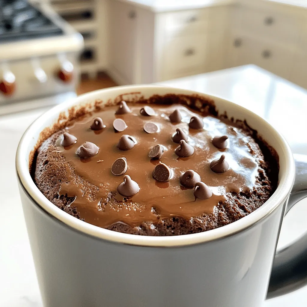 Here’s a detailed list of what you need for the vegan chocolate mug cake. Gather these simple ingredients for a quick treat. - 4 tablespoons all-purpose flour - 2 tablespoons unsweetened cocoa powder - 4 tablespoons almond milk (or your preferred plant-based milk) - 2 tablespoons pure maple syrup - 1 tablespoon vegetable oil (or melted coconut oil for extra flavor) - 1/4 teaspoon baking powder - 1/4 teaspoon vanilla extract - A pinch of salt - Vegan chocolate chips (optional, for an extra indulgent touch) Each ingredient plays a special role. The flour gives structure, while cocoa adds rich flavor. Almond milk keeps it moist, and maple syrup adds sweetness. The baking powder helps the cake rise, making it fluffy. You can use any plant-based milk you love. Coconut oil adds a nice taste, while vanilla gives a lovely aroma. Don’t forget the pinch of salt; it balances the sweetness perfectly. If you want extra chocolate, toss in some vegan chocolate chips. For the full recipe, check out the section below! - Choose a microwave-safe mug. - Add 4 tablespoons of all-purpose flour. - Mix in 2 tablespoons of unsweetened cocoa powder. - Include 1/4 teaspoon of baking powder. - Add a pinch of salt. - Whisk these dry ingredients until there are no clumps. - Pour in 4 tablespoons of almond milk. - Add 2 tablespoons of pure maple syrup. - Mix in 1 tablespoon of vegetable oil. - Add 1/4 teaspoon of vanilla extract. - Stir well until the mixture is smooth and creamy. - Optionally, fold in vegan chocolate chips for extra flavor. - Place the mug in the microwave. - Cook on high for 30 to 40 seconds. - Watch closely to avoid overcooking. - The cake should rise and look set but still moist. - Let it cool for a minute before enjoying. To get the best texture in your vegan chocolate mug cake, avoid overmixing. When you mix the wet and dry ingredients, do it gently. Overmixing can lead to a tough cake. Stir just until everything is combined. For cooking time, start with 30 seconds. If the cake isn’t done, add 10 seconds. Watch closely to prevent overcooking. The cake will rise and look set, but it should still be moist. This is key for a soft, fluffy cake. You can add fun toppings for extra flavor. Consider using chocolate chips, whipped coconut cream, or fresh berries. Each adds a unique twist and makes the cake more appealing. For serving, keep it simple or elevate your dish. You can serve the cake right in the mug. If you want to impress, place it on a nice plate. Add a sprinkle of chocolate chips or a side of berries. This makes the dessert look beautiful and taste even better. Check out the Full Recipe for all the details on making this delightful treat! {{image_4}} You can easily make this mug cake gluten-free. Simply replace the all-purpose flour with gluten-free flour. Look for a blend that works well in baking. This swap keeps the texture light and fluffy. You may need to adjust the liquid slightly. Add a bit more almond milk if the batter seems thick. Want to take your mug cake to the next level? Try adding nut butter like almond or peanut. This will give your cake a rich and creamy taste. You can also infuse flavors like cinnamon or espresso. A dash of cinnamon adds warmth, while espresso gives a nice coffee kick. Both will enhance the chocolate flavor. For extra texture, consider adding nuts or seeds. Chopped walnuts or sunflower seeds can add crunch. If you want a sweeter cake, use alternative sweeteners like agave syrup or coconut sugar. These can give a unique taste that pairs well with chocolate. This flexibility allows you to customize your cake to your liking. You can find the full recipe above to get started! Enjoy your vegan chocolate mug cake fresh from the microwave for the best taste. If you have leftovers, let the cake cool completely. Then, cover it with plastic wrap or place it in an airtight container. Store it in the fridge for up to two days. The cake may dry out a bit, but it still tastes great. To reheat your mug cake, use the microwave for easy warming. Place the mug in the microwave and heat it for 10 to 15 seconds. Check it often to avoid overcooking. If you want to warm it up without a microwave, you can use an oven. Preheat the oven to 350°F (175°C), wrap the mug in foil, and heat it for about 5 to 10 minutes. This method keeps the cake moist and soft. Yes, you can use an oven or stovetop. - Oven Method: Preheat your oven to 350°F (175°C). Pour the mug cake mix into a small oven-safe dish. Bake for about 10-12 minutes. Keep an eye on it as it bakes to avoid overcooking. - Stovetop Method: Use a pot with a lid. Add a few inches of water to the pot and place the mug inside. Cover and steam for about 10-15 minutes. Check if it’s done by inserting a toothpick. You have many choices for plant-based milk. - Soy Milk: Creamy and rich, it works well in baking. - Oat Milk: Slightly sweet, it adds a nice flavor. - Coconut Milk: Gives a tropical twist. Use the canned version for more creaminess. - Rice Milk: A lighter option that is good for those with nut allergies. To make more than one mug cake, just double the ingredients. - Adjusting Measurements: For two cakes, use double the amount of each ingredient listed. - Cooking Times: You can still cook each in its own mug. If cooking multiple mugs at once, increase the time by 10-15 seconds. Check for doneness regularly. For the full recipe, check the detailed steps above. This blog post covered how to make a delicious mug cake. We explored key ingredients like flour and cocoa, and reviewed step-by-step cooking methods. Tips on enhancing taste and presentation were included, as well as fun variations like gluten-free options. Remember, this mug cake is quick and easy to customize. You can enjoy it warm or store leftovers for later. With a little creativity, you’ll make a treat anyone can love. Happy baking!