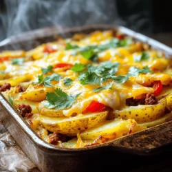 To make a tasty chorizo and potato egg casserole, gather these items: - 1 pound fresh chorizo sausage, casings removed - 3 medium-sized potatoes, diced into small cubes - 1 small onion, finely chopped - 1 red bell pepper, diced - 1 cup shredded sharp cheddar cheese - 6 large eggs - 1 cup whole milk - 1 teaspoon smoked paprika - 1 teaspoon garlic powder - Salt and black pepper to taste - Fresh cilantro or parsley, chopped for garnish (optional) You can swap ingredients if needed. Use turkey chorizo for a leaner option. For a dairy-free version, try almond milk. Instead of cheddar, use pepper jack for extra spice. If you want to skip the potatoes, try sweet potatoes or even a mix of vegetables. I love using Chorizo de San Manuel for its rich flavor. For cheese, Tillamook sharp cheddar is my go-to. When it comes to eggs, I choose Organic Valley for quality. For spices, McCormick offers great options that are always fresh and flavorful. Start by gathering your ingredients. You’ll need fresh chorizo, potatoes, onion, red bell pepper, eggs, milk, cheese, and spices. This makes cooking easier. Preheat your oven to 375°F (190°C). Use a 9x13-inch baking dish and grease it to prevent sticking. 1. Cook the Chorizo: In a large skillet, add the chorizo. Cook it over medium heat for 5 to 7 minutes. Break it into small pieces as it cooks. Once browned, place it on a paper towel to absorb extra grease. 2. Sauté the Vegetables: Use the same skillet. Add the diced potatoes and sauté for about 10 minutes. Stir often until they start to soften. Next, add the chopped onion and red bell pepper. Cook for another 5 minutes until the onion turns clear. 3. Prepare the Egg Mixture: In a large bowl, crack the eggs. Whisk them with the milk, smoked paprika, garlic powder, salt, and black pepper. Mix until it is smooth and well combined. Now, layer the cooked chorizo in the greased baking dish. Spread the sautéed potatoes, onion, and bell pepper on top. Carefully pour the egg mixture over the layers. Make sure it spreads evenly. Finally, sprinkle the shredded cheddar cheese on top. Bake the casserole in the oven for 30 to 35 minutes. It is done when the center is set and the top is golden. After baking, let it cool for about 5 minutes. Then slice into squares for serving. Enjoy your delicious Chorizo & Potato Egg Casserole! For the full recipe, check the previous section. To get the best texture in your chorizo and potato egg casserole, follow these steps: - Cook each layer well. Make sure the chorizo is fully cooked and crumbly. This adds flavor and prevents a greasy dish. - Sauté potatoes until soft. They should be tender before adding them to the casserole. This step helps them cook evenly in the oven. - Whisk eggs and milk thoroughly. This ensures a smooth and creamy mixture that holds everything together. Avoid these common mistakes for a perfect casserole: - Under-cooking the chorizo. If it’s not cooked enough, it can leave a raw taste. - Skipping the sauté step for veggies. Raw veggies can make the casserole watery and crunchy. - Not letting it rest. Allowing the casserole to cool for a few minutes before serving helps it set and makes cutting easier. Serve your chorizo and potato egg casserole for a hearty breakfast or brunch. Here are some tasty ideas: - Garnish with fresh herbs. Cilantro or parsley adds color and freshness. - Add a dollop of sour cream. This brings extra creaminess and balances the spice from the chorizo. - Pair with avocado slices. Creamy avocado complements the flavors and adds healthy fats. For the full recipe, check the detailed instructions above. Enjoy your cooking! {{image_4}} You can make this casserole meatless. Swap chorizo for black beans or lentils. These add protein and flavor. Use the same spices to keep that tasty kick. You can also add more veggies like spinach or mushrooms. They add color and nutrients. The eggs and cheese give it a creamy texture. Want some heat? Add diced jalapeños or a splash of hot sauce. You can mix these into the egg mixture. For a smoky touch, try adding chipotle seasoning. It will make the dish bold and exciting. Adjust the spice level to fit your taste. You can also top it with spicy salsa before serving. To keep it dairy-free, replace cheese and milk with nut milk. Use nutritional yeast instead of cheese for a cheesy taste. There are many nut-based cheeses available too. Ensure your egg substitute works well in baking. This way, everyone can enjoy the casserole. You can still achieve a creamy texture that’s satisfying. Feel free to explore these options! Each variation brings a new twist to the classic Chorizo & Potato Egg Casserole. For more details, check the Full Recipe. Once you finish your Chorizo & Potato Egg Casserole, let it cool. Store leftovers in an airtight container. Place the casserole in the fridge. It will stay fresh for up to four days. Make sure to label the container with the date. This helps you track how long it has been stored. When you are ready to enjoy leftovers, preheat your oven to 350°F (175°C). Cut a portion of the casserole and place it in an oven-safe dish. Cover it with foil to keep it moist. Heat for about 15-20 minutes or until warmed through. You can also reheat individual servings in the microwave. Just warm it for about 1-2 minutes, checking to ensure it is hot all the way through. If you want to save the casserole for later, freezing is a great option. First, let it cool completely. Then, cut it into servings and wrap each piece tightly in plastic wrap. Place the wrapped pieces in a freezer-safe bag or container. The casserole can freeze well for up to three months. When you are ready to eat, let it thaw in the fridge overnight before reheating. For the full recipe, check the earlier sections of this article. Yes, you can make this casserole ahead of time. Prepare it the night before and store it in the fridge. This way, you save time in the morning. Just bake it when you’re ready to eat. It will taste great even after sitting overnight. This casserole pairs well with many sides. Here are some options: - Fresh fruit salad - Toasted bread or croissants - A light green salad - Sliced avocado with lime - A dollop of sour cream These sides add freshness and balance the rich flavors of the casserole. The casserole is done when the center is set. It should not jiggle when you shake it gently. The top should look golden and slightly bubbly. You can also insert a knife in the center. If it comes out clean, the casserole is ready! For your convenience, here is the [Full Recipe] for Chorizo & Potato Egg Casserole: Ingredients: - 1 pound fresh chorizo sausage, casings removed - 3 medium-sized potatoes, diced into small cubes - 1 small onion, finely chopped - 1 red bell pepper, diced - 1 cup shredded sharp cheddar cheese - 6 large eggs - 1 cup whole milk - 1 teaspoon smoked paprika - 1 teaspoon garlic powder - Salt and black pepper to taste - Fresh cilantro or parsley, chopped for garnish (optional) We explored the key ingredients for your casserole, including substitutions and brands. I shared steps for prep, cooking, and final assembly. You learned helpful tips for texture, common mistakes, and serving suggestions. We also discussed tasty variations, storage methods, and answers to your FAQs. Now, you're ready to create a delicious chorizo and potato egg casserole. Enjoy the process and experiment with flavors. This dish will surely impress everyone at your table.