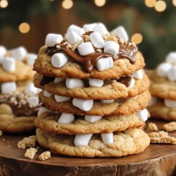 - 1 cup unsalted butter - 1 cup packed brown sugar - 1/2 cup granulated sugar - 2 large eggs - 1 teaspoon vanilla extract - 3 cups all-purpose flour - 1 teaspoon baking soda - 1/2 teaspoon salt - 1 cup mini marshmallows - 1 cup chocolate chips - 1 cup crushed graham crackers To make S'mores cookies, you need a few key ingredients. First, the unsalted butter gives cookies a rich flavor. Brown sugar adds moisture and a nice caramel taste. Granulated sugar adds sweetness and helps cookies spread. Eggs bind everything together, while vanilla brings warmth. Flour gives structure to your cookies. Baking soda helps them rise and become soft. Salt enhances all the flavors. Mini marshmallows create that classic gooey texture. Chocolate chips bring sweetness and richness. Finally, crushed graham crackers complete the S'mores theme with a crunchy element. - Different types of chocolate (dark, white, etc.) - Nut butters or spread options - Other mix-ins (toffee bits, nuts, etc.) You can also change things up! Use dark or white chocolate for a twist. Nut butters add creaminess and flavor. If you like, mix in toffee bits or nuts for crunch. These optional ingredients let you create a unique cookie experience. For the full recipe, refer to the earlier section. - Preheat the oven to 350°F (175°C). - In a large bowl, mix 1 cup of softened butter, 1 cup of packed brown sugar, and 1/2 cup of granulated sugar. Beat until light and fluffy. This takes about 2-3 minutes. - Add 2 large eggs one by one, mixing after each. Stir in 1 teaspoon of pure vanilla extract. - In another bowl, whisk together 3 cups of all-purpose flour, 1 teaspoon of baking soda, and 1/2 teaspoon of salt. - Slowly add the dry mix to the wet mix. Stir until just combined. Avoid overmixing. - Gently fold in 1 cup of mini marshmallows, 1 cup of chocolate chips, and 1 cup of crushed graham crackers. The dough will look chunky and fun. - Scoop rounded balls of dough onto the prepared baking sheets. Leave 2 inches between each scoop. - Bake for 10-12 minutes. Look for lightly golden edges. The centers may look soft. - After baking, cool on the baking sheets for 5 minutes. Then transfer cookies to a wire rack to cool completely. You can find the Full Recipe for S'mores Cookies. Enjoy making these tasty treats! - Use light-colored baking sheets. They help cookies bake evenly. - Chilling the dough is key. It prevents cookies from spreading too much. - Avoid overmixing the dough. This keeps the cookies soft and chewy. - Cool cookies on a wire rack. This helps them stay fluffy and moist. - Try different extracts. Almond or coconut can add a fun twist. - Use flavored chocolate. Dark chocolate or mint chocolate can surprise your taste buds. These tips will help you make S'mores Cookies that everyone will love. With just a few tweaks, your cookies can shine. Check out the Full Recipe for more details. {{image_4}} You can easily change the flavors of your S'mores Cookies to suit your taste. Here are two fun ideas: - Chocolate S'mores Cookies: Add extra chocolate chips to your dough. You can use dark chocolate or even white chocolate for a twist. The more chocolate, the better! - Nutty S'mores Cookies: Mix in some chopped nuts. Walnuts or pecans add a nice crunch and a rich flavor. You can also add nut butter to the dough for a deeper taste. If you have dietary needs, there are ways to enjoy S'mores Cookies too: - Gluten-free options: Use gluten-free flour instead of all-purpose flour. Make sure your graham crackers are also gluten-free. This way, everyone can enjoy these tasty treats! - Vegan substitutions: Replace butter with coconut oil and use flax eggs instead of regular eggs. For the chocolate chips, choose dairy-free ones. These swaps keep the cookies just as yummy! Get creative when serving your S'mores Cookies: - S'mores Cookies Sandwiches: Put two cookies together with a layer of frosting or marshmallow fluff in the middle. This makes a fun treat for kids and adults alike! - With ice cream or as a dessert bar topping: Crumble cookies over ice cream for a delightful dessert. You can also use crumbled cookies as a topping for cake or dessert bars. It adds great texture and flavor! For the full recipe, check out the recipe section above! To keep your S'mores Cookies fresh, store them in an airtight container. This helps prevent them from drying out. If you stack them, place parchment paper between layers. It keeps them from sticking together. You can also use a cookie jar with a tight lid. This way, they stay soft and delicious. If you want to save some dough for later, freezing works well. First, scoop the cookie dough onto a baking sheet. Make sure the balls are spaced apart. Freeze them for about 1-2 hours until firm. Then, transfer the frozen dough balls to a zip-top bag. Label the bag with the date. When you're ready to bake, just take some out and thaw them in the fridge overnight. Bake as usual; they’ll taste fresh! S'mores Cookies stay great for about one week at room temperature. For the best flavor and texture, eat them within a few days. If you freeze the baked cookies, they can last up to three months. When you want to enjoy them, just let them thaw at room temperature. They’ll taste just as good as fresh! S'mores cookies can last about 5 days when stored properly. To keep them fresh, place them in an airtight container at room temperature. If you want them to last longer, you can freeze them. Just make sure to wrap each cookie well to prevent freezer burn. Yes, you can make S'mores cookies ahead of time! You can prepare the dough and chill it in the fridge for up to 3 days. When you're ready to bake, just scoop and bake as usual. You can also bake the cookies in advance and store them for later. If you don’t have graham crackers, try these options: - Digestive biscuits - Vanilla wafers - Shortbread cookies - Oreos (for a chocolate twist) These substitutes will give your cookies a unique flavor and texture while still being delicious. Yes, you can skip the mini marshmallows! Instead, use a marshmallow fluff for a gooey texture. You can also add more chocolate chips or use caramel for sweetness. If you want to omit marshmallows completely, just add extra crushed graham crackers for that S'mores taste. You’ve learned the key ingredients and steps to bake delicious S'mores Cookies. With simple instructions and fun variations, you can craft your own sweet treats. Remember, practice makes perfect, whether you’re making classic or creative versions. Store them right to keep them fresh and tasty. I hope you’re excited to try these today! Enjoy every bite you take.