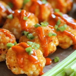 - 1 medium head of cauliflower - 1 cup all-purpose flour - 1 cup buffalo sauce To make Buffalo Cauliflower Bites, start with a medium head of cauliflower. Cut it into bite-sized florets. This shape helps the bites cook evenly. Next, you'll need one cup of all-purpose flour. This flour creates a nice, crispy coating. Lastly, grab one cup of buffalo sauce. It gives the bites that spicy kick. - 1 teaspoon garlic powder - 1 teaspoon onion powder - 1 teaspoon smoked paprika - ½ teaspoon cayenne pepper - ½ teaspoon salt For flavor, we mix in spices. Use one teaspoon of garlic powder. This adds depth. Then add one teaspoon of onion powder for a savory taste. Smoked paprika brings a subtle smokiness with one teaspoon. If you like heat, add half a teaspoon of cayenne pepper. Finally, use half a teaspoon of salt to enhance all the flavors. - 2 tablespoons unsalted butter or vegan butter - Garnishes: chopped green onions and celery sticks For added richness, you can use two tablespoons of unsalted butter or vegan butter. This makes the sauce silkier. As a garnish, I suggest chopped green onions and crunchy celery sticks. They add freshness and color to your dish. Check out the Full Recipe for more tips and steps. - Set oven temperature to 450°F (230°C). - Line a baking sheet with parchment paper. This helps with easy cleanup. - Combine flour, water, and spices in a bowl. - Whisk until smooth. The batter should not be too thick or too runny. - Dip florets in the batter. - Arrange on the baking sheet and bake for 25 minutes. Flip them halfway to ensure even cooking. - Melt butter in a saucepan over low heat. - Mix with buffalo sauce until well combined. This sauce adds a great kick! - Coat baked cauliflower with buffalo sauce. - Bake again for 10 minutes. This makes them extra crispy and flavorful. - Let cool before serving. This prevents burns from the hot sauce. - For a fun touch, garnish with chopped green onions and serve with celery sticks. Enjoy this delicious snack! To get that perfect crunch, you may want to bake your bites a bit longer. This extra time helps them become even crispier. Also, flipping them halfway through baking ensures both sides get golden brown. You can check them at 15 minutes and decide if they need more time. If you like it hot, adjust the cayenne pepper in the recipe. Just add more or less to fit your taste. You can also try different brands of buffalo sauce. Each one has a unique flavor, so taste as you go. This way, you make the bites just right for you. If you need a gluten-free option, it's easy to swap out the all-purpose flour. Use gluten-free flour instead. This simple change keeps the flavor and texture without the gluten. You won’t lose any of the deliciousness! For the full recipe, check out the details above. {{image_4}} You can change up the flavors of your Buffalo cauliflower bites with different sauces. - BBQ Sauce Alternative: Swap buffalo sauce for your favorite BBQ sauce. This gives a sweet and smoky flavor. - Honey Mustard Option: For a tangy twist, try honey mustard. It adds a nice sweetness to the bites. Serving your Buffalo cauliflower bites with dips can take them to the next level. - Serve With Different Dips: Try ranch, blue cheese, or even a spicy sriracha dip. These will enhance flavors and add fun to your meal. - Add Toppings Like Vegan Ranch: Top your bites with vegan ranch or a sprinkle of fresh herbs. This adds freshness and makes the dish pop. You can easily adjust the spice level based on your taste. - Adjust Ingredients Based on Spice Preference: If you like it hot, add more cayenne pepper. For a milder bite, reduce the cayenne or skip it. - Mix Sauces for Unique Flavors: Blend different sauces together for new taste combinations. You could mix buffalo sauce with BBQ sauce for a sweet and spicy flavor. These variations let you customize your Buffalo cauliflower bites to suit any mood or crowd. For the complete recipe, check the Full Recipe section. To keep your Buffalo Cauliflower Bites fresh, place them in an airtight container. This method helps maintain their flavor and texture. You can refrigerate them for up to 3 days. Just remember, the sooner you eat them, the better they taste! If you want to store them longer, you can freeze the bites. Freeze them for up to a month. When you're ready to eat, just reheat them. This will help regain some of that crispy goodness. To reheat your cauliflower bites, the best methods include using an oven or an air fryer. These methods keep them crispy. Avoid using a microwave, as it can make them soggy. Heat them at 350°F (175°C) for about 10 minutes. Enjoy your tasty snack again! Yes, you can make Buffalo Cauliflower Bites ahead of time. A great method is to prepare the batter and cauliflower florets. Coat the florets in the batter, then place them on a baking sheet. Cover the sheet with plastic wrap and store it in the fridge. You can keep them for up to a day. When you're ready to cook, just bake them as usual. This method saves time and keeps the flavors fresh. Yes, Buffalo Cauliflower Bites can be vegan! To ensure this, use vegan butter and check the buffalo sauce ingredients. Many store-bought buffalo sauces are vegan, but it’s best to read the label. The main ingredients, cauliflower and flour, are naturally vegan. So, you can enjoy these bites without any animal products. Buffalo Cauliflower Bites pair well with many sides. You can serve them with crunchy celery sticks and carrot sticks. They also go great with dips like ranch or blue cheese dressing. For a full meal, add a simple salad or some rice. These sides balance the heat and make the meal more filling. Making homemade buffalo sauce is easy! Here’s a simple recipe: - Ingredients: - 1 cup hot sauce (like Frank's RedHot) - ½ cup unsalted butter (or vegan butter) - 1 tablespoon vinegar (optional for tang) 1. Melt the butter in a small saucepan over low heat. 2. Add in the hot sauce and stir until well combined. 3. If you want more tang, mix in the vinegar. 4. Adjust the heat by adding more hot sauce or butter. This sauce is perfect for drizzling on your Buffalo Cauliflower Bites. Yes, you can air fry Buffalo Cauliflower Bites! Here’s how to do it: 1. Preheat the air fryer to 400°F (200°C). 2. Coat the cauliflower florets in the batter, just like in the oven method. 3. Place the coated florets in the air fryer basket. Make sure they aren't crowded. 4. Cook for about 15-20 minutes, shaking the basket halfway through. 5. When they are golden and crispy, toss them in buffalo sauce. Air frying gives you a crispy texture with less oil. Enjoy your tasty snack! In this guide, I covered how to make Buffalo Cauliflower Bites. We discussed the main ingredients, spices, and optional add-ins. You now know how to prepare, coat, and bake cauliflower to perfection. Plus, I shared tips for a crispier bite and ways to customize the heat. Whether you choose to bake or air fry, these bites are sure to please. Enjoy your spicy, savory snack that fits any diet or occasion!