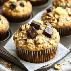 - 2 ripe bananas, mashed - 1 cup rolled oats - 1/2 cup all-purpose flour - 1/2 cup packed brown sugar - 1/4 cup honey or maple syrup - 1/4 cup milk (dairy or non-dairy) - 1/4 cup vegetable or melted coconut oil - 1 teaspoon baking powder - 1/2 teaspoon baking soda - 1/2 teaspoon ground cinnamon - 1/4 teaspoon salt - 1/2 cup chopped walnuts or pecans (optional) - 1/2 cup dark chocolate chips (optional) These ingredients create a delightful mix for savory banana oatmeal muffins. The ripe bananas add sweetness and moisture. The rolled oats give the muffins a hearty texture. All-purpose flour helps give structure. Brown sugar adds a rich flavor, while honey or maple syrup brings natural sweetness. Milk keeps the muffins moist, and oil adds richness. Baking powder and baking soda help the muffins rise. Ground cinnamon adds warmth and a lovely aroma. Salt enhances the flavors. You can add walnuts or pecans for crunch, and dark chocolate chips for indulgence. Each ingredient plays a key role in making these muffins tasty and healthy. For the complete recipe, check the Full Recipe. Each muffin is about 120 calories. They offer a good mix of carbs, fats, and proteins. With the right choices, you can make them gluten-free and vegan. These muffins are a great snack or breakfast option. Enjoy knowing they are both tasty and good for you! - Preheat oven to 350°F (175°C) - Prepare muffin tin with liners or grease Start by preheating your oven to 350°F. This step is key for even baking. Next, take a muffin tin. Line it with paper liners or grease it lightly with oil. This helps the muffins come out easily. - Combine mashed bananas, honey (or maple syrup), milk, and oil In a large bowl, mash your ripe bananas until they are smooth. The riper the bananas, the sweeter your muffins will be! Add in your honey or maple syrup for extra sweetness. Then, mix in the milk and vegetable oil. Stir until everything blends well. - Whisk together oats, flour, brown sugar, baking powder, baking soda, cinnamon, and salt In a separate bowl, combine your rolled oats, all-purpose flour, and brown sugar. Add in the baking powder and baking soda for lift. Sprinkle in the ground cinnamon and salt. Whisk these dry ingredients together until they are evenly mixed. - Stir wet mixture into dry mixture, avoiding overmixing Now, pour the wet ingredients into the dry mixture. Use a spatula to gently stir them together. Be careful not to overmix. This can make your muffins dense. Just mix until you see no flour pockets. - Fold in walnuts or chocolate chips if desired If you want to add some fun, now is the time! Fold in chopped walnuts for a crunchy texture or dark chocolate chips for a sweet touch. This step makes your muffins even more exciting. - Fill muffin cups and bake for 18-20 minutes - Check doneness with a toothpick Spoon the muffin batter into your prepared muffin cups. Fill each cup about two-thirds full. This gives them room to rise. Bake in your preheated oven for 18-20 minutes. To check if they are done, insert a toothpick into the center of a muffin. If it comes out clean, they are ready! Enjoy the delightful aroma of your savory banana oatmeal muffins as they bake. For the complete recipe, check out the Full Recipe section. To make the best muffins, start with ripe bananas. They add great flavor and natural sweetness. When mixing, avoid overmixing. This keeps your muffins light and fluffy. Stir until just combined, and you’ll be happy with the result. These muffins taste best when warm. Spread a little butter on top or drizzle some honey for sweetness. They pair nicely with coffee or tea, making a perfect snack or breakfast treat. If you want to swap out dairy, try almond milk or oat milk. You can also replace vegetable oil with applesauce for a healthier choice. For lower sugar, use less brown sugar and add more ripe bananas. This will still keep your muffins tasty. You can find the full recipe to get started. {{image_4}} You can easily change the flavor of your banana oatmeal muffins. Here are two tasty ideas: - Peanut Butter Banana Oatmeal Muffins: Add 1/2 cup of creamy peanut butter to the wet mix. This twist gives a rich, nutty flavor that pairs well with banana. - Blueberry Banana Oatmeal Muffins: Fold in 1/2 cup of fresh or frozen blueberries into the batter. The berries add a burst of juicy sweetness that brightens the muffins. You can also adjust the recipe to fit different diets: - Gluten-Free Version: Swap the all-purpose flour for almond or oat flour to make these muffins gluten-free. Just make sure to check that your oats are certified gluten-free. - Vegan Adaptations: Use flax eggs instead of regular eggs. To make a flax egg, mix 1 tablespoon of ground flaxseed with 2.5 tablespoons of water. Let it sit for about 5 minutes to thicken. This will help bind your muffins and keep them moist. Feel free to experiment with these variations. Each change can give you a new way to enjoy your banana oatmeal muffins. Check out the Full Recipe for the original version and get baking! To keep your banana oatmeal muffins fresh, store them correctly. You can store them at room temperature for up to three days. Place them in an airtight container to avoid drying out. If your kitchen is warm, consider refrigerating them. For refrigerator storage, place the muffins in a sealed bag or container. They will stay good for about a week. Just remember, refrigeration might change their texture slightly. If you want to keep muffins for longer, freezing is a great option. Wrap each muffin tightly in plastic wrap. Then, place them in a freezer bag. They can last for up to three months in the freezer. When you’re ready to enjoy a muffin, take it out of the freezer. Let it sit on the counter for about 15-30 minutes. For a warm muffin, you can heat it in the microwave for about 20-30 seconds. This makes them taste fresh again! Yes, you can use old bananas. In fact, overripe bananas work best. They are sweeter and easier to mash. This adds great flavor to your muffins. Just make sure they are not moldy or rotten. You can check if the muffins are done by inserting a toothpick into the center. If it comes out clean, they are ready. Another sign is when they are golden brown on top and spring back when touched. Yes, you can prepare the batter in advance. Store it in the fridge for a day. Just remember to stir it gently before baking. This keeps the muffins fresh and tasty when you are ready to bake. To make these muffins healthier, consider these tips: - Substitute half the flour with whole wheat flour. - Use less sugar or a natural sweetener. - Add grated zucchini or carrots for extra nutrients. - Use applesauce instead of oil for moisture. If the muffins are too dense, check your mixing technique. Overmixing can lead to tough muffins. Also, ensure you use fresh baking powder and soda. If they still seem heavy, try adding a little more liquid next time. These banana oatmeal muffins are easy to make and great for any occasion. We covered all the essentials, from the ingredients to baking tips. You can customize them to suit your taste and dietary needs. Remember, using ripe bananas and avoiding overmixing are key to perfect muffins. Enjoy them warm or store them for later. Baking should be fun and creative, so don’t hesitate to experiment with flavors. Happy baking!