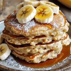 - 1 cup rolled oats - 1 ripe banana, well-mashed - 1 cup milk (dairy or plant-based) - 1 large egg - 1 teaspoon baking powder - 1/2 teaspoon pure vanilla extract - 1/4 teaspoon ground cinnamon - A pinch of salt - 1 tablespoon honey or maple syrup (optional) - Cooking spray or butter I love using simple, fresh ingredients to make banana oatmeal pancakes. Each item plays a key role. The rolled oats provide a hearty base. A ripe banana adds natural sweetness and moisture. Milk of your choice gives creaminess. The egg holds everything together. Baking powder helps the pancakes rise. Vanilla and cinnamon add nice flavor. A pinch of salt enhances all the tastes. Honey or maple syrup can sweeten your stack if you like. Lastly, cooking spray or butter keeps pancakes from sticking. You can find the full recipe above to guide you through the steps. - Each pancake has about 100 calories. - Macronutrient breakdown: - Carbohydrates: 18 grams - Protein: 4 grams - Fats: 2 grams Banana oatmeal pancakes are not just tasty; they also pack a nutritional punch. Each pancake has around 100 calories, making them a great breakfast option. The carbs come mainly from oats and bananas. Protein from the egg helps keep you full. Healthy fats from butter or cooking spray round out the meal. This balance gives you energy for your day without weighing you down. To start, blend the ingredients for your batter. Place the rolled oats in a blender. Add the milk, mashed banana, egg, baking powder, vanilla extract, ground cinnamon, and salt. Blend until smooth and creamy. If you like a bit of texture, blend just until mixed. This will keep some oat pieces intact. Next, let the batter rest for about 5-10 minutes. This step is key. It allows the oats to absorb the liquid and helps the pancakes rise nicely. Now, let's cook! Heat a non-stick skillet over medium heat. Once hot, lightly grease the surface with cooking spray or a bit of butter. This will keep the pancakes from sticking. For each pancake, pour about 1/4 cup of batter onto the skillet. Cook for 2-3 minutes. Look for bubbles on the surface and set edges. When ready, flip the pancakes gently with a spatula. Cook for another 1-2 minutes until both sides are golden brown. Once cooked, stack the pancakes on a plate. For a fun touch, arrange them in a tall stack. Top with fresh banana slices. Drizzle with honey or maple syrup for added sweetness. You can also sprinkle a bit of ground cinnamon for extra flavor. Enjoy your delicious banana oatmeal pancakes! For the full recipe, check out the details provided above. To make the best banana oatmeal pancakes, start by hydrating the oats. Soak them for a short time in the batter. This step helps them absorb moisture. It leads to a fluffier texture. If you skip this, your pancakes may turn out dense. Next, avoid over-mixing the batter. Mix just until the ingredients combine. If you blend too long, the pancakes can become tough. A few lumps are okay. They will cook out when you pour them on the skillet. Greasing the pan is key for perfect pancakes. Use cooking spray or butter. A non-stick skillet works best. Apply a thin layer and let it heat before pouring the batter. This prevents sticking and helps with even browning. Adjust cooking times based on your heat. If the pan is too hot, the pancakes may burn. On lower heat, they may not cook through. Aim for medium heat. This gives a nice golden brown color on both sides. You have many choices for sweetening. Natural sweeteners like honey or maple syrup work great. They add flavor without being too sweet. You can also use traditional sugar if you prefer. Customizing sweetness levels is easy. Taste the batter before cooking. If you want it sweeter, add more honey or syrup. Adjust according to your preference. This recipe is flexible, so feel free to experiment! For the full recipe, check the complete guide above. Enjoy making your banana oatmeal pancakes! {{image_4}} You can make banana oatmeal pancakes even more fun. Adding nuts or seeds gives your pancakes a nice crunch. Try walnuts or chia seeds for a healthy boost. You can also mix in chocolate chips or berries for a sweet twist. Blueberries or strawberries pair perfectly with banana. Just fold them into the batter before cooking. If you need gluten-free pancakes, use certified gluten-free oats. They will work just as well. For a vegan option, you can replace the egg with a flax egg. Mix one tablespoon of ground flaxseed with three tablespoons of water and let it sit until it thickens. Use plant-based milk to keep it vegan. Pancakes taste great with a variety of toppings. You can add yogurt, fresh fruit, or a drizzle of honey. For a savory touch, consider a side of scrambled eggs or turkey bacon. You can also serve them with nut butter for added flavor and protein. Enjoy experimenting with different toppings to find your perfect match! To keep your banana oatmeal pancakes fresh in the fridge, follow these steps: - Allow pancakes to cool completely. - Place them in an airtight container. - Separate layers with parchment paper to prevent sticking. - Store in the fridge for up to three days. This method keeps them tasty and ready for a quick breakfast! Freezing pancakes is a great way to save for later meals. Here’s how: - Start with cooled pancakes. - Place them in a single layer on a baking sheet. - Freeze until solid, about one to two hours. - Transfer to a freezer bag or container. - Label with the date and freeze for up to three months. This way, you can enjoy delicious pancakes anytime! To reheat your pancakes, you have a few options: - For the microwave, place a pancake on a plate. - Heat for 20-30 seconds or until warm. - For the stovetop, use a skillet over low heat. - Heat each side for about one minute. - You can also use a toaster oven for crispy edges. Choose your method based on your preference for texture! To make banana oatmeal pancakes vegan, you can swap out the egg and milk. Use 1/4 cup of unsweetened applesauce instead of the egg. For milk, try almond, soy, or oat milk. Both options work well, keeping the pancakes moist and tasty. Yes, you can use quick oats, but the texture will change. Quick oats blend smoother and create a softer pancake. Rolled oats add a nice chewiness and heartiness. If you prefer a thicker pancake, stick with rolled oats. Look for bubbles forming on top of the pancakes. The edges will set and look firm. You can also use a toothpick to check. Insert it into the center; if it comes out clean, they are done. Cook until both sides are golden brown for the best flavor. In this article, we explored how to make delicious banana oatmeal pancakes. You learned about the key ingredients and their nutritional value. We discussed smooth batter preparation and the perfect cooking techniques for fluffy pancakes. Tips for texture, browning, and customization helped you refine your recipe. Lastly, we dove into storage and reheating options to keep your pancakes fresh. Mastering this recipe not only satisfies your taste buds but also ensures healthier eating. Enjoy your pancakes!