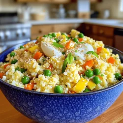 - Riced cauliflower (1 medium head of cauliflower) - Mixed vegetables (1 cup, such as peas, diced carrots, and bell peppers) - Aromatics (1 small onion, 2 cloves garlic, and optional fresh ginger) To make this dish, you start with riced cauliflower. A medium head is perfect. You can easily process it in a food processor or grate it. This gives you a rice-like texture. Next, you need mixed vegetables. I like using peas, diced carrots, and bell peppers for color and taste. Aromatics like onion and garlic add great flavor. If you love a bit more zing, fresh ginger is a nice touch. - Eggs (2 large) - Crumbled tofu (1 cup for a vegan alternative) For protein, you can use eggs. They scramble nicely and add richness. If you want a vegan option, try crumbled tofu. It soaks up flavors well and is a great substitute. - Soy sauce (2 tablespoons) - Sesame oil (2 tablespoons) - Green onions (3, sliced into thin rings) - Seasoning (Salt and pepper to taste) Flavor is key in cauliflower fried rice. Soy sauce gives it that deep umami taste, while sesame oil adds a nutty aroma. Green onions add a fresh crunch. Don’t forget to season with salt and pepper to balance everything. For the full recipe, check out the details above. - Remove leaves and stem, and cut into florets. - Process in a food processor or grate for rice-sized pieces. To start, take a medium head of cauliflower. Remove all the leaves and the thick stem. Slice the cauliflower into smaller florets. This makes it easier to process. Next, you have two options: use a food processor or a box grater. If you use a food processor, pulse until it looks like rice. If you use a grater, grate until you achieve the same result. Once done, set the riced cauliflower aside. - Heat sesame oil and sauté onions until translucent. - Add garlic and optional ginger, sautéing for additional flavor. Now, grab a large skillet or wok. Heat up two tablespoons of sesame oil over medium heat. Once it’s hot, toss in the finely chopped onion. Sauté for about two to three minutes. You want the onion to become soft and translucent. Next, add in minced garlic. If you like, grate some fresh ginger too. Sauté them together for another minute. This brings out the fragrant flavors. - Scramble eggs or tofu and combine with sautéed aromatics. - Stir-fry mixed vegetables until tender. Now, push the onion and garlic mixture to one side of the skillet. If you are using eggs, crack two large eggs into the cleared space. If you prefer tofu, add one cup of crumbled tofu instead. Scramble the eggs or tofu until fully cooked. Once done, mix it back into the onion and garlic. Next, add in one cup of mixed vegetables. Stir-fry these for two to three minutes until they are hot and tender. - Add riced cauliflower, soy sauce, and cook to desired texture. - Drizzle with remaining sesame oil and serve with green onions. Now it’s time to combine everything. Add the riced cauliflower into the skillet. Stir it well with the other cooked ingredients. Next, drizzle two tablespoons of soy sauce over the mixture. Stir everything together and keep cooking for about five to seven minutes. You want the cauliflower rice to be tender, but not mushy. Finally, drizzle the remaining tablespoon of sesame oil over the dish. Season with salt and pepper to taste. Just before serving, add sliced green onions for a nice crunch. Enjoy your cauliflower fried rice, a flavorful and healthy dish! For more details, check out the Full Recipe. To get the best texture in your cauliflower fried rice, avoid overcooking the cauliflower rice. Overcooking makes it mushy, and we want it to stay firm. You should use high heat for a quick stir-fry. This helps keep the vegetables crisp and the cauliflower rice nice and fluffy. You can add spices like pepper flakes or sesame seeds for an extra kick. These spices add warmth and crunch. Fresh herbs like cilantro or parsley can brighten the dish. They add freshness and color, making your meal look even better. For a beautiful presentation, serve the cauliflower fried rice in individual bowls. Garnish with extra green onions and a sprinkle of sesame seeds for a polished look. You can also add lime wedges on the side. This will give your dish a fresh, zesty lift. Pair it with protein like grilled chicken or shrimp, or serve it with a light salad for a complete meal. For the full recipe, check out the details above! {{image_4}} You can change up the veggies in cauliflower fried rice. Try adding zucchini or broccoli for extra crunch. Seasonal vegetables also work well. Use what is fresh and vibrant. This keeps your dish fun and exciting. Mix and match to find your favorite combo. You can even add bell peppers or snap peas for a nice pop of color. If you're looking for protein, there are many choices. For a vegan option, use tempeh or chickpeas. These add a hearty texture and flavor. You can also switch the eggs for different types. Egg substitutes like flaxseed meal or chia seeds can work well too. Experiment with what you like best. Sauces change the flavor of your dish. Try teriyaki or oyster sauce for a sweet touch. If you need a gluten-free option, tamari is a great choice. Soy sauce is common but not the only option. You can also add hot sauce for some heat or a splash of vinegar for tang. The right sauce can elevate your meal! For full details on making this dish, check the Full Recipe. To keep your cauliflower fried rice fresh, store it in an airtight container. This helps prevent moisture and keeps flavors intact. The recommended shelf life in the fridge is 3-4 days. If you plan to eat it within that time, you can enjoy it without worry. Freezing cauliflower fried rice is a great option for meal prep. To freeze, let the dish cool completely. Then, portion it into freezer-safe bags or containers. Remove as much air as possible to prevent freezer burn. For best results, use within 2-3 months. When you're ready to eat, thaw it overnight in the fridge. Reheat in a skillet over medium heat for 5-7 minutes. Stir often to ensure even reheating and to keep the texture just right. Enjoy this healthy dish whenever you want! To make cauliflower fried rice, start with one medium head of cauliflower. Cut it into small pieces and process it until it looks like rice. In a large skillet, heat sesame oil over medium heat. Add chopped onion and cook until soft. Then, add minced garlic and optional ginger for extra flavor. Next, scramble two eggs or crumbled tofu in the skillet. Mix in one cup of mixed vegetables, stirring for a few minutes. Finally, add the riced cauliflower and soy sauce. Cook until it’s tender but not mushy. Finish with some green onions and enjoy! For the complete steps, check the Full Recipe. You can serve cauliflower fried rice with various dishes. Some great pairings include: - Grilled chicken or shrimp - Tofu or tempeh for a vegan option - A side salad for freshness - Steamed broccoli or green beans These options add protein and more flavors to your meal. Yes, cauliflower fried rice is very healthy! It has fewer calories than traditional fried rice. Cauliflower is rich in vitamins like C and K. It also has fiber, which helps digestion. When you add veggies, you boost its nutrient content even more. This dish is low in carbs and can fit well into many diets. Absolutely! Meal prepping cauliflower fried rice is easy. Here are some tips: - Make a big batch and store it in airtight containers. - Refrigerate for up to four days. - You can also freeze it for longer storage. When ready to eat, just reheat in a pan or microwave. It tastes great and saves time! Cauliflower fried rice combines health and taste. You can use riced cauliflower, mixed veggies, and flavorings for a quick meal. Adding proteins like eggs or tofu boosts nutrition. Don’t forget tips for perfect texture and flavor. Explore fun variations and serving ideas to keep it exciting. With simple steps and storage tips, you can enjoy this dish all week. Enjoy this dish knowing it fits into a healthy diet!