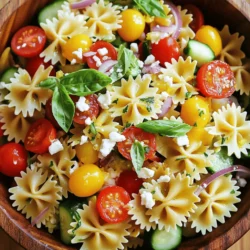 For this bright and tasty dish, gather these simple ingredients: - 8 oz farfalle pasta (or your preferred pasta shape) - 1 cup cherry tomatoes, halved - 1 medium cucumber, diced - 1/2 red onion, finely chopped - 1 cup fresh basil leaves, torn into bite-sized pieces - 1/2 cup feta cheese, crumbled (optional for creaminess) - 1/4 cup high-quality olive oil - 3 tablespoons freshly squeezed lemon juice - Zest of 1 lemon - 1 teaspoon honey (or maple syrup for a vegan option) - Salt and freshly ground black pepper to taste To make your pasta salad pop, use the freshest ingredients. Look for ripe cherry tomatoes. They should be sweet and juicy. Choose a crisp cucumber for crunch. Fresh basil is key; it adds a lovely aroma. If you can, buy organic produce. This way, you get the best flavor and support local farms. Feel free to make this dish your own! Consider adding: - Grilled chicken or shrimp for protein - Avocado for creaminess - Bell peppers for extra color - Olives for a briny kick - Spinach or arugula for more greens Let your taste guide you! You can even check the Full Recipe for more ideas. Enjoy experimenting with this salad to reflect your unique style. To start, bring a large pot of salted water to a boil. Salt adds flavor to the pasta. Add 8 oz of farfalle pasta. Cook it according to the package instructions until it is just al dente. This means it should still have a little bite. Once cooked, drain the pasta. Rinse it under cold running water. This stops the cooking process and cools the pasta down. Set the pasta aside in a large mixing bowl. Next, it's time to chop your fresh veggies. Add 1 cup of halved cherry tomatoes to the bowl. Then, dice 1 medium cucumber and add that too. Finally, finely chop 1/2 of a red onion. Toss these fresh ingredients gently to mix them. The colors and textures will make your salad pop. Now, let’s make a bright dressing. In a small bowl, combine 1/4 cup of high-quality olive oil, 3 tablespoons of freshly squeezed lemon juice, and the zest of 1 lemon. Add 1 teaspoon of honey for a touch of sweetness. Whisk everything together until it blends well. Season with salt and freshly ground black pepper to taste. If you want it sweeter, add a little more honey. Add the cooled pasta to your bowl of veggies. Drizzle the prepared dressing over the top. Toss everything gently but thoroughly. This ensures that every bite gets coated in that tasty dressing. Finally, it’s time to chill. Gently fold in the torn basil leaves and crumbled feta cheese, if you’re using it. Cover your pasta salad with plastic wrap or a lid. Place it in the fridge for at least 30 minutes. This chilling period helps the flavors blend beautifully. Serve the pasta salad chilled or at room temperature for the best taste. Enjoy this fresh and flavorful delight! For the complete recipe, check the Full Recipe section. To get the best texture in your pasta salad, you must cook the pasta just right. Use a large pot of salted water and bring it to a boil. Add the pasta and cook until al dente, not mushy. After cooking, drain the pasta and rinse it under cold water. This stops the cooking and keeps it firm. - Always use high-quality pasta. - Do not skip the rinsing step. It prevents clumping. - Cool the pasta before adding other ingredients. Fresh herbs make your salad pop with flavor. Basil is the star in this dish, but you can mix in other herbs too. Try adding parsley or mint for a twist. - Use whole leaves for a fresh taste. - Tear basil instead of chopping to release oils. - Add herbs just before serving to keep them bright. For a special touch, serve lemon basil pasta salad in a large, colorful bowl. This makes for a great centerpiece. You can also add some extra garnishes like more basil or a sprinkle of feta on top. - Pair the salad with grilled chicken or fish for a complete meal. - Offer crusty bread on the side for texture. - Chill the salad before serving to enhance its flavors. For the full recipe, check out the detailed instructions above. Enjoy your cooking! {{image_4}} To make this salad vegan, swap the feta cheese with avocado for creaminess. You can also add nuts or seeds for crunch. Use maple syrup instead of honey for sweetness. This keeps the salad light and fresh while adding rich flavors. If you want more protein, try adding chickpeas or grilled chicken. Shrimp or tofu also work great in this dish. The extra protein makes the salad filling and perfect for a main meal. Simply mix in your choice of protein after adding the dressing. You can adjust the salad based on what’s in season. In spring, add asparagus or peas for a fresh crunch. In summer, mix in bell peppers or zucchini. Autumn can bring in roasted butternut squash, while winter can feature Brussels sprouts. These changes keep the salad exciting and vibrant all year long. For the full recipe, refer back to the main section. To keep your Lemon Basil Pasta Salad fresh, store it in an airtight container. Make sure to press out as much air as possible. This keeps the salad crisp and flavorful. Place it in the fridge right after serving. It will stay good for up to three days. If you notice any moisture, drain it before serving again. I do not recommend freezing this salad. The texture of the pasta and fresh veggies changes when frozen. If you have leftover dressing, you can freeze that. Pour it into an ice cube tray. Once frozen, transfer the cubes to a bag. This way, you can use the dressing later for other salads or meals. If you have leftovers and want to refresh them, remove the salad from the fridge. Let it sit at room temperature for about 10 minutes. This helps the flavors come back to life. You can add a bit more olive oil or lemon juice if it seems dry. Toss it gently to mix everything well. Enjoy your salad again, as good as the first time! I love using farfalle pasta for this salad. Its fun shape holds the dressing well. You can also use rotini or penne. Just pick any pasta that you enjoy. The key is to cook it until al dente. This keeps the pasta firm and tasty. Yes, you can make this salad ahead of time. It tastes even better after chilling. I suggest making it a few hours before serving. Just cover it and put it in the fridge. This allows all the flavors to mix well. You can easily customize the salad. For a vegan version, skip the feta cheese. Use maple syrup instead of honey. If you are gluten-free, try a gluten-free pasta. You can also add more veggies or nuts for crunch. You can store the pasta salad in the fridge for up to three days. Keep it in a sealed container. If it looks dry, just add a splash of olive oil or lemon juice before serving. Enjoy the fresh taste for days! In this article, we explored how to make a vibrant Lemon Basil Pasta Salad. We covered every ingredient, from fresh produce to optional extras. I shared step-by-step instructions for cooking and combining flavors. You learned tips for great texture and serving ideas for gatherings. Variations, such as vegan or protein additions, help meet your needs. Finally, we discussed proper storage for leftovers. Remember, this salad is flexible and fun to make. Enjoy crafting a dish that brings joy and flavor to any meal.