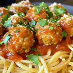 To make easy turkey meatballs, you need the following ingredients: - 1 pound ground turkey - 1/2 cup bread crumbs (whole grain adds great texture) - 1/4 cup grated Parmesan cheese - 1/4 cup fresh parsley, finely chopped - 1 large egg, beaten - 2 cloves garlic, minced - 1 teaspoon onion powder - 1 teaspoon Italian seasoning - Salt and black pepper to taste - 2 cups marinara sauce (use store-bought or homemade) - 1 tablespoon olive oil These ingredients come together to create tender, flavorful meatballs that will impress anyone. You can choose between homemade and store-bought marinara sauce. Homemade sauce offers a fresh taste and allows you to control the flavors. You can simmer tomatoes, garlic, and herbs together for a rich sauce. Store-bought marinara is quick and easy. Look for options with simple ingredients and no added sugars. Both choices work well, so pick one that suits your time and taste. To make these delicious meatballs, you will need a few simple tools: - Mixing bowl - Baking sheet - Parchment paper (for easy cleanup) - Spoon or your hands for mixing - Meat thermometer (to check doneness) These tools help you prepare and cook the meatballs without any hassle. First, preheat your oven to 400°F (200°C). This step is key for perfect meatballs. Next, take a baking sheet and line it with parchment paper. This helps prevent sticking and makes cleanup easy. In a large bowl, combine the ground turkey, bread crumbs, Parmesan cheese, parsley, and beaten egg. Add the minced garlic, onion powder, Italian seasoning, salt, and pepper. Mix it all together gently. Use your hands or a spoon, but don’t over-mix. Overworking the meat can make it tough. Now it’s time to shape the meatballs. Scoop a portion of the mixture and roll it into a ball, about 1 inch in size. Place each meatball on the baking sheet with space between them. This helps them cook evenly. Drizzle a bit of olive oil over the meatballs for a nice crust. While the meatballs bake, grab a medium saucepan. Pour in the marinara sauce and heat it on medium. Stir it from time to time. You want it warm and ready to marry with the meatballs. Once the meatballs are golden and cooked through, take them out of the oven. Carefully transfer them to the saucepan with the hot marinara sauce. Gently stir to coat each meatball in the sauce. Let them simmer for about 5 minutes. This allows the meatballs to soak up all that tasty flavor. For serving, you have options! Place the turkey meatballs over your favorite pasta, or put them in a sub roll with melted cheese on top. Garnish with more parsley and Parmesan cheese for a pretty finish. Enjoy your meal! For the full recipe, click here: [Full Recipe]. To make moist turkey meatballs, start with the right ingredients. Use ground turkey that has some fat. The fat helps keep them juicy. Mix the ingredients gently. Over-mixing makes the meatballs tough. Use a beaten egg to bind everything together and add moisture. Lastly, don’t bake them too long. Check them at 20 minutes to avoid dryness. Crumbly meatballs can ruin your meal. To avoid this, ensure you use enough binding agents. The bread crumbs and egg work together to keep them together. You can add a little milk to the mixture for extra moisture. Make sure to shape them firmly but not too tight. This helps them hold their shape while cooking. Storing leftover turkey meatballs is easy. Place them in an airtight container. Refrigerate them within two hours of cooking. They will stay fresh for up to three days. For longer storage, freeze them in a freezer-safe container. They can last up to three months frozen. When reheating, make sure they reach 165°F for safe eating. Enjoy your delicious meal again! {{image_4}} You can switch the ground turkey for ground beef or chicken. Each type brings its own flavor. Ground beef offers a rich, hearty taste, while chicken provides a light option. If you prefer beef, use lean ground beef for a healthier choice. For chicken, ground breast works best. Just follow the same steps in the full recipe. The cooking times might vary slightly, so check for doneness. If you need a gluten-free option, use gluten-free bread crumbs. You can also crush gluten-free crackers or oats. These options provide a similar texture. If you choose oats, make sure they are certified gluten-free. This way, everyone can enjoy the meatballs without worry. The flavor remains just as delicious, and no one will notice the difference! Want to kick up the flavor? You can add more spices or herbs to the mix. Try adding a pinch of red pepper flakes for heat. Fresh basil or oregano can enhance the Italian flavor, too. For a smoky taste, consider adding a dash of smoked paprika. Feel free to experiment with your favorite spices. Each addition makes the meatballs uniquely yours! To keep leftover meatballs fresh, place them in an airtight container. Make sure the container seals tightly. If you have leftover marinara sauce, store it in another container. This way, you can enjoy the meatballs later without losing flavor. Keep them in the fridge. They will stay good for about three days. If you want to keep meatballs longer, freezing is a great option. First, let the meatballs cool completely. Then, place them in a single layer on a baking sheet. Freeze them for about an hour. This stops them from sticking together. After they are frozen, transfer them to a freezer bag. Squeeze out as much air as possible before sealing. For marinara, use a freezer-safe container. Label both bags with the date. Frozen meatballs and sauce can last up to three months. When you are ready to eat the meatballs, there are a few great ways to reheat them. The best method is to use the oven. Preheat it to 350°F (175°C). Place meatballs in a baking dish, cover with foil, and heat for about 15 minutes. You can also reheat them in the microwave. Just place them in a bowl, cover with a paper towel, and heat for one to two minutes. If you want, heat the marinara sauce on the stove until warm. Enjoy the flavors of your tasty turkey meatballs again! For the complete recipe, check out the Full Recipe. To make turkey meatballs dry, use less liquid in the mix. Skip the egg or reduce the amount of marinara. You can also add more bread crumbs to soak up moisture. Overmixing can also make them dense. Keep the mixing gentle and stop as soon as it comes together. Yes, you can use a slow cooker. After mixing your meatballs, place them in the cooker. Pour marinara sauce over them. Cook on low for 4-6 hours or high for 2-3 hours. This method makes the meatballs tender and flavorful. The best way to check is with a meat thermometer. Insert it into the center of a meatball. It should read 165°F (74°C) to be safe to eat. You can also cut one open. The inside should be no longer pink and the juices should run clear. Leftover turkey meatballs last in the fridge for about 3 to 4 days. Store them in an airtight container for best results. If you want to keep them longer, freeze them for up to 3 months. Just make sure to label them with the date. Yes, you can make meatballs in advance. Prepare the mixture and roll them into balls. Place them on a baking sheet and freeze until firm. After that, transfer them to a freezer bag. You can bake them straight from frozen when you're ready to cook. For a complete guide on how to prepare these delicious meatballs, check out the Full Recipe. You can make tasty turkey meatballs with simple steps and easy ingredients. We covered what you need, from meat to marinara sauce. We also shared handy tips for moisture and flavor, plus ways to store leftovers. Remember, meatballs are flexible. You can swap meats and add spices. Enjoy making them your way! With practice, you’ll create a dish that you and others will love. Happy cooking!