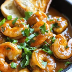 To make this dish, you need fresh ingredients. Here is what you'll need: - 1 lb large shrimp, deveined and with shells on for flavor - 4 tablespoons unsalted butter - 4 tablespoons olive oil - 5 cloves garlic, minced - 1 tablespoon Cajun seasoning (store-bought or homemade) - 1 teaspoon smoked paprika - 1 teaspoon Worcestershire sauce - 1 teaspoon hot sauce (adjust according to your heat preference) - 1 tablespoon fresh lemon juice - 1/4 cup chicken broth These main ingredients create the rich and bold taste that makes this dish a favorite. Besides the main ingredients, seasonings enhance the flavor. Here are some key extras: - 1 teaspoon salt - Freshly cracked black pepper to taste These seasonings balance the heat and richness, making every bite memorable. Garnishes add a fresh touch to your dish. Try these: - 2 green onions, finely chopped (for garnish) - Fresh parsley, finely chopped (for garnish) - Crusty French bread (for serving) The green onions and parsley brighten the dish. The bread is perfect for soaking up the sauce. Enjoy the flavors and textures this recipe offers. For the complete cooking process, check the Full Recipe. First, gather your shrimp. Use 1 pound of large shrimp, deveined, with shells on. The shells add great flavor to the dish. Rinse the shrimp under cool water and drain. This step helps remove any grit. Next, pat them dry using a paper towel. Dry shrimp will cook better and absorb the sauce well. In a large skillet, heat 4 tablespoons of olive oil and 4 tablespoons of unsalted butter over medium heat. As the butter melts, it creates a tasty base. Once the mixture is bubbly, add 5 cloves of minced garlic. Sauté the garlic for about 1 minute. This step brings out its rich aroma. Then, mix in 1 tablespoon of Cajun seasoning and 1 teaspoon of smoked paprika. Add 1 teaspoon of Worcestershire sauce and 1 teaspoon of hot sauce too. Stir the mixture and let it bubble for about 30 seconds. This time allows the flavors to blend nicely. Next, add the shrimp to the skillet in a single layer. Cook them for 2-3 minutes on one side until they turn pink. Then, flip each shrimp to cook the other side. Pour in 1/4 cup of chicken broth and 1 tablespoon of fresh lemon juice. Reduce the heat slightly and allow the shrimp to simmer for 3-4 minutes. They will soak up the sauce and get a great flavor. Once done, check if the shrimp are curled and firm. If you want more heat, add a dash of hot sauce. Finally, garnish with green onions and parsley before serving. Enjoy this dish with crusty French bread for dipping into the sauce! To make your Louisiana BBQ shrimp shine, use fresh ingredients. Fresh shrimp give the best taste. I recommend getting your shrimp from a local market. Cajun seasoning is key. You can use store-bought or make your own. Combine spices like paprika, garlic powder, and cayenne for a unique blend. Adjust the heat to match your taste. Feel free to add more hot sauce if you want extra spice. Sautéing is a great method for this dish. It keeps the shrimp juicy and tender. Use a large skillet for even cooking. Heat olive oil and butter together for rich flavor. If you want a smoky taste, try grilling the shrimp. Skewer them for easy handling. Grilling adds a nice char and depth to the dish. No matter which method you choose, watch the shrimp closely. They cook quickly and can become tough if overdone. Serve your Louisiana BBQ shrimp with crusty French bread. The bread is perfect for soaking up the rich sauce. You can also pair it with a fresh salad for balance. A simple green salad with lemon vinaigrette works well. For a fun twist, serve the shrimp over grits or rice. This adds heartiness to the meal. Don't forget to sprinkle chopped green onions and parsley on top for a fresh finish. For the full recipe, check out the details above. {{image_4}} You can change a few ingredients in Louisiana BBQ shrimp for a new flavor. Try using different types of seafood, like scallops or crab. These options add a sweet taste that pairs well with the spices. You can also switch the butter for ghee or coconut oil for a dairy-free version. For a zing, add lime juice instead of lemon juice. If you like heat, increase the hot sauce in the recipe. For milder shrimp, reduce the hot sauce or leave it out. You can also use sweet paprika instead of smoked paprika. This change gives a different flavor without the heat. Try adding a pinch of cayenne pepper for a little kick without being too hot. You can make this dish heartier by adding vegetables. Bell peppers, onions, or zucchini cook well with the shrimp. Just chop them up and sauté them before adding the shrimp. For sides, serve with rice or grits to soak up the sauce. Crusty French bread is great for dipping and adds a nice crunch. After enjoying your Louisiana BBQ shrimp, cool the dish to room temperature. Transfer leftovers to an airtight container. Keep the container in the fridge. Properly stored, your shrimp will last for up to three days. If you want to keep it longer, consider freezing. To reheat, place the shrimp in a skillet over medium heat. Add a splash of chicken broth or water to keep it moist. Heat for about 5 minutes or until warmed through. Stir occasionally to ensure even heating. You can also use the microwave, but be careful not to overcook the shrimp. If you want to freeze your Louisiana BBQ shrimp, do so before adding garnishes. Place the shrimp and sauce in a freezer-safe bag. Remove as much air as possible. Label the bag with the date. These shrimp can last in the freezer for up to three months. When ready to enjoy, thaw in the fridge overnight before reheating. The best shrimp for Louisiana BBQ shrimp are large, deveined shrimp with shells on. The shells add great flavor to the dish. Fresh shrimp is ideal, but frozen shrimp works too. Just make sure to thaw them before cooking. The size matters; larger shrimp hold up well and soak in the sauce nicely. Yes, you can make Louisiana BBQ shrimp without shells, but it won't be as rich. Removing the shells makes the shrimp easier to eat. However, you lose some flavor from the shells. If you choose to go shell-less, consider adding a bit more seasoning or broth for taste. In Louisiana, you can find the best BBQ shrimp in many restaurants. Look for local seafood spots or Cajun eateries. New Orleans is famous for this dish. Try places like Mr. B's Bistro or a local dive. Each restaurant has its own twist on the recipe. For the full recipe, check out Cajun Spiced Louisiana BBQ Shrimp. This will guide you step-by-step to create this amazing dish. Enjoy cooking! In this blog post, we explored the key ingredients for Louisiana BBQ shrimp, from shrimp to seasonings. I shared step-by-step cooking instructions to ensure a great meal. Tips on perfecting the Cajun flavor and alternative ingredient variations were also covered. Finally, we discussed how to store and reheat your delicious leftovers. Louisiana BBQ shrimp is fun to make and enjoy. With these insights, you can impress your friends and family with a tasty dish. Dive in and make this classic recipe your own!