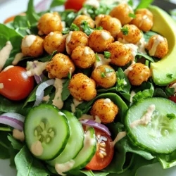 This salad shines with fresh and simple ingredients. Each one adds flavor and nutrition. You need chickpeas, greens, and colorful veggies. These come together to create a delightful dish. For the crispy chickpeas, grab these: - 1 can (15 oz) chickpeas, thoroughly rinsed and drained - 2 tablespoons extra virgin olive oil - 1 teaspoon smoked paprika - 1/2 teaspoon ground cumin - Sea salt and freshly cracked black pepper, to taste These ingredients turn ordinary chickpeas into a crunchy treat. The smoked paprika gives a nice, smoky flavor. Olive oil helps them get crispy in the oven. Now, let’s focus on the fresh produce. This salad needs vibrant colors and textures. Use these: - 4 cups fresh mixed greens (spinach, arugula, and romaine) - 1 cup cherry tomatoes, halved - 1 cucumber, diced into bite-sized pieces - 1/4 red onion, thinly sliced - 1 ripe avocado, sliced into wedges - Fresh herbs (such as parsley or cilantro) for garnish The mixed greens provide a crunchy base. Cherry tomatoes add sweetness, while cucumbers bring a refreshing crunch. The avocado gives creaminess, and herbs brighten the dish. Together, these ingredients make a salad that looks and tastes great. For the full recipe, check out the Crispy Chickpea Salad. Start by rinsing and draining the chickpeas. This step is key. It removes extra salt and makes them crispier. In a bowl, mix the chickpeas with olive oil, smoked paprika, cumin, sea salt, and black pepper. Make sure every chickpea gets coated well. This mix adds flavor and a nice crunch. Next, preheat your oven to 400°F (200°C). Spread the seasoned chickpeas on a baking sheet lined with parchment paper. Bake them for 25 to 30 minutes. Stir halfway through to ensure even cooking. You want them golden and crispy. This roasting brings out their nutty flavor. While the chickpeas roast, prepare your salad. In a large bowl, combine mixed greens, cherry tomatoes, diced cucumber, and thinly sliced red onion. In a small bowl, whisk tahini with lemon juice. Add a little water until it’s smooth. Taste and adjust the salt if needed. Once the chickpeas are cool, fold them into the salad. Drizzle the tahini dressing over everything. Toss gently to mix well. Lastly, add avocado slices on top and sprinkle with fresh herbs for color. Enjoy your fresh and flavorful crispy chickpea salad! For the complete recipe, check out the Full Recipe. For crispy chickpeas, start with well-dried beans. After rinsing, pat them dry with a towel. The less moisture, the better they crisp up. Use a high oven temperature of 400°F. This helps them turn golden and crunchy. Stir them halfway through baking. This ensures even cooking and crispiness. Spice up your chickpeas! Add garlic powder or onion powder for a kick. Try cayenne pepper for heat. Fresh herbs, like basil or dill, can bring a fresh twist. Mix in a little lemon zest for brightness. You can also top your salad with feta cheese for a salty touch. Serve your crispy chickpea salad in a large bowl for everyone to share. Add a side of pita chips for crunch. For a heartier meal, pair it with grilled chicken or fish. You can also use it as a filling in wraps. The bright colors and textures will impress your guests. For the full recipe, check out the provided link. {{image_4}} You can change the dressing for your salad. Try balsamic vinaigrette for a zesty twist. A yogurt dressing adds creaminess and tang. You can even use a simple olive oil and lemon mix for a light touch. Each dressing brings a new flavor to the dish. To make your salad heartier, add protein. Grilled chicken or shrimp works well. You can also use canned tuna for a quick option. If you prefer plant-based protein, add black beans or quinoa. These choices make your meal filling and healthy. Change up the ingredients based on the season. In summer, add sweet corn or bell peppers. In fall, try roasted butternut squash or apples for sweetness. This keeps the salad fresh and exciting all year round. Check out the Full Recipe for more ideas! Store leftover salad in an airtight container. Keep it in the fridge to stay fresh. Crispy chickpeas should be stored separately. This keeps them crunchy. If you mix them in, they will get soggy. Use leftovers within two days for the best taste. To reheat chickpeas, use the oven or a skillet. Preheat your oven to 350°F (175°C). Spread the chickpeas on a baking sheet. Heat for 10 minutes or until warm. If using a skillet, add a little olive oil. Heat over medium for about 5 minutes. This helps them regain some crispiness. To keep your salad fresh, add the dressing just before serving. This prevents wilting. Store any extra dressing separately. For greens, wrap them in a damp paper towel. Place in a plastic bag but do not seal it completely. This keeps them crisp for longer. Enjoy your Crispy Chickpea Salad from the Full Recipe! Yes, you can use dried chickpeas. First, soak them overnight. Then, cook them until tender. This may take about 1-2 hours. Canned chickpeas are quicker and easier. They are already cooked, so you just drain and rinse them. Dried chickpeas give a fresher taste and texture. If you don’t have tahini, try peanut butter or almond butter. These options add creaminess. You can also use plain yogurt for a tangy twist. Another choice is sunflower seed butter for a nut-free option. Just mix it with lemon juice to keep the flavor bright. This salad lasts 2-3 days in the fridge. Store it in an airtight container. The crispy chickpeas may lose some crunch over time. To keep them crispy, store them separately. Toss them in right before serving. Enjoy a fresh bite every time! For the full recipe, visit the section above. In this article, we covered the key ingredients for crispy chickpeas and fresh salad produce. I shared step-by-step instructions for prepping, roasting, and assembling your dish. I also offered tips for crispiness, flavor, and serving it right. You can explore variations, storage tips, and answers to common questions. In the end, crispy chickpeas make a fun and tasty meal. Enjoy crafting your own perfect salad!