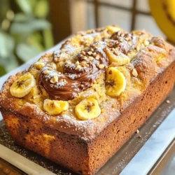 To make Nutella-stuffed banana bread, you need these key ingredients: - 3 perfectly ripe bananas, mashed - 1/2 cup unsalted butter, melted and slightly cooled - 1/2 cup packed brown sugar - 1/4 cup granulated sugar - 2 large eggs, at room temperature - 1 tsp pure vanilla extract - 1 tsp baking soda - 1/2 tsp salt - 1 1/2 cups all-purpose flour - 1/2 cup Nutella These ingredients work together to create a soft and moist bread. The ripe bananas add natural sweetness and moisture. Butter gives it a rich flavor, while the sugars help with browning. You can boost the flavor with these optional ingredients: - 1/4 cup chopped hazelnuts for topping Chopped hazelnuts add a nice crunch. They also enhance the nutty notes in the banana bread. You can skip them if you prefer a smoother texture. If you need to make substitutions, here are some ideas: - Use coconut oil instead of butter for a dairy-free option. - Substitute maple syrup for brown sugar for a unique flavor. - Swap all-purpose flour with a gluten-free blend to make it gluten-free. These swaps can help you customize the recipe based on your dietary needs or preferences. Don't hesitate to get creative! For the full recipe, check the details provided in the article. First, preheat your oven to 350°F (175°C). Grab a 9x5-inch loaf pan and grease it with butter or a non-stick spray. This helps the bread come out easily. Next, take three ripe bananas and mash them well with a fork until smooth. Make sure there are no lumps left. After that, pour in 1/2 cup of melted butter into the mashed bananas and mix until combined. Add 1/2 cup of packed brown sugar and 1/4 cup of granulated sugar to the bowl, stirring until the sugars dissolve. Now crack in two large eggs and add 1 teaspoon of pure vanilla extract. Mix everything together until you have a nice, smooth batter. Now it’s time for the Nutella! Pour half of your banana batter into the prepared loaf pan. Use a spoon to create a well in the center of the batter. This well will hold the Nutella. Spoon in 1/2 cup of Nutella, making sure to spread it evenly in the well. This will create a rich, chocolatey center. Carefully pour the rest of the banana batter over the Nutella, smoothing the top with a spatula. If you want, you can sprinkle 1/4 cup of chopped hazelnuts on top for added crunch and flavor. Place the loaf pan in the preheated oven and bake it for 55-65 minutes. Keep an eye on it! When it's done, a toothpick should come out clean or with just a few moist crumbs. Once baked, let the banana bread cool in the pan for about 10 minutes. Then, transfer it to a wire rack to cool completely. Cooling is key for the best texture and flavor. Enjoy the process and your delicious Nutella-stuffed banana bread will be ready to share! For the complete recipe, check out the Full Recipe. To get the best banana bread, focus on ripeness. Use bananas that are very ripe, with brown spots. They add natural sweetness and moisture. Mix the batter gently. Over-mixing can lead to a tough loaf. Aim for a smooth batter, but don’t worry about tiny lumps. The Nutella filling adds a rich twist. You can adjust the amount of Nutella to match your taste. I often use more for a gooey center. A common mistake is using cold eggs. Always bring eggs to room temperature first. This helps them blend smoothly into the batter. Don't skip the cooling step for melted butter. If it's too hot, it can cook the eggs. Another error is not greasing the pan well. A well-greased pan helps the bread release easily. Lastly, be careful not to bake it too long. Keep an eye on the time; check for doneness with a toothpick. Enjoy this banana bread warm for an extra treat. Drizzle some melted Nutella on top for a rich finish. A light dusting of powdered sugar adds a nice touch too. Serve slices with whipped cream for a special dessert. You can also pair it with a hot cup of coffee or tea. For a fun twist, serve it with a scoop of vanilla ice cream. Each slice can be a delightful experience! {{image_4}} You can change up your Nutella-stuffed banana bread by adding nuts. Chopped hazelnuts work great, adding a nice crunch. You can also use walnuts or pecans. They add flavor and texture. If you want something extra, consider adding chocolate chips. They melt and blend perfectly with the Nutella. For a fruity twist, try adding blueberries or raspberries too. They bring a nice tartness that balances the sweetness. If you need gluten-free banana bread, swap the all-purpose flour for a gluten-free blend. Ensure the blend has a binding agent, like xanthan gum. For a vegan version, replace the eggs with flaxseed meal. Mix one tablespoon of flaxseed with three tablespoons of water. Let it sit to thicken. You can also swap the butter for coconut oil or a vegan butter. Use a dairy-free Nutella or a similar spread to keep it vegan. Try different flavors to spice up your banana bread. For a tropical vibe, add shredded coconut. This gives a nice chew and sweetness. If you love spice, add cinnamon or nutmeg to the batter. It pairs well with bananas. You can also mix in peanut butter for a fun twist. The nutty flavor complements the banana and Nutella perfectly. Experiment with different combinations to find your favorite! For the complete recipe, check the Full Recipe. To keep your Nutella-stuffed banana bread fresh, wrap it tightly in plastic wrap. You can also use aluminum foil. This keeps moisture in and prevents it from drying out. Store it at room temperature if you plan to eat it within a few days. If you want it to last longer, place it in the fridge. Just remember to let it return to room temp before eating. When stored properly, your banana bread lasts about 3-4 days at room temperature. In the fridge, it can last up to a week. If you freeze it, it can stay good for about 2-3 months. Just make sure to wrap it well to prevent freezer burn. To enjoy the banana bread warm, slice a piece and place it in the microwave. Heat it for 15-20 seconds. If you prefer it toasted, pop the slice in the toaster or toaster oven for a few minutes. This adds a nice crunch and warms the Nutella inside. Enjoy it fresh and warm for the best taste! Yes, you can use frozen bananas. Just let them thaw completely before using. Once thawed, mash them well. They will add great flavor to your banana bread. The texture may be softer, but that’s okay. The moisture helps keep the bread moist. To keep your banana bread moist, use ripe bananas. Their natural sugars add sweetness and moisture. Also, do not over-mix the batter. Mixing too much can make bread tough. Adding a bit of melted butter also helps. Finally, avoid baking it too long. Yes, you can freeze this treat! Wrap it tightly in plastic wrap or foil. Place it in an airtight container or freezer bag. It will stay fresh for up to three months. When ready to eat, thaw it overnight in the fridge. You can then warm it up for the best taste. Enjoy this delightful treat anytime! Nutella-stuffed banana bread is simple and fun to make. We looked at key ingredients and how to mix them well. I shared tips for avoiding common mistakes and ways to make this treat even better. You can try different flavors or ways to store it. In the end, this recipe warms hearts and homes. Enjoy your baking adventure with creativity and fun!