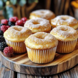 To make the perfect cinnamon sugar donut muffins, you need simple ingredients. Here’s what you will need: - 1 ½ cups all-purpose flour - 1 teaspoon baking powder - ½ teaspoon baking soda - ½ teaspoon salt - ½ teaspoon ground cinnamon - ½ cup granulated sugar - 1 large egg - ¾ cup buttermilk (or milk with vinegar substitute) - ¼ cup unsalted butter (melted) - 1 teaspoon vanilla extract - ⅓ cup granulated sugar (for topping) - 1 tablespoon ground cinnamon (for topping) Each of these ingredients plays a key role. The flour gives structure. Baking powder and baking soda help the muffins rise. Salt enhances flavor, while ground cinnamon adds warmth. The sugar sweetens the muffins and the buttermilk keeps them moist. When you mix in the melted butter and vanilla, you create a rich flavor. The topping of cinnamon sugar adds a sweet crunch. You can find the full recipe to guide you through each step. Enjoy gathering these ingredients! 1. Preheat the oven: Start by preheating your oven to 350°F (175°C). This step is key for even baking. 2. Mix dry ingredients: In a medium bowl, whisk together 1 ½ cups of all-purpose flour, 1 teaspoon of baking powder, ½ teaspoon of baking soda, ½ teaspoon of salt, and ½ teaspoon of ground cinnamon. This mix gives your muffins great flavor and texture. 3. Combine wet ingredients: In another large bowl, mix ½ cup of granulated sugar with 1 large egg. Whisk it until it's smooth. Then add ¾ cup of buttermilk, ¼ cup of melted unsalted butter, and 1 teaspoon of vanilla extract. Make sure the butter is not too hot to avoid cooking the egg. - Fold dry and wet ingredients together: Gradually add the dry mix to the wet mix. Use a spatula to fold them gently. It’s fine if there are small lumps. Overmixing can make the muffins tough, so stop mixing when just combined. - Fill the muffin tin: Use a spoon or a cookie scoop to fill each muffin cup about ¾ full. This allows room for rising. - Bake muffins: Place the muffin tin in the preheated oven and bake for 12-15 minutes. The tops should be golden brown, and a toothpick should come out clean. - Prepare cinnamon sugar: While the muffins bake, mix ⅓ cup of granulated sugar with 1 tablespoon of ground cinnamon in a shallow bowl. - Coat muffins: After baking, let the muffins cool in the tin for about 5 minutes. While warm, dip the tops in the cinnamon sugar, rolling them gently for an even coat. The full recipe above will guide you through the process of making these delightful treats. Enjoy the sweet aroma and the warm, fluffy texture of your cinnamon sugar donut muffins! - Avoid overmixing the batter for fluffy muffins: When you mix the wet and dry ingredients, do it gently. Overmixing can make your muffins tough. Stir until just combined. Small lumps are okay. They help keep the muffins light and fluffy. - Use a cookie scoop for even muffins: A cookie scoop makes it easy to fill each muffin cup evenly. This way, they bake at the same rate. No more guessing how much batter to use! - Cool muffins before coating them: Let your muffins cool in the tin for about 5 minutes. This helps them set. Then, dip them in the cinnamon sugar while they are still warm. The sugar will stick better. - Suggestions for serving alongside beverages: These muffins pair well with coffee or tea. They also taste great with a glass of milk. For a fun twist, serve them with fresh fruit or yogurt on the side. {{image_4}} You can have fun with flavor! Adding chocolate chips or nuts makes a great twist. Just fold in about ½ cup of your favorite mix-ins before baking. You can also mix in fruit, like blueberries or mashed bananas. They add moisture and flavor. If you choose bananas, use about 1 ripe banana for each batch. This will keep muffins soft and sweet. If you need gluten-free options, swap out regular flour for gluten-free flour. Make sure to check the label to ensure it can be used as a 1:1 substitute. For a vegan-friendly option, replace the buttermilk with plant-based milk mixed with vinegar. You can use flax eggs instead of regular eggs. Mix 1 tablespoon of ground flaxseed with 3 tablespoons of water for each egg. These options keep your muffins tasty and light. For the full recipe, please refer to the earlier section. To keep your cinnamon sugar donut muffins fresh, store them in an airtight container. This helps maintain moisture and flavor. At room temperature, they last about three days. If you place them in the fridge, they may dry out but can last up to a week. Freezing your muffins is a great way to enjoy them later. First, let the muffins cool completely. Wrap each muffin in plastic wrap, then place them in a freezer bag. When you're ready to eat, take one out and let it thaw at room temperature. You can also microwave it for about 15-20 seconds to warm it up. Enjoy your tasty treat anytime! For the full recipe, check out the steps above. How can I make these muffins healthier? You can make these muffins healthier by reducing the sugar. Try cutting the sugar in half. You can also swap some all-purpose flour for whole wheat flour. This adds fiber and nutrients. You might consider using mashed bananas or applesauce instead of butter. They provide moisture and sweetness without extra fat. Can I use a different type of sweetener? Yes, you can use different sweeteners. Honey or maple syrup works well. Just remember to adjust the liquid in your recipe. For a low-calorie option, try a stevia blend. Always check the package for conversion rates. Some sweeteners are sweeter than sugar, so use less. What is the best way to reheat the muffins? To reheat muffins, use a microwave or an oven. In the microwave, heat for about 10-15 seconds. Check if they are warm enough. If using the oven, preheat to 350°F. Place muffins on a baking sheet for about 5-7 minutes. This keeps them soft and tasty. What if my muffins turn out dense? Dense muffins can happen if you overmix the batter. Mix until just blended, and then stop. Another reason could be too much flour. Always measure flour correctly. Use a spoon to fill the measuring cup, then level it off with a knife. This helps avoid dense muffins. Why did my muffins not rise properly? Muffins may not rise if your baking powder is old. Check its expiration date. Ensure you also mix the wet and dry ingredients properly. If they sit too long before baking, the leavening agents lose power. Always bake muffins right after mixing for best results. You learned how to make delicious muffins with simple ingredients and easy steps. I shared tips to ensure they turn out fluffy and tasty. You also saw fun ways to change the recipe to fit your needs. Remember, baking is about practice and fun. Keep experimenting with flavors and enjoy your fresh muffins! Following these steps will help you create yummy treats time after time. Happy baking!