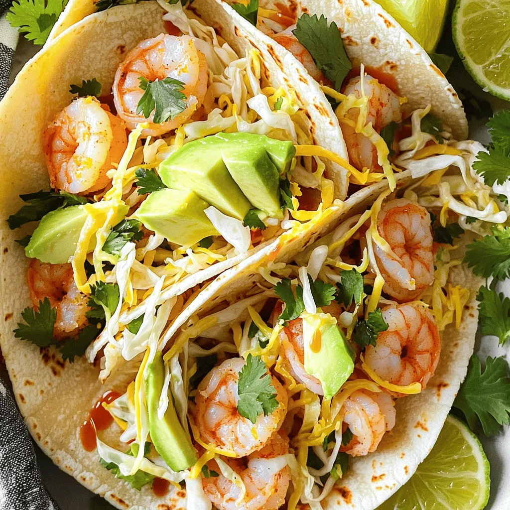 Here is the list of ingredients you will need for your Zesty Lemon Garlic Shrimp Tacos: - 1 pound large shrimp, peeled and deveined - 2 tablespoons extra virgin olive oil - 4 cloves garlic, finely minced - Zest and juice of 2 fresh lemons - 1 teaspoon smoked paprika - 1/2 teaspoon ground cumin - Salt and freshly cracked black pepper - 8 small corn tortillas - 1 cup finely shredded cabbage - 1/4 cup fresh cilantro, coarsely chopped - 1 ripe avocado, sliced - 1 lime, cut into wedges - Hot sauce (optional for serving) Each ingredient plays a key role in building flavor. The shrimp gives a sweet and rich taste. The lemon zest adds a bright zing. Garlic brings depth and warmth. Smoked paprika and cumin add a smoky, earthy touch. This combination creates a fresh, tasty dish that makes every bite a delight. For the full recipe, check out the details on how to prepare this dish. Enjoy crafting these delicious tacos! First, gather your ingredients and a large mixing bowl. In the bowl, combine the shrimp with the extra virgin olive oil, minced garlic, lemon zest, and lemon juice. Add in the smoked paprika, ground cumin, salt, and freshly cracked black pepper. Mix everything gently. Make sure the shrimp are well-coated in the marinade. Cover the bowl and let it sit in the refrigerator for 15 minutes. This step helps the shrimp absorb all the amazing flavors. Next, take a non-stick skillet and heat it over medium-high heat. Once the skillet is hot, add the marinated shrimp in a single layer. Cook the shrimp for about 2-3 minutes on each side. You will know they are done when they turn pink and opaque. Be careful not to overcook them, as this can make them tough. While the shrimp cooks, prepare your corn tortillas. Warm them until they are soft and pliable. You can do this in a pan or in the microwave. Soft tortillas make it easier to roll and fold your tacos. Make sure to check the [Full Recipe] for the exact steps and tips on serving your zesty lemon garlic shrimp tacos. To make the best shrimp, you must avoid overcooking. Overcooked shrimp can turn tough and chewy. Cook them just until they turn pink and opaque. This usually takes about 2-3 minutes on each side. If you have a non-stick skillet, it helps to prevent sticking and burning. Always check the shrimp closely while cooking for the best texture. When you build your tacos, use a generous amount of cabbage. It adds great crunch and freshness. Start with a handful of shredded cabbage at the center of each warm tortilla. Then layer on the cooked shrimp. You can also add avocado slices and cilantro. These toppings elevate the flavor and make your tacos more colorful. For a beautiful display, arrange your tacos on a vibrant platter. A colorful plate makes the meal inviting. Garnish with extra lime wedges and cilantro on top. Include small bowls of hot sauce for guests. This setup not only looks great but also lets everyone customize their tacos. Enjoying your meal is just as important as making it! {{image_4}} You can make your tacos even better with extra toppings. Add diced tomatoes for sweetness, sliced jalapeños for heat, or crumbled queso fresco for creaminess. Each of these toppings brings a new flavor and texture. Feel free to mix and match! If you want a change, use different proteins. Grilled chicken offers a nice, smoky taste. Tofu is a great option for a plant-based meal. You can also try fish, like tilapia or cod, which pairs well with the zesty flavors. Want a kick? Experiment with spices. Chili powder adds warmth, while cayenne gives a spicy punch. You can tweak these to match your heat level. A little extra spice can turn a good taco into a great one. For the full recipe, check out the complete details. Store any leftover tacos in an airtight container. Keep them in the fridge. Use the tacos within 2 days for the best taste. If you wait too long, the shrimp can lose its flavor and texture. To reheat the shrimp, do it gently in a skillet. This helps keep the shrimp's nice texture. Heat on low and stir often. Avoid the microwave, as it can make the shrimp rubbery. You can freeze the shrimp mixture before cooking. This is great for quick meals later. Just marinate the shrimp and place it in a freezer bag. When you want to use it, thaw it in the fridge overnight. Then, cook as usual for tasty tacos. For the full recipe, check out Zesty Lemon Garlic Shrimp Tacos. Yes, just ensure they are fully thawed and drained before marinating. Flour tortillas or lettuce wraps are suitable substitutes. Ensure the tortillas and any additional toppings are certified gluten-free. Spice level can be adjusted with or without hot sauce and by selecting milder or hotter jalapeños. You can marinate the shrimp ahead of time but assemble tacos right before serving for best freshness. This blog post showed how to make tasty shrimp tacos using fresh and simple ingredients. You learned to marinate shrimp, cook them perfectly, and assemble your tacos. Remember to avoid overcooking the shrimp for the best taste. Use plenty of cabbage for crunch, and feel free to explore different toppings to match your liking. Store any leftovers wisely to enjoy later. Whether you stick to shrimp or try different proteins, these tacos will always impress. Enjoy making these delicious tacos that can be tailored just for you!