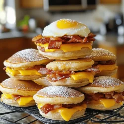 - 1 cup pancake mix - 1/2 cup water - 2 tablespoons pure maple syrup - 1/2 teaspoon ground cinnamon - 4 slices of cooked bacon - 4 large eggs - 4 slices of American cheese - Butter for cooking These main ingredients create a sweet and savory flavor. The pancake mix forms the base. The maple syrup and cinnamon add a delightful touch. The bacon and cheese provide a nice contrast. - Powdered sugar for dusting Adding powdered sugar is a fun way to sweeten your muffins. It makes them look nice too. You can skip it if you want a less sweet treat. Start by mixing the pancake ingredients. In a large bowl, combine 1 cup of pancake mix, 1/2 cup of water, 2 tablespoons of pure maple syrup, and 1/2 teaspoon of ground cinnamon. Stir until the mixture is smooth. The batter should be thick but pourable. A smooth batter helps your pancakes rise and cook evenly. Heat a non-stick skillet over medium heat. Add a thin layer of butter to grease the pan. Pour a small amount of batter into the skillet to make round pancakes. Each pancake should be about 4 inches wide. Cook for 2-3 minutes, or until bubbles appear on the surface. Flip the pancakes carefully and cook for another 2 minutes until they turn golden brown. Remove them from the skillet and set aside. In the same skillet, add your cooked bacon slices. Heat them until they are nice and crispy. Once cooked, place the bacon on a paper towel to absorb excess grease. Next, crack the eggs into the skillet. Cook them sunny-side up, or to your liking. Sprinkle a little salt and pepper on the eggs for extra flavor. Start with one pancake round on a plate. Layer a slice of American cheese on top, then add a crispy piece of bacon. Carefully place one cooked egg on top of the bacon. Finish with another pancake round to complete the muffin. This layering adds great texture and taste. For a nice touch, you can dust the tops of the muffins with powdered sugar. Serve them warm for the best flavor. Pair your McGriddle Muffins with fresh fruit or a side of yogurt for a balanced meal. Enjoy your tasty breakfast treat! - Overmixing pancake batter: When you mix too much, the pancakes can get tough. Mix just until combined for a fluffy result. - Cooking on too high heat: High heat can burn the outside while leaving the inside raw. Use medium heat for even cooking. - Techniques for a clean flip: Wait until bubbles form on the surface before flipping. This shows the pancake is ready. - Tools that can help: A good spatula is key. Look for a thin, flexible spatula to slide under the pancake easily. - Suggestions for additional spices or toppings: Try adding a pinch of nutmeg or a dash of vanilla to the batter for extra flavor. You can also top with fresh fruit or whipped cream. - Experimenting with different types of cheese: While American cheese is classic, consider using cheddar or pepper jack for a tasty twist. {{image_4}} You can swap bacon for plant-based options. Try veggie bacon or tempeh. These choices give a nice crunch. You can also choose different egg styles. Scrambled eggs or tofu scramble work well. This way, you keep the flavor but make it meat-free. Mix in fruits like blueberries or chocolate chips for a sweet twist. These add a burst of flavor in every bite. For a fun kick, add spicy ingredients. Jalapeños or hot sauce can bring heat. These twists make your McGriddle Muffins unique. For gluten-free muffins, use gluten-free pancake mix. There are many brands available. This allows you to enjoy the same great taste. To maintain flavor and texture, add extra spices or vanilla. This keeps your muffins moist and delicious. Explore these variations to find your favorite! Each option brings something special to your plate. Check the Full Recipe for more ideas. To store leftover McGriddle Muffins, let them cool completely. Place them in an airtight container. This keeps them fresh and safe. You can also wrap each muffin in plastic wrap. This method helps to avoid drying out. Use a container that seals tight to prevent air exposure. To freeze McGriddle Muffins, first let them cool down. Then, wrap each muffin in plastic wrap. After that, place them in a freezer-safe bag or container. This keeps them fresh for a longer time. When you want to eat one, take it out and thaw it in the fridge overnight. To reheat, you can warm it in the microwave for about 30 seconds or heat it in a skillet until hot. McGriddle Muffins last about 3 to 5 days in the fridge. If you freeze them, they can last up to 3 months. Always check for signs of spoilage. If the muffins smell off or have mold, it's best to throw them away. Proper storage makes sure you enjoy these tasty treats later! For the complete recipe, check the Full Recipe. Yes, you can make McGriddle Muffins ahead of time. Once cooked, let them cool. Store them in an airtight container. Keep them in the fridge for up to three days. You can also freeze them. Wrap each muffin in plastic wrap and place them in a freezer bag. They will last for about a month. When you're ready to eat, just reheat them in the microwave or oven. To make McGriddle Muffins healthier, consider these swaps: - Use whole wheat pancake mix instead of regular. - Substitute turkey bacon for pork bacon. - Choose egg whites or egg substitutes instead of whole eggs. - Replace American cheese with a low-fat cheese option. - Add fresh veggies like spinach or tomatoes for more nutrients. You can enjoy McGriddle Muffins with several tasty sides: - Fresh fruit like berries or sliced bananas. - A light salad with mixed greens. - Yogurt with honey and nuts for extra protein. - Coffee or fresh orange juice to drink. For the complete McGriddle Muffins recipe, check the [Full Recipe]. This blog covers how to make McGriddle Muffins. We explored key ingredients, like pancake mix and bacon, along with optional toppings. I detailed steps for preparing, cooking, and assembling your muffins for the best taste. We also discussed tips to avoid common mistakes and enhance flavors. You can adapt recipes for vegetarian or gluten-free diets, making this dish flexible. Store leftovers properly to maintain freshness. With these insights, you're ready to enjoy delicious McGriddle Muffins anytime!