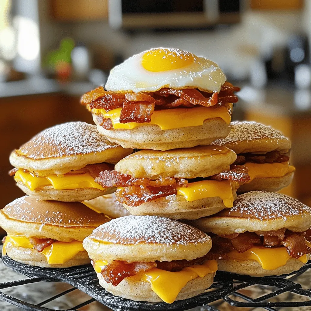 - 1 cup pancake mix - 1/2 cup water - 2 tablespoons pure maple syrup - 1/2 teaspoon ground cinnamon - 4 slices of cooked bacon - 4 large eggs - 4 slices of American cheese - Butter for cooking These main ingredients create a sweet and savory flavor. The pancake mix forms the base. The maple syrup and cinnamon add a delightful touch. The bacon and cheese provide a nice contrast. - Powdered sugar for dusting Adding powdered sugar is a fun way to sweeten your muffins. It makes them look nice too. You can skip it if you want a less sweet treat. Start by mixing the pancake ingredients. In a large bowl, combine 1 cup of pancake mix, 1/2 cup of water, 2 tablespoons of pure maple syrup, and 1/2 teaspoon of ground cinnamon. Stir until the mixture is smooth. The batter should be thick but pourable. A smooth batter helps your pancakes rise and cook evenly. Heat a non-stick skillet over medium heat. Add a thin layer of butter to grease the pan. Pour a small amount of batter into the skillet to make round pancakes. Each pancake should be about 4 inches wide. Cook for 2-3 minutes, or until bubbles appear on the surface. Flip the pancakes carefully and cook for another 2 minutes until they turn golden brown. Remove them from the skillet and set aside. In the same skillet, add your cooked bacon slices. Heat them until they are nice and crispy. Once cooked, place the bacon on a paper towel to absorb excess grease. Next, crack the eggs into the skillet. Cook them sunny-side up, or to your liking. Sprinkle a little salt and pepper on the eggs for extra flavor. Start with one pancake round on a plate. Layer a slice of American cheese on top, then add a crispy piece of bacon. Carefully place one cooked egg on top of the bacon. Finish with another pancake round to complete the muffin. This layering adds great texture and taste. For a nice touch, you can dust the tops of the muffins with powdered sugar. Serve them warm for the best flavor. Pair your McGriddle Muffins with fresh fruit or a side of yogurt for a balanced meal. Enjoy your tasty breakfast treat! - Overmixing pancake batter: When you mix too much, the pancakes can get tough. Mix just until combined for a fluffy result. - Cooking on too high heat: High heat can burn the outside while leaving the inside raw. Use medium heat for even cooking. - Techniques for a clean flip: Wait until bubbles form on the surface before flipping. This shows the pancake is ready. - Tools that can help: A good spatula is key. Look for a thin, flexible spatula to slide under the pancake easily. - Suggestions for additional spices or toppings: Try adding a pinch of nutmeg or a dash of vanilla to the batter for extra flavor. You can also top with fresh fruit or whipped cream. - Experimenting with different types of cheese: While American cheese is classic, consider using cheddar or pepper jack for a tasty twist. {{image_4}} You can swap bacon for plant-based options. Try veggie bacon or tempeh. These choices give a nice crunch. You can also choose different egg styles. Scrambled eggs or tofu scramble work well. This way, you keep the flavor but make it meat-free. Mix in fruits like blueberries or chocolate chips for a sweet twist. These add a burst of flavor in every bite. For a fun kick, add spicy ingredients. Jalapeños or hot sauce can bring heat. These twists make your McGriddle Muffins unique. For gluten-free muffins, use gluten-free pancake mix. There are many brands available. This allows you to enjoy the same great taste. To maintain flavor and texture, add extra spices or vanilla. This keeps your muffins moist and delicious. Explore these variations to find your favorite! Each option brings something special to your plate. Check the Full Recipe for more ideas. To store leftover McGriddle Muffins, let them cool completely. Place them in an airtight container. This keeps them fresh and safe. You can also wrap each muffin in plastic wrap. This method helps to avoid drying out. Use a container that seals tight to prevent air exposure. To freeze McGriddle Muffins, first let them cool down. Then, wrap each muffin in plastic wrap. After that, place them in a freezer-safe bag or container. This keeps them fresh for a longer time. When you want to eat one, take it out and thaw it in the fridge overnight. To reheat, you can warm it in the microwave for about 30 seconds or heat it in a skillet until hot. McGriddle Muffins last about 3 to 5 days in the fridge. If you freeze them, they can last up to 3 months. Always check for signs of spoilage. If the muffins smell off or have mold, it's best to throw them away. Proper storage makes sure you enjoy these tasty treats later! For the complete recipe, check the Full Recipe. Yes, you can make McGriddle Muffins ahead of time. Once cooked, let them cool. Store them in an airtight container. Keep them in the fridge for up to three days. You can also freeze them. Wrap each muffin in plastic wrap and place them in a freezer bag. They will last for about a month. When you're ready to eat, just reheat them in the microwave or oven. To make McGriddle Muffins healthier, consider these swaps: - Use whole wheat pancake mix instead of regular. - Substitute turkey bacon for pork bacon. - Choose egg whites or egg substitutes instead of whole eggs. - Replace American cheese with a low-fat cheese option. - Add fresh veggies like spinach or tomatoes for more nutrients. You can enjoy McGriddle Muffins with several tasty sides: - Fresh fruit like berries or sliced bananas. - A light salad with mixed greens. - Yogurt with honey and nuts for extra protein. - Coffee or fresh orange juice to drink. For the complete McGriddle Muffins recipe, check the [Full Recipe]. This blog covers how to make McGriddle Muffins. We explored key ingredients, like pancake mix and bacon, along with optional toppings. I detailed steps for preparing, cooking, and assembling your muffins for the best taste. We also discussed tips to avoid common mistakes and enhance flavors. You can adapt recipes for vegetarian or gluten-free diets, making this dish flexible. Store leftovers properly to maintain freshness. With these insights, you're ready to enjoy delicious McGriddle Muffins anytime!