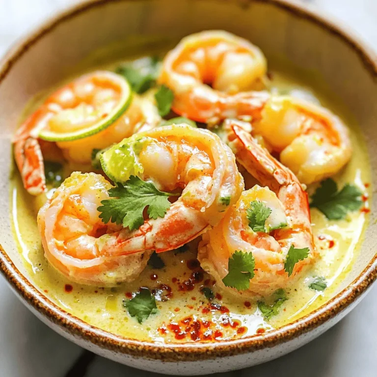 Coconut Lime Shrimp is a bright and tasty dish. This recipe brings tropical vibes to your plate. It combines shrimp with coconut milk and lime juice. You can easily make it at home. The full recipe provides all the steps you need. To make this dish, gather these ingredients: - 1 pound large shrimp, peeled and deveined - 1 cup creamy coconut milk - 2 tablespoons freshly squeezed lime juice - Zest of 1 lime - 3 cloves garlic, finely minced - 1 tablespoon fresh ginger, finely grated - 1 tablespoon honey (or to taste) - 1 teaspoon chili flakes (adjust to your heat preference) - 1/4 cup fresh cilantro, roughly chopped - Salt and freshly ground black pepper, to taste - 2 tablespoons coconut oil (or vegetable oil) You can add extra flavors to your dish. Here are some ideas: - Chopped green onions for crunch - Bell peppers for color and sweetness - Pineapple chunks for a fruity twist - Avocado slices for creaminess These add-ins can make your Coconut Lime Shrimp even better! Start by mixing the marinade. In a medium bowl, whisk together: - 1 cup creamy coconut milk - 2 tablespoons freshly squeezed lime juice - Zest of 1 lime - 3 cloves garlic, finely minced - 1 tablespoon fresh ginger, finely grated - 1 tablespoon honey - 1 teaspoon chili flakes - Salt and pepper Make sure all the ingredients blend well. The marinade should smell fresh and bright. Next, add the peeled and deveined shrimp. Toss gently to coat each shrimp. Cover the bowl and place it in the fridge for 20-30 minutes. This step lets the shrimp soak up all the flavors. Now, it’s time to cook. Heat 2 tablespoons of coconut oil in a large skillet over medium-high heat. Wait until the oil shimmers. This shows it’s hot enough. Carefully add the marinated shrimp in a single layer. Do not crowd the pan; this helps the shrimp sear nicely. Cook for about 2-3 minutes on each side. Look for the shrimp to turn pink and opaque. This indicates they are done. Once cooked, remove the skillet from heat. Sprinkle chopped cilantro over the shrimp. The fresh herbs will add a lovely aroma. Serve the shrimp right away. You can drizzle any leftover marinade on top for extra flavor. For a great presentation, lay the shrimp over fluffy jasmine rice or coconut-infused quinoa. Garnish with lime wedges and cilantro. This Coconut Lime Shrimp dish is a fun tropical treat! For the complete recipe, check out the [Full Recipe]. To make the best marinade, start with quality coconut milk. Use fresh lime juice for bright flavor. Add minced garlic and grated ginger for depth. Honey balances the tangy lime and spicy chili flakes. Mix all the marinade ingredients well. Let the shrimp soak for at least 20 minutes. This helps the shrimp absorb the flavors. If you have time, marinate longer for an even richer taste. Heat your skillet until it shimmers. This ensures a nice sear on the shrimp. Cook the shrimp in a single layer, so they cook evenly. Overcrowding the pan can lead to steaming instead of searing. Cook the shrimp for 2-3 minutes on each side. Watch for color change; they should turn pink and opaque. Remove the shrimp from heat right when they’re done. This keeps them juicy and tender. Serve Coconut Lime Shrimp over jasmine rice or coconut quinoa. The rice soaks up the delicious sauce. For a fresh touch, add lime wedges and chopped cilantro on top. You can also pair it with a crunchy salad or grilled veggies. This adds texture and complements the dish. Try it with a light, tropical drink to enhance the meal. For the complete recipe, check out the [Full Recipe]. {{image_4}} You can easily turn Coconut Lime Shrimp into tasty tacos. Start with warm corn tortillas. Fill each tortilla with cooked shrimp. Add fresh toppings like cabbage, avocado, and cilantro. A drizzle of lime juice gives it a nice zing. This meal is fresh, fun, and perfect for any day! Grilling adds a smoky flavor that pairs well with coconut and lime. Marinate the shrimp as usual. Instead of cooking in a skillet, thread shrimp onto skewers. Preheat the grill to medium heat. Grill shrimp for 2-3 minutes on each side. Watch them closely, so they don’t overcook. Serve them hot off the grill for a delightful meal. If you prefer a vegetarian option, try using tofu or tempeh. Cube these proteins and marinate them like the shrimp. Cook in the skillet until golden brown. You can also use cauliflower or mushrooms for a hearty bite. These variations keep the tropical flavors while being plant-based. For more detailed instructions, check the Full Recipe. To store leftover Coconut Lime Shrimp, place it in an airtight container. Make sure the shrimp is cooled down first. This helps keep the shrimp fresh and tasty. You can store it in the fridge for up to three days. If you want to save it longer, consider freezing. When you're ready to eat the leftovers, heat them gently. You can use a skillet over low heat. Add a splash of water or coconut milk to keep it moist. Stir the shrimp often until it's warmed through. Avoid high heat, as this can make the shrimp tough. If you want to freeze the shrimp, do it right after cooking. Let it cool completely before placing it in a freezer-safe bag. Remove as much air as you can to prevent freezer burn. You can freeze it for up to three months. When ready to eat, thaw it in the fridge overnight before reheating. For the full recipe, check out the Coconut Lime Shrimp 🥥 section! For the best results, I recommend using large shrimp. Large shrimp cook evenly and hold their shape well. You can use fresh or thawed shrimp. They should be peeled and deveined for easy eating. Look for shrimp that are firm and have a mild scent. If you prefer a different size, medium shrimp work too, but adjust cooking time accordingly. Yes, you can use frozen shrimp. Make sure to thaw them before cooking. The best way is to place them in the fridge overnight. If you’re short on time, submerge them in cold water for about 15-20 minutes. Pat them dry with a paper towel after thawing. This helps the marinade stick better. Frozen shrimp can be just as tasty as fresh ones! To add heat, try these tips. First, increase the chili flakes in the marinade. Start with an extra half teaspoon and adjust to your taste. You can also add fresh sliced jalapeños or a dash of hot sauce. If you enjoy smoky flavors, consider adding smoked paprika. Just remember to balance the heat with the lime and coconut flavors for a tasty dish. For the full recipe, check the section above! This blog post covered how to make Coconut Lime Shrimp, from ingredients to variations. You learned about the marinade, cooking steps, and even tips for serving. Remember, shrimp cook fast, so watch them closely. With these recipes and tips, you can create a tasty dish for any occasion. Whether you prefer grilling or trying a vegetarian version, you have options. Enjoy your cooking and impress your family and friends with these easy meals. Happy cooking!