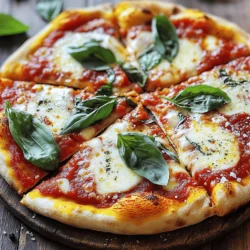 Here’s what you need to make a classic Margherita pizza. Each ingredient plays a key role in the flavor and texture. - 2 cups all-purpose flour - 1 teaspoon active dry yeast - 3/4 cup warm water (about 110°F or 43°C) - 1 teaspoon sugar - 1 teaspoon salt - 1 tablespoon olive oil - 1 cup tomato sauce - 8 ounces fresh mozzarella cheese - Fresh basil leaves - Sea salt and black pepper - Red pepper flakes (optional) Each item is simple yet vital. The flour forms the base of the dough. The yeast helps it rise. Warm water activates the yeast. Sugar feeds the yeast and gives a hint of sweetness. Salt adds flavor, and olive oil gives the dough a nice texture. For the toppings, tomato sauce is key. Use a good quality sauce for the best taste. Fresh mozzarella melts beautifully and gives that classic pizza vibe. Fresh basil adds aroma and taste. Finally, salt, pepper, and optional red pepper flakes bring out the flavors. For the full recipe, please refer to the instructions section. - Mix 1 teaspoon of active dry yeast and 1 teaspoon of sugar with 3/4 cup of warm water. - In a separate bowl, combine 2 cups of all-purpose flour and 1 teaspoon of salt. - Pour the yeast mixture into the flour mixture. Knead until smooth. - Place the dough in an oiled bowl to prevent sticking. - Cover the bowl and let it rise in a warm spot for 1-2 hours. - Preheat your oven to 475°F (245°C) and prepare your baking surface. - Once the dough has risen, punch it down gently. Shape it into discs, about 10-12 inches wide. - Spread a thin layer of tomato sauce on each dough disc. Layer fresh mozzarella on top. - Carefully place the pizza in the hot oven. Bake for 10-12 minutes. - Watch closely for golden bubbles and browning. - Remove the pizza from the oven. Garnish with fresh basil, sea salt, and black pepper. - Slice and serve hot for the best taste. Enjoy the rich flavors! To get a great crust, focus on the dough. You want it soft, but not sticky. Knead it well for about 10 minutes. This builds strength in the dough. If it feels sticky, sprinkle a little flour as you knead. Let the dough rise in a warm spot. Cover it with a damp cloth. This helps it double in size. Rising gives the crust a light texture. Don't rush this step; it makes a big difference. High-quality tomatoes are key. I love using San Marzano tomatoes. They have a sweet taste and rich flavor. If you can, use homemade tomato sauce. It makes your pizza special. For cheese, go for fresh mozzarella. It melts beautifully and has a rich flavor. Slice it into rounds. Spread it evenly over the sauce for the best taste. Your oven temperature matters. Preheat it to its highest setting, around 475°F (245°C). This helps the crust get crispy. If you have a pizza stone, use it. Place it in the oven as it heats. A hot stone creates a nice crust. If not, a baking sheet works fine, but watch the bake time closely. For the full recipe, check out the Classic Margherita Pizza section. {{image_4}} You can customize your Margherita pizza with fun toppings. Seasonal vegetables add color and flavor. Think fresh bell peppers, zucchini, or mushrooms. You can also use a variety of cheeses. Try adding provolone or goat cheese for a twist. While tomato sauce is classic, you can explore other sauces. Pesto gives a fresh, herby kick. It pairs well with the cheese and basil. White sauce options, like Alfredo, can also be delightful. These sauces change the pizza's taste while keeping it rich. Many people have dietary needs. You can make gluten-free crust alternatives using almond flour or cauliflower. These options keep the pizza tasty and friendly for gluten-free eaters. If you want to go vegan, try using vegan cheese. There are many brands that melt well and taste great. To keep your pizza fresh, store it properly. First, let it cool down to room temperature. Then, wrap each slice in plastic wrap or aluminum foil. This protects the pizza from air and moisture. Place the wrapped slices in an airtight container. A good container will keep them from drying out. You can also use a resealable plastic bag. Just make sure to remove as much air as possible. Store your leftovers in the fridge for up to three days. When you want to enjoy your pizza again, reheating is key. One great method is using the oven. Preheat your oven to 375°F (190°C). Place the pizza on a baking sheet lined with parchment paper. Bake for about 10 minutes or until the cheese is bubbly. This method keeps the crust crispy. You can also use a skillet for reheating. Heat a non-stick skillet over medium-low heat. Place the pizza in the skillet and cover it with a lid. Cook for about 5-7 minutes. This keeps the crust crunchy and warms the toppings well. Avoid using the microwave, as it can make the crust soggy. For the best results, always check your pizza as it reheats. Enjoy every bite of your Classic Margherita Pizza with these simple tips! Classic Margherita Pizza comes from Italy, specifically Naples. It dates back to the late 1800s. Legend says Queen Margherita of Savoy enjoyed it during a visit. The pizza colors represent Italy: red tomatoes, white mozzarella, and green basil. This pizza is simple yet rich in flavor and history. It reflects Italian pride and culinary tradition. Yes, making dough ahead of time is a great idea! You can prepare the dough the night before. After kneading, place it in a bowl and cover it with plastic wrap. Store it in the fridge. When ready to use it, let it come to room temperature. This makes it easier to shape. If your dough doesn’t rise, it might be due to cold temperatures. Make sure your kitchen is warm. Another reason could be old yeast. Always check the expiration date on the yeast package. If your dough is still flat, try adding a bit of sugar to feed the yeast. To prevent soggy pizza, use a hot oven. Preheat it to the highest setting. Also, avoid using too much sauce. A thin layer works best. Drain canned tomatoes before using them. Lastly, bake your pizza on a hot pizza stone or baking sheet. This helps create a crispy crust. Making your own Classic Margherita Pizza is fun and rewarding. This guide covered all you need, from ingredients to techniques. You learned how to mix the dough, let it rise, and bake it to perfection. Experiment with toppings or sauces for your unique spin. Remember, the perfect pizza focuses on high-quality ingredients and careful baking. Enjoy your delicious creation with friends and family.