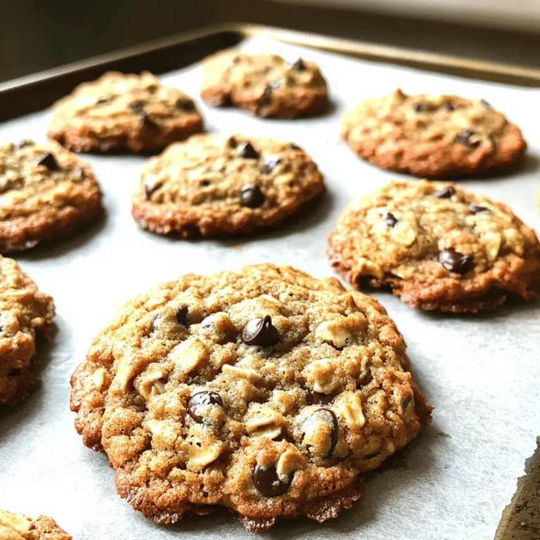 - Ripe bananas: 2, well-mashed - Rolled oats: 1 cup - Almond flour: 1/2 cup - Honey or maple syrup: 1/4 cup - Baking soda: 1/2 teaspoon - Ground cinnamon: 1/2 teaspoon - Salt: 1/4 teaspoon - Optional Add-Ins: chocolate chips and nuts Using the right ingredients is key to making tasty banana oatmeal cookies. Start with ripe bananas. They should be soft and sweet. The riper the bananas, the better the flavor. Mashed bananas give the cookies their moisture and natural sweetness. Next, you'll need rolled oats. They provide texture and fiber. I like to use old-fashioned oats. They hold their shape well while baking. Almond flour adds a nice nuttiness. It also helps keep the cookies moist. For a touch of sweetness, use honey or maple syrup. Both work well. Baking soda helps the cookies rise and become fluffy. Ground cinnamon brings warmth and spice. Just a pinch goes a long way. Finally, don’t forget the salt. It enhances the flavors of all the ingredients. You can also add chocolate chips or nuts if you like. They add extra flavor and fun. If you want to make these cookies even better, try the full recipe. You’ll see how easy it is to mix these ingredients together! - Preheat the oven to 350°F (175°C). - Mash the ripe bananas until smooth. First, you need to set your oven to 350°F (175°C). This step is key for even baking. Next, take two ripe bananas and mash them well. Use a fork or a potato masher. You want to make sure there are no lumps in the bananas. A smooth texture helps mix the flavors better. - Combine all ingredients in a mixing bowl. - Ensure a cohesive dough formation. In a large mixing bowl, add your mashed bananas. Then, toss in all the other ingredients: rolled oats, almond flour, honey or maple syrup, baking soda, ground cinnamon, and salt. Mix them well until you form a dough. This is where the magic happens! The dough should feel sticky but hold together nicely. - Drop cookie dough onto the baking sheet. - Flatten the dough slightly before baking. - Bake for 12-15 minutes until golden. Using a spoon or ice cream scoop, drop dollops of dough onto a baking sheet lined with parchment paper. Leave about two inches between each dollop. This space allows the cookies to bake evenly. You can flatten each mound slightly with the back of the scoop. This helps them spread just a bit while baking. Place the sheet in the oven and bake for 12 to 15 minutes. Look for a golden color on the edges. That's when you know they are ready! To make the best banana oatmeal cookies, choose ripe bananas. Ripe bananas provide natural sweetness. The darker the banana skin, the sweeter the taste. This sweetness reduces the need for extra sugar. Adjust the baking time based on your preference. For softer cookies, take them out earlier. If you like firmer cookies, bake them longer. Keep an eye on the edges. They should turn a golden brown when done. Great presentation makes these cookies even better! Serve them on a bright platter. Add fresh banana slices on the side for a pop of color. For drinks, pair these cookies with a warm cup of tea. Coffee also complements the flavors well. The sweet taste of the cookies balances the drink's bitterness. For the full recipe, check out the instructions provided above. {{image_4}} You can make this recipe even healthier with simple swaps. First, try using whole wheat flour instead of almond flour. Whole wheat flour adds more fiber and nutrients to your cookies. You will enjoy a heartier texture while keeping the flavor intact. Next, consider using agave syrup instead of honey or maple syrup. Agave syrup has a lower glycemic index. It is a great choice for those watching their sugar levels. This small switch can make your cookies better for your health without sacrificing sweetness. To boost the flavor, you can add dried fruits like raisins or cranberries. These fruits add natural sweetness and chewiness. They also give a nice pop of color to your cookies. You can also experiment with nut butters. Adding peanut butter, almond butter, or cashew butter gives your cookies extra richness. The nutty flavor pairs well with bananas and oats. You can mix in a few tablespoons of your favorite nut butter for a tasty twist. If you want to explore more ideas, check out the Full Recipe for more tips and variations. To keep your banana oatmeal cookies fresh, store them in an airtight container. This method helps prevent them from drying out. You can place parchment paper between layers to avoid sticking. For best results, keep them at room temperature. They will stay fresh for about 3 to 5 days. If you want to enjoy them longer, freezing is a great option. To freeze your cookies, let them cool completely. Then, place them in a single layer on a baking sheet. Freeze them for about 1 hour until firm. After that, transfer the cookies to a freezer-safe bag or container. They can last for up to 3 months in the freezer. When you’re ready to eat them, thaw the cookies in the fridge overnight. You can also let them sit at room temperature for a few hours before serving. Enjoy your delicious banana oatmeal cookies anytime! For the full recipe, visit the earlier section. Can I replace oats with other types of flour? Yes, you can replace oats with other flour, like whole wheat flour. However, this will change the texture and taste. Oats give chewy cookies and add fiber. If you want a gluten-free option, try almond flour or coconut flour. How do I know when the bananas are ripe enough for this recipe? Ripe bananas are key for the best taste. Look for bananas that are mostly yellow with brown spots. This means they are sweet. Avoid green bananas; they won't mash well. Overripe bananas work too, as they add natural sweetness. Are any gluten-free options available for this recipe? Yes, this recipe can be gluten-free! Use almond flour or oat flour instead of regular flour. Be sure to check that all other ingredients are gluten-free, like your oats and any optional add-ins. Caloric content per cookie Each cookie has about 80 calories. This can vary based on add-ins like nuts or chocolate chips. If you skip these, the cookie will have fewer calories. Nutritional benefits of ingredients used Bananas provide potassium and natural sweetness. Oats add fiber, which is good for digestion. Almond flour offers healthy fats and protein. Honey or maple syrup adds flavor and energy. Together, these ingredients make a nutritious snack. Why did my cookies turn out dry? Cookies may turn out dry if you bake them too long. Make sure to check them at 12 minutes. Also, using too much flour can cause dryness. Measure carefully for best results. How to fix cookies that are too sticky? If your dough is sticky, add a bit more flour or oats. Mix until it becomes easier to handle. You can also chill the dough in the fridge for about 30 minutes. This helps firm it up before baking. These banana oatmeal cookies are easy to make and tasty. We covered the key steps: gathering ripe bananas, mixing the dough, and baking until golden. I shared tips for texture and storage, plus variations for health-conscious bakers. With this knowledge, you can enjoy delicious cookies that suit your taste and needs. Try these simple methods and delight in your homemade treats. You'll impress friends and family with your baking skills. Enjoy this fun recipe and make it your own!