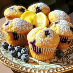To make these delightful lemon blueberry muffins, gather the following items: - 1 ½ cups all-purpose flour - ½ cup granulated sugar - ½ teaspoon baking powder - ½ teaspoon baking soda - ¼ teaspoon salt - Zest of 1 large lemon (about 1 tablespoon) - Juice of 1 large lemon (about ¼ cup) - ½ cup unsalted butter, melted and cooled - 1 large egg, at room temperature - ½ cup buttermilk (or ½ cup milk with 1 tablespoon lemon juice) - 1 cup fresh blueberries (or frozen if needed) - 1 tablespoon extra lemon juice - Optional: Turbinado sugar for topping You can swap some ingredients if you need to: - Flour: Use whole wheat flour for a nutty flavor. - Sugar: Substitute brown sugar for a richer taste. - Butter: Coconut oil works well for a dairy-free option. - Egg: Use 1/4 cup unsweetened applesauce for a vegan choice. - Buttermilk: Mix regular milk with lemon juice for a quick homemade version. Fresh blueberries make all the difference in muffins. Here’s how to pick the best ones: - Look for firm, plump berries with a deep color. - Avoid berries with any signs of mold or wrinkles. - Check the bottom of the container for crushed or spoiled berries. - If you can, buy local blueberries; they taste better! Using these ingredients and tips will help you create the best lemon blueberry muffins. For the full recipe, check out the [Full Recipe]. Start by gathering all your ingredients. This makes cooking easier. Preheat your oven to 375°F (190°C). Prepare your muffin tin with liners or grease it lightly. This helps the muffins come out easily. In a large bowl, sift the flour, sugar, baking powder, baking soda, and salt. Whisk these dry ingredients together until they blend well. In another bowl, mix melted butter, lemon zest, lemon juice, and the egg. Whisk them until smooth. Slowly pour in the buttermilk, stirring gently. This keeps the mixture from getting too thick. Next, pour the wet mix into the dry mix. Use a spatula to fold them together. Do not overmix; some lumps are okay! Now, gently fold in the blueberries and the extra lemon juice. This adds a fun burst of flavor. Spoon the batter into the muffin cups, filling them three-quarters full. If you like, sprinkle some turbinado sugar on top for extra crunch. Bake the muffins for 18-22 minutes. They’re ready when a toothpick comes out clean or with a few moist crumbs. Once baked, let them cool in the tin for about 5 minutes. Then, move them to a wire rack to cool completely. Enjoy the bright lemon scent as it fills your kitchen. For the full recipe, check out the details again! To bake the best lemon blueberry muffins, start with a preheated oven set at 375°F (190°C). This ensures even baking. Line your muffin tin with paper liners or grease it well. This helps the muffins come out easily. Mix your dry ingredients well to avoid lumps. When adding wet ingredients, combine them gently to keep the batter light. To make your muffins moist, use room temperature ingredients. This includes the egg, butter, and buttermilk. These ingredients blend better, creating a smooth batter. Adding lemon juice and zest not only gives flavor but also keeps the muffins moist. Avoid overmixing; this can create dry muffins. One common mistake is overfilling the muffin cups. Fill them only three-quarters full. This allows space for rising. Another mistake is not checking ingredient temperatures. Cold ingredients can lead to dense muffins. Lastly, avoid opening the oven door too early. This can affect the baking process. For more tips and a full recipe, check out the Full Recipe. {{image_4}} You can add extra flavors to your lemon blueberry muffins. Nuts like walnuts or pecans give a nice crunch. Just chop them up and fold them in with the blueberries. You can also add spices like cinnamon or nutmeg for warmth. Start with half a teaspoon and adjust to taste. These add-ins create unique flavors that can make your muffins stand out. To make gluten-free lemon blueberry muffins, swap the all-purpose flour with a gluten-free blend. Look for a mix that includes xanthan gum for the best texture. You might want to add a bit more liquid, as gluten-free flours can absorb more moisture. Follow the same baking steps. You’ll enjoy tasty muffins without gluten worries. Making lemon blueberry muffins vegan is simple. Replace the egg with a flaxseed meal. Mix one tablespoon of flaxseed meal with three tablespoons of water. Let it sit for five minutes to thicken. Use plant-based milk instead of buttermilk. Almond milk or oat milk works great. These options still give you moist and delicious muffins. For the butter, use coconut oil or vegan butter. For the full recipe, refer back to the original section. To keep your lemon blueberry muffins fresh, store them in an airtight container. This helps maintain their moisture. Place a piece of parchment paper between the muffins to prevent sticking. If you want to keep them longer, the fridge is an option, but it may dry them out. You can freeze your muffins for up to three months. First, let them cool completely. Wrap each muffin tightly in plastic wrap, then place them in a freezer bag. To reheat, take a muffin out and let it thaw. You can microwave it for about 20 seconds or bake it at 350°F (175°C) for 10 minutes. Lemon blueberry muffins last for about three days at room temperature. If you store them in the fridge, they can last up to a week. However, for the best taste and texture, enjoy them fresh. You can find the full recipe to make these muffins and start your baking adventure today! Yes, you can use frozen blueberries. They work just as well as fresh ones. Just remember to fold them in gently. This way, they won’t break apart too much. If you use frozen blueberries, do not thaw them first. This helps keep your muffins from turning blue. These muffins shine on their own, but you can make them even better. Try serving them warm with a pat of butter. A dollop of lemon curd adds a nice twist too. You can also pair them with yogurt or a fruit salad for a fresh breakfast. To reduce the sweetness, cut back on the sugar. Start with 1/3 cup of sugar instead of ½ cup. You can also add a bit more lemon juice. The tartness will balance the sweetness well. If you lack buttermilk, don't worry! Mix ½ cup of milk with 1 tablespoon of lemon juice. Let it sit for 5 minutes. This will create a quick substitute that works perfectly in the recipe. To check if your muffins are done, insert a toothpick into the center. If it comes out clean or with a few moist crumbs, they are ready. They should also be golden on top and spring back when touched lightly. Enjoy your baking! You learned the key ingredients and how to mix them for lemon blueberry muffins. Fresh blueberries are crucial, and substitutions can help, too. I shared tips for a moist texture and how to avoid common baking mistakes. Variations let you try different flavors or adapt for dietary needs. Proper storage ensures your muffins stay fresh. For delicious muffins, follow these steps closely. Enjoy your baking journey, and share your tasty results with others!