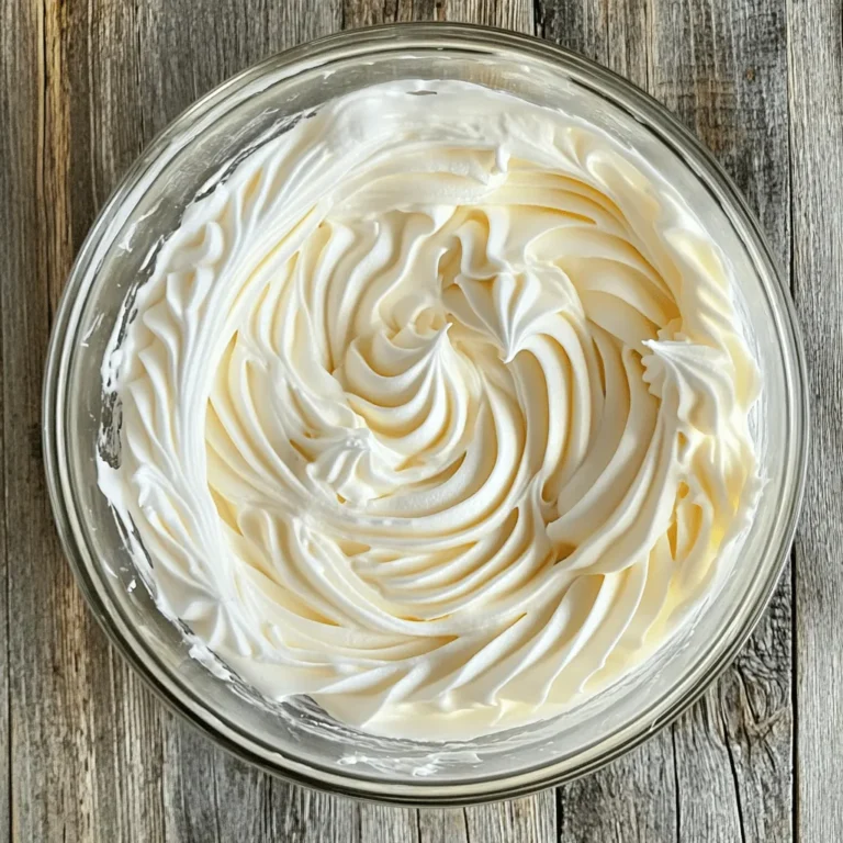 - 2 large egg whites - 1/2 cup granulated sugar - 1/4 teaspoon cream of tartar - 1 teaspoon pure vanilla extract - A pinch of salt - Optional: food coloring for tinting When measuring ingredients, use dry measuring cups for sugar. For egg whites, crack the eggs carefully. Make sure no yolk gets into the whites. This helps the frosting whip up nicely. Use a scale for accuracy if you have one. It ensures you get the right amount every time. If you don't have cream of tartar, use lemon juice. It helps stabilize the egg whites. For a vegan option, consider aquafaba, which is the liquid from canned chickpeas. It whips up just like egg whites. You can also use vanilla bean paste instead of extract for a richer flavor. If you want a sweeter taste, use powdered sugar in place of granulated sugar. Just remember, it may change the texture a bit. This recipe is simple and fun! You can find the Full Recipe above to get started right away. Start by getting your mixing bowl ready. Use a heatproof bowl, like metal or glass. Add the egg whites, granulated sugar, cream of tartar, and salt. Stir the mixture gently. This step is key for a smooth frosting. Make sure it’s well mixed before moving on. Next, fill a medium saucepan with about an inch of water. Heat it over medium heat until it simmers gently. Place the mixing bowl on top. Be careful! The bowl should not touch the water. This setup keeps everything warm and helps the sugar dissolve evenly. Now it’s time to whip the mixture. Using a whisk or a handheld mixer, blend the ingredients. Do this for about 3 to 4 minutes. You want the mixture to feel warm to the touch. Check if the sugar is fully dissolved. Once warm, remove the bowl from heat. Switch to an electric mixer and beat on high speed. Do this for another 3 to 4 minutes. Look for stiff peaks to form. The frosting should look glossy. Add in the vanilla extract gently. If you want color, mix in the food coloring now. Fold it in carefully to keep the fluffiness. Your fluffy frosting is now ready! Use it on cakes, cupcakes, or cookies. If you need to store it, keep it in an airtight container at room temperature for up to 2 hours. Enjoy this light and fluffy treat from the Full Recipe! To get stiff peaks, you must beat the mixture well. Start with clean, dry tools. Any grease will stop the egg whites from whipping properly. When you mix on high speed, look for glossy, firm peaks. They should stand tall without drooping. If they fall, keep mixing until they hold their shape. Remember, the right timing makes a big difference in texture. One big mistake is not mixing enough. If the sugar does not dissolve, your frosting will be grainy. Another common error is letting the bowl touch the water in the double boiler. This can cook the egg whites instead of fluffing them. Also, don’t skip the cream of tartar. It helps stabilize the mixture. Lastly, be careful with coloring. Too much can change the texture. You can make this frosting even better! Adding more vanilla gives it a rich taste. Try different extracts like almond or peppermint for a twist. For color, use gel food coloring. It mixes in easily and won’t change the texture. You can also swirl in cocoa powder for a chocolate version. These simple changes can make your frosting unique and fun. For the complete method, check the Full Recipe. {{image_4}} You can easily change the flavor of your frosting. Add cocoa powder for a rich chocolate twist. Just mix in 2 tablespoons of cocoa while you whip the frosting. You can also use extracts like almond or mint for unique tastes. A few drops of lemon or orange extract can brighten the flavor too. These small changes can make your frosting special and fun. If you want a healthier version, try using an egg substitute. There are many options like aquafaba, the liquid from canned chickpeas. It works well and is vegan. For sweetness, you can use natural sweeteners like honey or maple syrup. Just remember, these can change the texture a bit. Adjust the amount based on your taste and enjoy a lighter treat. This frosting is very versatile. Use it on cakes, cupcakes, or cookies. It adds a light and fluffy touch to any dessert. Spread it thick on a chocolate cake or pipe it onto cupcakes for a beautiful finish. You can even use it as a dip for fruits or pretzels. The options are endless, so get creative and have fun with your 7-Minute Marshmallow Frosting! For the full recipe, check the details above. Store your 7-Minute Marshmallow Frosting at room temperature. Keep it in an airtight container. It will stay fresh for up to 2 hours. After that, the texture may change. This frosting loves to be fluffy, so don't let it sit too long. For longer storage, you can refrigerate or freeze the frosting. If you're refrigerating, put it in a sealed container. It can last up to a week in the fridge. To freeze, use a freezer-safe container. Make sure to leave some space for expansion. It can stay good for about a month. If you have leftover frosting, you can refresh it. Take the frosting out of the fridge or freezer. Let it sit at room temperature for about 30 minutes. Then, whip it gently with a mixer. This will help bring back its light and fluffy texture. Use it again on your favorite treats! For more details, check the Full Recipe. 7-Minute Marshmallow Frosting lasts for about two hours at room temperature. After that, it may start to lose its light and fluffy texture. If you need to keep it longer, store it in an airtight container. You can make 7-Minute Marshmallow Frosting in advance, but it's best to use it right away. If you store it, try to use it within two hours. The frosting may lose some volume and fluffiness if left too long. Yes, this frosting is stable enough for piping. It holds its shape well, making it great for decorating cakes and cupcakes. Just be sure to work quickly after making it to keep that airy texture. Yes, you can use pasteurized egg whites instead of fresh. They work well in the recipe, providing safety without compromising texture. For full details on preparation, refer to the Full Recipe. In this blog post, we explored making 7-minute marshmallow frosting. We covered main ingredients, step-by-step instructions, and helpful tips. You learned about measuring, possible substitutes, and storage tips. Remember, perfect frosting requires practice. Experiment with flavors and avoid common mistakes to boost your skills. This easy recipe suits cakes, cookies, and more. Have fun customizing it to match your favorite treats. Dive into this sweet adventure and share your creations with others!