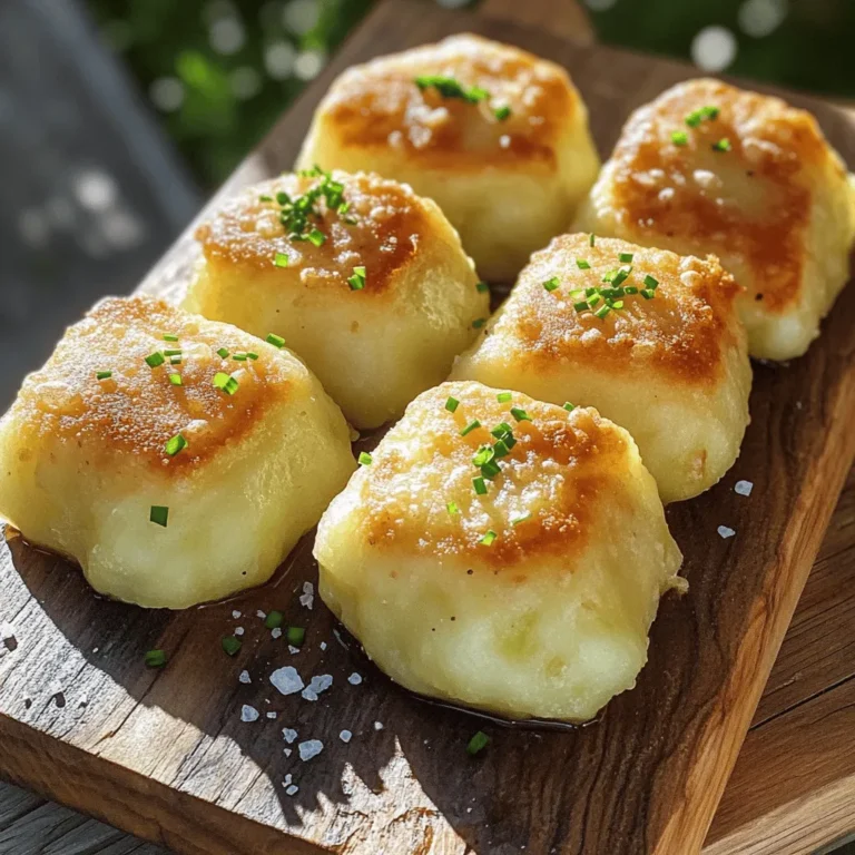 To make German potato dumplings, you need simple and fresh ingredients. Here’s what you will need: - 2 pounds starchy potatoes (such as Russet), peeled and quartered - 1 cup all-purpose flour - 2 large eggs - 1 teaspoon salt - 1/2 teaspoon nutmeg (optional for flavor enhancement) - 1 tablespoon finely chopped fresh chives (optional for garnish) - 1/4 cup breadcrumbs (for optional frying) - Butter or oil for frying (if desired) Gather these ingredients before you start. They will help you create fluffy, delicious dumplings. Using starchy potatoes is key for a light texture. If you want a hint of warmth, add nutmeg. Fresh chives can brighten the dish and give it a pop of color. For frying, breading the dumplings adds a nice crunch. If you’re eager to try this delightful dish, check the Full Recipe for step-by-step instructions. Enjoy the cooking process and get ready for a tasty treat! To start, you need to cook the potatoes until fork-tender. This means you should place the quartered potatoes in a large pot filled with salted water. Bring the water to a boil, then reduce it to a simmer. Cook the potatoes for about 15-20 minutes. You want them soft enough to pierce with a fork easily. When they are done, drain the potatoes and let them cool slightly. Next, you’ll mash the potatoes until smooth. While they are still warm, use a potato masher or a ricer. Ensure there are no lumps. It’s vital to let the mashed potatoes cool completely. This cooling step helps create the right texture for the dumplings. Now, it’s time to make the dough. In a mixing bowl, combine the cooled mashed potatoes with the flour, eggs, and salt. You can also add nutmeg and chives if you want extra flavor. Mix gently until a soft dough forms. If the dough is sticky, add a little more flour. Be careful not to over-knead it, as this could make the dumplings tough. Now for the fun part: shaping the dumplings! Lightly flour your hands to stop the dough from sticking. Take small pieces of dough, about 2-3 tablespoons each, and roll them into smooth balls. Keep going until you’ve shaped all the dough into dumplings. Next, cook the dumplings in salted water. Bring a large pot of salted water to a gentle boil. Carefully drop the dumplings into the water, but don’t overcrowd the pot. They should cook until they float, which takes about 10-15 minutes. Once they rise, let them cook for 2-3 more minutes before using a slotted spoon to remove them. Drain them well. If you want a crispy texture, here’s an optional step. Heat butter or oil in a skillet over medium heat. Roll each dumpling in breadcrumbs, then place them in the skillet. Fry until they turn golden brown, about 2-3 minutes per side. Enjoy these fluffy delights with a rich gravy or savory sauce for a meal you’ll love! For the complete recipe, check out the Full Recipe. To make great German potato dumplings, use starchy potatoes, like Russets. Starchy potatoes help the dumplings become fluffy and light. Also, let the potatoes cool completely before mixing. This cooling step is key. Warm potatoes can make the dough sticky, which you want to avoid. One common mistake is over-kneading the dough. Kneading too much makes the dumplings tough. Mix just enough to combine the ingredients. Another mistake is overcrowding the pot when cooking. If you add too many dumplings at once, they may stick together. Always cook in batches to keep them separate. You can choose to boil or fry your dumplings. Boiling gives them a soft texture, while frying adds a crispy crust. If you fry, roll the dumplings in breadcrumbs first for extra crunch. Serve these dumplings with rich gravies or savory sauces. They pair well with sautéed mushrooms too. For more ideas, check out the Full Recipe. {{image_4}} You can make German potato dumplings even more fun by adding different ingredients. Fresh herbs like parsley or chives can boost the flavor. Just chop them finely and mix them into the dough. A little nutmeg adds warmth and depth, too. If you want heartier dumplings, try adding cheese or cooked meats. For example, you can mix in some grated cheese for a creamy texture. Cooked bacon or ham bits also work great for a savory twist. These changes can make your dumplings unique and tasty. German potato dumplings vary from region to region. In Bavaria, they often serve dumplings with rich gravies and meats. In Saxony, dumplings might be lighter and served with vegetables. Each area has its own traditional dishes that pair well with dumplings. For instance, in the Black Forest, you might find dumplings served alongside hearty stews. In other regions, they enjoy dumplings with sweet sauces or fruit. Exploring these variations can give you a taste of Germany’s rich culinary culture. You can enjoy dumplings in many ways. They pair perfectly with creamy sauces, like mushroom cream sauce or rich beef gravy. Try serving them with sautéed mushrooms or caramelized onions for a delicious touch. If you have leftover dumplings, don't worry! You can slice them and pan-fry them for a crispy side dish. They make a great addition to salads or soups, adding texture and flavor. The possibilities are endless with this versatile dish. To store uncooked dumplings, place them on a baking sheet. Make sure they do not touch each other. Cover the sheet with plastic wrap. This helps keep them fresh. You can also refrigerate them for up to 24 hours. If you want to keep them longer, freeze them. Lay the dumplings flat on the baking sheet first. Once frozen, transfer them to a freezer-safe bag. They can be stored for up to three months. This way, you can enjoy them anytime. To keep cooked dumplings fresh, let them cool down first. Place them in an airtight container. You can also use plastic wrap for extra protection. Store them in the fridge for up to three days. When reheating, use a gentle method. Place them in a pot of simmering water. Heat them for about five minutes. This helps to keep their texture nice and fluffy. You can also use a microwave, but be careful. It may make them too soft. German potato dumplings can last in the fridge for about three days. If stored in the freezer, they can stay good for up to three months. Just remember to label your containers. This way, you won't forget when you made them. For those who love these fluffy delights, following proper storage methods ensures you enjoy them at their best. If you want to know how to make these dumplings, check out the Full Recipe! German potato dumplings are soft, fluffy balls made from potatoes. They are a staple in many German homes. These dumplings hold cultural importance, often served during holidays and special gatherings. They complement rich sauces and gravies, adding comfort to any meal. Yes, you can make these dumplings vegan! Replace the eggs with flaxseed meal or applesauce. Use plant-based milk or a non-dairy yogurt instead of regular dairy. These swaps will keep the texture while making the dumplings plant-based. You can tell dumplings are done when they float to the surface of the water. This usually takes about 10 to 15 minutes. After they float, let them cook for 2 to 3 more minutes to finish cooking properly. Absolutely! You can add herbs like parsley or spices such as garlic powder while mixing the dough. For a more savory flavor, consider adding sautéed onions or mushrooms to the mix. This will enhance the taste and give your dumplings a unique twist. German potato dumplings pair well with rich gravies, roasted meats, or sautéed vegetables. You can also serve them with mushroom sauce or a fresh salad for balance. They make any meal feel special and filling. You can find the full recipe for German potato dumplings [here](insert link to full recipe). I encourage you to try making this delightful dish at home! In summary, we explored the essential ingredients and steps to make delicious German potato dumplings. I shared tips to help you achieve the best texture, avoid common mistakes, and explore variations. You now know how to store and reheat dumplings for later enjoyment. These dumplings are a tasty dish with many serving options. I encourage you to try making them and share your results. Enjoy the process and the flavors!