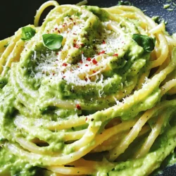 To make creamy avocado pasta, you need just a few simple items: - 12 ounces spaghetti or your favorite pasta - 2 ripe avocados, skin removed and pitted - 1/4 cup fresh basil leaves, packed - 2 cloves garlic, finely minced - 1 tablespoon freshly squeezed lemon juice - 1/4 cup extra virgin olive oil - Salt and freshly cracked pepper, to taste - 1/4 teaspoon red pepper flakes (optional, for heat) - Grated Parmesan cheese, for serving (optional) - Fresh basil leaves, for garnish Avocados are nutrient-rich fruits. They provide healthy fats that are good for your heart. They also contain fiber, which aids digestion. One avocado has about 20 different vitamins and minerals. This makes it a superfood for your meals. Eating avocados may help lower cholesterol levels. They also support skin health and can boost your energy levels. Using fresh ingredients is key to great taste. Fresh avocados, herbs, and garlic give your pasta flavor and texture. They also keep the dish healthy and vibrant. When you use fresh items, your food looks and tastes better. This makes your meal more enjoyable. Always pick ripe avocados for the best creaminess. Fresh basil adds a lovely aroma and bright color. Quality ingredients make a big difference in your cooking. First, fill a large pot with water and add salt. Bring the water to a rolling boil. Add 12 ounces of your favorite pasta. I like spaghetti for this dish. Cook the pasta according to the package instructions. Aim for al dente, which means firm to the bite. Before you drain the pasta, save about a cup of the cooking water. Then, drain the pasta well. Next, grab a food processor. Add the two ripe avocados, basil leaves, minced garlic, lemon juice, and olive oil. Blend these ingredients until they turn smooth and creamy. If the sauce seems too thick, add a little reserved pasta water. Blend again until you reach the right consistency. Taste the sauce and season it with salt and pepper. If you enjoy a bit of heat, add red pepper flakes. Pulse a few times to mix in the spices well. In a large bowl, add the hot pasta. Pour the creamy avocado sauce over the pasta. Gently toss everything together. You want each strand to be coated. If the sauce doesn’t stick well, add a bit more reserved pasta water. Stir until the sauce clings perfectly to the pasta. This step makes a big difference in taste and texture. Enjoy your creamy avocado pasta! You can find the full recipe above. To make the best avocado sauce, use ripe avocados. They should feel soft but not mushy. Cut them in half, remove the pit, and scoop the flesh into a food processor. Add fresh basil leaves, minced garlic, lemon juice, and olive oil. Blend until smooth. If your sauce is thick, add some reserved pasta water to thin it. This will help it cling to the pasta better. Taste and adjust with salt and pepper. I love using spaghetti for this dish, but other types work too. You can try fettuccine, penne, or even gluten-free pasta. Choose what you like best. The sauce pairs well with any pasta shape, so it’s all about your taste. To serve, dish the creamy avocado pasta into bowls. Sprinkle grated Parmesan cheese on top for extra flavor. Fresh basil leaves add a nice touch and aroma. For a kick, you can add red pepper flakes. This dish is best enjoyed right after you make it. If you want more ideas, check out the Full Recipe for creative twists! {{image_4}} You can add protein to make this dish heartier. Grilled chicken adds a nice touch. Simply slice it and mix it in. Shrimp also works well. Cook shrimp in a pan until they turn pink. Toss them into the pasta for an extra boost. This keeps the meal filling and tasty. For a vegan twist, just skip the cheese. You can also use nutritional yeast for a cheesy flavor. If you want more creaminess, blend in some silken tofu. This keeps your dish rich without using dairy. You can even swap out the pasta for zucchini noodles. This keeps it light and fresh. To kick up the flavor, add more spices. Fresh herbs like parsley or cilantro can brighten the dish. A pinch of smoked paprika gives it a nice smoky taste. You can also add lemon zest for a burst of freshness. Experiment with spices that you love to make it your own. For the full recipe, check out the Creamy Avocado Pasta Delight 🥑. To store leftovers, let the pasta cool down first. Then, place it in an airtight container. This keeps your creamy avocado pasta fresh. If you have any extra sauce, store it separately. Use it within two days for the best taste. When it's time to eat again, reheat the pasta gently. You can use a microwave or a pan. If using a microwave, cover it to keep moisture. For a pan, add a splash of water to help it warm up. Stir often to avoid sticking. This keeps the pasta creamy and delicious. Most fresh ingredients last a few days. Avocados can stay good for two to three days at room temperature. Once cut, they should go in the fridge. Olive oil lasts for months if stored in a cool place. Fresh basil can last a week in the fridge. Always check for freshness before using. Yes, you can use overripe avocados. They often taste better and are creamier. Just check for any brown spots or bad odors. If they look and smell fine, they are great for this recipe. The creamy texture will blend well in your sauce. Plus, they add a richer flavor to the dish. Yes, creamy avocado pasta can be gluten-free. Just choose gluten-free pasta. Many brands offer tasty options made from rice or quinoa. This way, you can enjoy the dish without worries. Always check the packaging to ensure it meets your dietary needs. To prevent browning, use lemon juice. The acid in lemon juice slows down oxidation. You can also store cut avocados in an airtight container. A layer of plastic wrap can help too. Keeping them in the fridge also helps slow browning. If you have leftover sauce, add some extra lemon juice before storing. This keeps it fresh and green for longer. In this article, we explored how to make creamy avocado pasta. We covered the key ingredients, focusing on fresh avocados and their health benefits. You learned step-by-step how to cook pasta, make the sauce, and combine them. We shared tips to enhance flavor and variations for extra protein or vegan needs. Proper storage and reheating methods help you enjoy leftovers. I hope you feel ready to try this recipe and make it your own. Enjoy your creamy avocado pasta!