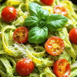 To make creamy avocado pasta, you need: - 2 ripe avocados, pitted and peeled - 2 cloves garlic, minced - 2 tablespoons fresh lemon juice - 1/4 cup fresh basil leaves, packed - 1/4 cup grated Parmesan cheese (substitute with nutritional yeast for a vegan option) - 1/2 teaspoon sea salt - 1/4 teaspoon freshly ground black pepper - 12 oz pasta (choose linguine, spaghetti, or your favorite type) - 1 tablespoon extra virgin olive oil - Handful of cherry tomatoes, halved (for garnish) - Extra basil leaves, for garnish You can easily customize this dish. For a vegan option, swap Parmesan cheese for nutritional yeast. Gluten-free pasta works well too. Use gluten-free spaghetti or any other gluten-free pasta you like. If you want more flavor, try adding crushed red pepper or additional garlic. One serving of creamy avocado pasta has about: - Calories: 450 - Carbohydrates: 60g - Protein: 10g - Fat: 20g This dish is rich in healthy fats from avocados and provides a good source of vitamins. Enjoy your meal knowing it's both tasty and nutritious! For the complete recipe, check out the Full Recipe link provided. Start by boiling a large pot of water. Add a good pinch of salt. This helps flavor the pasta. Once the water is boiling, add your pasta. Check the package for cooking time. You want the pasta to be al dente, firm but cooked. Before draining, save 1 cup of the pasta water. This water helps adjust the sauce. Drain the pasta and set it back in the pot. Now, let’s make the creamy avocado sauce. Grab a food processor or blender. Add the ripe avocados, minced garlic, and fresh lemon juice. Toss in the fresh basil leaves, grated Parmesan cheese, sea salt, and black pepper. Blend until it’s smooth and creamy. If the sauce is too thick, add some of that reserved pasta water. Blend again until it’s just right. Return to the pot with your drained pasta. Drizzle in a tablespoon of olive oil. Then, pour the creamy avocado sauce over the pasta. Toss it gently but well. You want every strand covered in the sauce. If it feels too thick, add more pasta water a little at a time until it’s perfect. This creamy avocado pasta is ready to serve! For the full recipe, check the section above. Choose avocados that are dark green and slightly soft. Press gently on the skin. If it yields a bit, it’s ripe. Avoid overripe avocados; they can be brown inside. If you have unripe avocados, store them at room temperature. They will ripen in a few days. To speed up ripening, place them in a paper bag with an apple or banana. Add a pinch of red pepper flakes for some heat. You can also mix in some fresh herbs like parsley or cilantro. For a bolder taste, use smoked salt instead of regular salt. A drizzle of high-quality olive oil right before serving boosts the flavor. Try adding a squeeze of lime juice for extra zing. Serve creamy avocado pasta with a side salad for a balanced meal. Pair with garlic bread for a comforting touch. Top with cherry tomatoes for a pop of color and freshness. Extra basil leaves make a lovely garnish. You can also sprinkle some crushed nuts on top for added crunch. For a protein boost, add grilled chicken or shrimp. This dish looks great on a plate and tastes even better! {{image_4}} You can make creamy avocado pasta even better by adding protein. Grilled chicken gives great flavor and texture. Shrimp adds a nice touch and cooks quickly. If you prefer a plant-based option, beans work well too. Chickpeas or black beans add protein and fiber. Simply mix your chosen protein into the pasta before serving. To spice things up, try adding different herbs or spices. Crushed red pepper can add heat if you like a kick. Fresh cilantro or parsley can give a fresh taste. You might also consider adding a dash of smoked paprika for a smoky flavor. Experiment to find what you enjoy most! Using seasonal vegetables can brighten up your avocado pasta. In spring, add peas or asparagus for a fresh crunch. In summer, toss in zucchini or bell peppers for color. In fall, roasted butternut squash can add creaminess and sweetness. In winter, try adding sautéed kale or spinach for a healthy boost. These swaps keep the dish fresh and exciting! For more details on crafting your own creamy avocado pasta, check out the Full Recipe. To keep your creamy avocado pasta fresh, place it in an airtight container. Make sure to cool the pasta down first. Storing it promptly helps prevent spoilage. You can keep it in the fridge for up to three days. If you notice any browning, stir it in before serving. When reheating, use a microwave or a pan on low heat. Add a little water or olive oil to keep it creamy. Stir the pasta often to heat it evenly. This way, you can enjoy it just like fresh. Avoid overheating, as it can make the avocado sauce lose its smooth texture. Creamy avocado pasta tastes best fresh, but you can freeze it. For freezing, store the pasta in a freezer-safe bag or container. It can last up to three months in the freezer. When you’re ready to eat, thaw it overnight in the fridge. Reheat as mentioned above. However, the sauce might not be as creamy after freezing. For the best results, you may want to make the sauce fresh each time. Yes, you can make this dish ahead of time. I suggest cooking the pasta and making the avocado sauce separately. Store them in airtight containers. When you are ready to eat, mix them together. This keeps the pasta fresh and the sauce creamy. If you want a dairy-free option, try using nutritional yeast. It adds a cheesy flavor without dairy. You can also use vegan Parmesan cheese if you prefer. Both options work well in this recipe. To keep your avocado green, add lemon juice right after cutting it. The acid in lemon juice slows down browning. You can also cover the sauce tightly with plastic wrap. This way, it won't touch the air and stay fresh longer. Yes! Creamy avocado pasta is great for meal prep. Make the sauce and pasta in advance. Store them in individual containers. Just remember to mix them before serving for the best taste. Creamy avocado pasta is a simple and tasty dish. We covered the ingredients, cooking steps, and storage tips. You can easily change flavors and add proteins or veggies. Remember to use ripe avocados for the best taste. This dish is great for meal prep too. Enjoy making a healthy meal that fits your needs. With these tips, you’ll create a dish that everyone loves. Happy cooking!