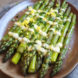 - Fresh asparagus - Extra virgin olive oil - Garlic - Lemon zest and juice - Coarse sea salt - Black pepper - Optional ingredients: red pepper flakes, Parmesan cheese, parsley The main ingredient in this dish is fresh asparagus. Look for bright green spears that are firm and straight. You want to avoid any that are wilted or yellowed. Next, you’ll need extra virgin olive oil. This oil adds great flavor and helps the asparagus roast evenly. Garlic brings a strong taste that pairs perfectly with the lemon. Lemon zest and juice brighten the dish. They add a fresh, tangy flavor. Coarse sea salt and black pepper season the asparagus and enhance its natural taste. For an extra kick, consider adding red pepper flakes. They give the dish a little heat. If you love cheese, sprinkle some grated Parmesan on top. It adds a savory touch. Finally, chopped parsley is perfect for garnish. It adds color and freshness to the final dish. - Baking sheet - Parchment paper - Mixing bowl - Measuring spoons You’ll need a baking sheet to roast the asparagus. Lining it with parchment paper makes for easy clean-up. Using a mixing bowl is essential for tossing the asparagus with the oil and seasonings. This ensures every spear gets coated well. Measuring spoons help you get the right amounts of olive oil, salt, and spices. Accurate measurements make a big difference in flavor. For the complete recipe and cooking steps, check out the Full Recipe. - Preheat your oven to 425°F (220°C). - Line a baking sheet with parchment paper for easy clean-up. - Take a bunch of fresh asparagus and trim off the tough ends. - In a large bowl, mix the asparagus with 3 tablespoons of olive oil. - Add 3 minced garlic cloves, lemon zest, and lemon juice to the bowl. - Season with 1 teaspoon of coarse sea salt and 1/2 teaspoon of black pepper. - If you like a little heat, add 1/4 teaspoon of red pepper flakes. - Toss everything gently until the asparagus is well coated. - Spread the asparagus in a single layer on the baking sheet. - Make sure the spears have space between them to roast well. - Place the baking sheet in the oven and roast for 12-15 minutes. - Check for doneness; the asparagus should be tender and slightly browned. - Stir the asparagus halfway through to ensure even roasting. - If you want a cheesy flavor, sprinkle 2 tablespoons of grated Parmesan cheese on top. - Return it to the oven for 2-3 minutes until the cheese melts. - Remove the baking sheet from the oven and transfer the asparagus to a platter. - Garnish with chopped fresh parsley for color and flavor. - Serve hot and drizzle with extra lemon juice if desired. For the full recipe, check out Lemon Garlic Roasted Asparagus. Achieving optimal tenderness To get the best texture, choose thin asparagus. Thin spears cook faster and stay tender. Roast them just until they are bright green and tender. You can test this by piercing them with a fork. If it goes in easily, they’re done! Adjusting seasoning to taste Taste your seasoning mix before cooking. Add more salt or lemon juice if needed. If you like heat, add more red pepper flakes. Seasoning is key to making the flavors pop. Remember, you can always add more, but you can’t take it out! How to prevent overcooking To avoid mushy asparagus, keep an eye on the clock. Roast for 12-15 minutes. Check them halfway through. If they look bright and slightly caramelized, they are ready. If you like them softer, you can leave them a minute longer, but be careful! Insights on making ahead You can prepare the asparagus in advance. Toss them with oil and seasoning, then store them in the fridge. When you are ready, roast them straight from the fridge. This saves time and keeps the meal easy. Just remember that they might need an extra minute in the oven! For the complete recipe, refer to the Full Recipe. {{image_4}} You can switch up the veggies in this dish. Try using fresh green beans, broccoli, or Brussels sprouts. Each brings a unique taste and texture. You can also mix in seasonal vegetables. For a fun twist, add some cherry tomatoes for sweetness or bell peppers for crunch. Adding proteins can make this dish a full meal. Cooked chicken, shrimp, or even tofu work well. Just toss them in with the asparagus and roast everything together. This makes it easy and quick. To change the flavor, use different herbs and spices. Instead of just garlic, try adding thyme, rosemary, or dill. These give the dish a fresh taste. You can also spice things up with cumin or paprika for some warmth. Cheese can also add a nice touch. If you want a creamier flavor, try feta or goat cheese. They add a tangy bite that pairs well with the lemon. Experiment with your favorite cheeses to discover new tastes. For the full recipe, check out [Full Recipe]. To keep your Lemon Garlic Roasted Asparagus fresh, store it in the fridge. Place the leftovers in an airtight container. Make sure to cool the asparagus to room temperature before sealing it. This helps prevent moisture buildup and keeps it crisp for longer. You can enjoy the leftovers for up to three days. When you’re ready to eat, reheating is key. Use the oven or a skillet for the best results. Preheat your oven to 350°F (175°C). Spread the asparagus on a baking sheet and heat for about 10 minutes. This method keeps the asparagus crispy and tasty. If using a skillet, warm it over medium heat for a few minutes, stirring gently. You can freeze roasted asparagus, but it may lose some texture. If you want to freeze it, do this right after it cools. Place the leftovers in a freezer-safe bag or container. Remove as much air as possible before sealing. This helps prevent freezer burn. You can keep it frozen for up to three months. To enjoy frozen roasted asparagus, thaw it overnight in the fridge. When ready to eat, reheat it in the oven or skillet, just like with leftovers. This will help restore some of its original flavor and texture. For the best results, avoid thawing in the microwave, as this can make the asparagus mushy. For the full recipe, be sure to check out the complete details above! To make Lemon Garlic Roasted Asparagus, start by preheating your oven to 425°F (220°C). Line a baking sheet with parchment paper for easy cleanup. Trim the asparagus and place it in a bowl. Add olive oil, minced garlic, lemon zest, and lemon juice. Sprinkle in sea salt, black pepper, and red pepper flakes if you want some heat. Toss the asparagus until every piece is coated. Lay the asparagus in a single layer on the baking sheet. Roast for 12-15 minutes, stirring halfway through. When done, it should be tender and slightly caramelized. If using, sprinkle Parmesan cheese on top and roast for another 2-3 minutes. Finish with fresh parsley for a vibrant touch. Lemon Garlic Roasted Asparagus pairs well with many dishes. Here are some great options: - Grilled chicken breast. - Baked salmon fillets. - Quinoa salad. - Garlic mashed potatoes. - Lemon herb rice. These sides balance the bright flavors of the asparagus and create a lovely meal. Yes, you can use frozen asparagus, but it requires a different approach. First, thaw the asparagus and drain any excess water. Pat it dry with a towel to keep it from steaming in the oven. Follow the same recipe steps, adjusting the roasting time. Frozen asparagus may need a bit more time to cook through. Always check for tenderness before serving. Fresh asparagus offers a better texture, but frozen works in a pinch. This blog post covered how to make Lemon Garlic Roasted Asparagus. We explored key ingredients like fresh asparagus and olive oil, along with essential cooking tools. I shared step-by-step instructions, tips for perfecting the dish, and exciting variations for different seasons. Lastly, we discussed storage methods for leftovers. Roasting asparagus is simple and brings bright flavors to your meals. With these tips, you can enjoy this dish any time!