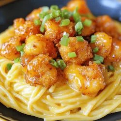 - 8 oz linguine pasta - 1 lb large shrimp, peeled and deveined - 1 cup panko breadcrumbs - 1/2 cup mayonnaise - 3 tablespoons sweet chili sauce - 2 tablespoons sriracha sauce - 2 tablespoons fresh lime juice - 2 garlic cloves, finely minced - 2 green onions, thinly sliced (for garnish) The main ingredients create the base of this dish. Linguine pasta offers a nice texture. Shrimp adds protein, while panko breadcrumbs give a crisp crunch. The sauce brings it all together. Mayonnaise adds creaminess, while sweet chili sauce gives a sweet kick. Sriracha adds heat. You can adjust the heat to your liking. Optional ingredients can enhance the dish. Lime juice adds brightness. Fresh garlic boosts flavor. Green onions add color and freshness. For the full recipe, check the [Full Recipe]. It guides you through each step to make this delicious meal. Enjoy the process and the flavor! 1. Boil and salt water: Start by filling a large pot with water. Add a generous amount of salt to the water. This helps flavor the pasta. 2. Cooking time and method: Bring the water to a boil. Once boiling, add the linguine pasta. Cook it according to the package instructions until it is al dente, which means it should still be firm. 3. Rinsing and setting aside: After cooking, drain the pasta in a colander. Rinse it under cold water to stop the cooking process. Set it aside for later. 1. Coating procedure with cornstarch: Take a shallow dish and pour in the cornstarch. This will help the shrimp get crispy. 2. Egg and breadcrumb coating: In another shallow bowl, beat two large eggs. In a third dish, mix panko breadcrumbs with salt and pepper. Take each shrimp, dip it into the cornstarch first. Shake off any excess. Then, coat it in the beaten eggs. Finally, roll the shrimp in the breadcrumb mix until fully covered. 1. Heating oil: In a large skillet, pour enough olive oil to cover the bottom. Heat it over medium heat until the oil is shimmering. 2. Frying process and timing: Add the breaded shrimp to the skillet in batches. Avoid overcrowding the pan. Fry each side for about 2-3 minutes. Look for a golden brown color. 3. Tips for keeping shrimp crispy: Once cooked, use a slotted spoon to remove the shrimp. Place them on a paper towel-lined plate. This will absorb any excess oil and keep them crispy. Follow these steps, and you’re on your way to making a delicious Bang Bang Shrimp Pasta! For the full recipe, check the provided details. To get the sauce just right, you can adjust the heat levels. If you love spice, add more sriracha. For a milder taste, use less. Mix the sauces well to get a smooth blend. Creaminess is key too. If you want a richer taste, add more mayonnaise. A splash of lime juice can also enhance the flavor. This adds freshness to the sauce. When cooking the pasta, use plenty of salt in the water. This flavors the pasta well. Cook the linguine until it is al dente, then rinse it. Rinsing stops the cooking. It also keeps the pasta from getting mushy. For the shrimp, keep them crunchy. Fry in batches to avoid crowding. This helps them cook evenly and stay crispy. Presentation makes a dish special. Use thinly sliced green onions to garnish. They add color and flavor. For serving, arrange the pasta in a large bowl. Top with the crispy shrimp. You can also use a large plate, spreading out the pasta. This makes it look inviting. A drizzle of the sauce on top adds a nice touch. {{image_4}} You can switch up the pasta type in this recipe for variety. Instead of linguine, try using: - Spaghetti - Fettuccine - Zucchini noodles for a low-carb option If you don't have shrimp on hand, you have choices here too. You can use: - Chicken - Tofu for a vegetarian option - Scallops for a seafood twist For gluten-free options, choose gluten-free pasta. Many brands offer great alternatives that taste just as good. You can also use cornstarch or almond flour to coat your protein for a crispy texture. If you're looking for vegan options, substitute shrimp with: - Cauliflower - Chickpeas For the sauce, replace mayonnaise with vegan mayo. This keeps it creamy without the eggs. To bring extra flavor to your dish, add vegetables like: - Bell peppers - Spinach - Broccoli These not only add color but also boost nutrition. You could also try different sauce combinations. Instead of sweet chili, consider using: - Teriyaki sauce for a sweet twist - Peanut sauce for a nutty flavor Mixing sauces can create a new taste experience each time you cook! To store your Bang Bang Shrimp Pasta, use an airtight container. This helps keep the pasta fresh. Place the cooled pasta inside and seal it well. You can store it in the fridge for up to three days. If you want to keep it longer, freezing is a good option. When reheating pasta, the best method is the stovetop. Place the pasta in a pan with a little water. Heat it over low heat, stirring gently. This method prevents sogginess. You can also use a microwave, but be careful. Heat it in short bursts to avoid overcooking. Yes, you can freeze Bang Bang Shrimp Pasta! To freeze, first let it cool completely. Then, portion the pasta into freezer-safe bags. Remove as much air as possible before sealing. When you're ready to eat, thaw it overnight in the fridge. Reheat using the stovetop method for the best texture. To make Bang Bang Shrimp Pasta, start by cooking the linguine. Boil salted water and cook it until al dente. Then, prepare the shrimp by coating them in cornstarch, beaten eggs, and panko breadcrumbs. Fry the shrimp until golden and crispy. For the sauce, mix mayonnaise, sweet chili sauce, sriracha, lime juice, and minced garlic. Finally, toss the cooked pasta with the sauce and add the fried shrimp. This dish combines creamy and crunchy textures. You can serve this pasta with a fresh garden salad or garlic bread. Both options complement the dish well. For wine, a chilled Sauvignon Blanc pairs nicely. The crispness of the wine balances the richness of the pasta. A light rosé also works well for a nice touch. Yes, Bang Bang Shrimp Pasta has a spicy kick. The heat level depends on the amount of sriracha you use. If you want it milder, reduce the sriracha. You can also skip it if you prefer no spice. The sweet chili sauce provides some heat, so adjust to your taste. This blog post covers the key ingredients and simple steps for making Bang Bang Shrimp Pasta. You learned about the main ingredients and how to cook everything for the best taste. Tips on perfecting the sauce and serving ideas will help you impress. Feel free to adjust the recipe to fit your taste or dietary needs. With these simple steps, you can create a delicious meal. Enjoy your cooking and the delightful flavors of this dish!