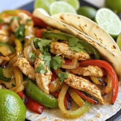 To make easy chicken fajitas, gather these key items: - 1 lb boneless, skinless chicken breasts, thinly sliced - 1 red bell pepper, julienned - 1 green bell pepper, julienned - 1 large onion, sliced into half-moons - 3 tablespoons extra virgin olive oil - 2 teaspoons chili powder - 1 teaspoon ground cumin - 1 teaspoon smoked paprika - 1 teaspoon garlic powder - Salt and freshly cracked black pepper to taste - 8 small soft flour tortillas - Chopped fresh cilantro (for garnish) - Lime wedges (for serving) The spices in the marinade make your fajitas shine. I use: - Chili powder for heat - Ground cumin for earthiness - Smoked paprika for a rich flavor - Garlic powder for depth These spices blend well with olive oil, salt, and pepper. Mix them with the chicken to let the flavors soak in. Toppings can add fun and flavor to your fajitas. Here are some ideas: - Sliced jalapeños for a spicy kick - Sour cream for creaminess - Guacamole for richness - Shredded cheese for a savory touch Feel free to mix and match. Enjoy your meal with friends and family! For the full recipe, click here. To start, gather your chicken. Use 1 pound of boneless, skinless chicken breasts. Thinly slice the chicken to help it cook quickly. In a mixing bowl, combine the chicken with: - 3 tablespoons extra virgin olive oil - 2 teaspoons chili powder - 1 teaspoon ground cumin - 1 teaspoon smoked paprika - 1 teaspoon garlic powder - Salt and freshly cracked black pepper to taste Mix all these well. Make sure each piece of chicken gets coated. Cover the bowl and let it marinate for at least 15 minutes. If you have time, let it sit for up to 1 hour. This helps the chicken soak up all the yummy flavors. Next, heat a large skillet over medium-high heat. When the skillet is hot, add your marinated chicken. Cook for 5-7 minutes. Stir occasionally to cook evenly. You want the chicken to be fully cooked and tender. Look for no pink inside to know it's done. Once the chicken is cooked, add the vegetables. You will need: - 1 red bell pepper, julienned - 1 green bell pepper, julienned - 1 large onion, sliced into half-moons Sauté these with the chicken for another 5-7 minutes. Stir often. This step softens the vegetables and brings out their natural sweetness. A little char adds great flavor, too! While the chicken and veggies are cooking, warm your tortillas. Use another skillet over low heat. Place each flour tortilla in for about 30 seconds on each side. You want them soft and pliable. If you prefer, you can wrap them in foil. Place the foil in an oven set to warm to keep them hot. Now it’s time to put it all together! Take one warm tortilla and lay it on a plate. Spoon a generous portion of chicken and vegetable mix onto the center. Top it with freshly chopped cilantro. Serve with lime wedges on the side. Squeeze lime juice over the fajitas for a burst of flavor! For the full recipe, check out Sizzling Chicken Fajitas . To get the best taste from your chicken, marinate it. Combine olive oil, spices, and chicken in a bowl. Mix well so every piece gets covered. For full flavor, let it sit for at least 15 minutes. If you have time, an hour in the fridge works even better. The spices will soak in, making each bite delicious. Cook your chicken over medium-high heat. This keeps it juicy and avoids drying it out. Stir the chicken often while cooking. Aim for a golden color and no pink spots. It should take about 5-7 minutes. This method gives you tender chicken that pairs well with the veggies. You can make your fajitas unique by adding your favorite ingredients. Try different veggies like zucchini or mushrooms. You can also swap chicken for beef, shrimp, or even tofu. For extra flavor, add more spices to the marinade. Don't forget toppings like cheese or guacamole for a fun twist. {{image_4}} You can make fajitas without meat. Use veggies like mushrooms, zucchini, and bell peppers. These taste great when grilled or sautéed. Add spices like cumin and chili powder for flavor. You can use the same marinade from the chicken recipe. This way, you keep the taste strong and delicious. If you want a different protein, try beef or shrimp. Thinly slice beef and cook it like chicken. For shrimp, just sauté them for a few minutes until they turn pink. Tofu is also a great choice. Press and cube it, then toss it in the marinade. Cook it until it’s golden brown. Each protein brings its own flavor to the dish. You can change up the marinade for fun. Try adding lime juice for a zesty kick. Honey or agave can add sweetness. You can also mix in fresh herbs like cilantro or oregano. Each mix gives a new twist to your fajitas. Experimenting keeps the dish fresh and exciting. For the full recipe, check out the easy chicken fajitas section. To keep your chicken fajitas fresh, let them cool first. Place the chicken and veggies in an airtight container. Make sure to store any tortillas separately. This way, they won’t get soggy. You can keep the leftovers in the fridge for up to three days. When you’re ready to eat the leftovers, reheating is simple. You can use a skillet on medium heat. Add a splash of water to keep the chicken moist. Stir for about five minutes until everything is hot. If you prefer, you can also use the microwave. Heat in short bursts, stirring in between, until warmed through. If you want to freeze your chicken fajitas, it’s easy! Place the cooled chicken and veggies in a freezer-safe bag. Remove as much air as possible before sealing. You can freeze them for up to three months. Just remember to label the bag with the date. When you’re ready to eat, thaw them overnight in the fridge. Then, reheat as mentioned above. Enjoy your easy chicken fajitas anytime! You can make chicken fajitas in the oven or on a grill. For the oven, preheat it to 400°F. Place the marinated chicken and veggies on a baking sheet. Bake for about 20 minutes or until the chicken is done. If you use a grill, heat it up and place the chicken and veggies on skewers. Cook for 10-15 minutes, turning often. Many sides go great with chicken fajitas. Here are a few ideas: - Mexican rice - Refried beans - Corn on the cob - Guacamole - Salsa and tortilla chips These sides add flavor and make your meal more fun. Yes, whole wheat tortillas work well for chicken fajitas. They add a nutty taste and extra fiber. Just warm them up before adding your chicken and veggies. This makes them soft and easy to fold. Homemade chicken fajitas last about 3-4 days in the fridge. Store them in an airtight container to keep them fresh. If you have leftovers, enjoy them for lunch or dinner later in the week. Slice the chicken against the grain for best results. This keeps the chicken tender and juicy. Aim for thin strips, about ¼ inch wide. This helps them cook evenly and makes them easier to eat. For tips on cutting, check the Full Recipe for guidance. You learned about making chicken fajitas from start to finish. We covered key ingredients, step-by-step cooking, tips for great taste, and ways to store leftovers. Whether you choose chicken, beef, or a veggie option, you can customize your dish. Fajitas are simple, fun, and delicious. Remember, the secret lies in good marinating and cooking practices. Enjoy your meal and share it with friends. Fajitas can be an easy way to bring everyone together.
