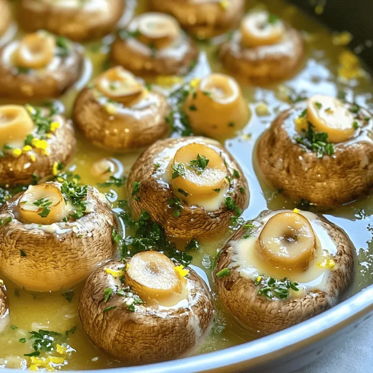 - 500g baby bella mushrooms - 4 tablespoons unsalted butter - 4 cloves garlic - Fresh herbs: parsley and thyme - Seasonings: salt, pepper, and oregano - Lemon juice and zest For this dish, I love using baby bella mushrooms. Their rich flavor adds depth. You’ll need four tablespoons of unsalted butter. This helps create a creamy texture. Add four cloves of garlic, finely minced. Garlic brings a warm, savory taste. Fresh herbs, like parsley and thyme, are key to brightness. You’ll also want salt, pepper, and oregano for seasoning. A bit of lemon juice and zest adds a refreshing kick. - Extra chopped parsley - Lemon slices If you want to elevate your dish, consider garnishing with more chopped parsley. Lemon slices also add a nice touch. They make your dish look vibrant and fresh. You can use the garnishes to boost the flavor too! For the full recipe, check out [Full Recipe]. To start, clean your baby bella mushrooms. Rinse them gently under cool water. Use a damp paper towel to wipe off any dirt. Next, trim the stems, cutting them to about a half-inch length. This helps the mushrooms absorb more flavor. Now, you need to preheat your skillet. Set it over medium heat. This step is key. A hot skillet ensures the butter melts evenly and the garlic cooks without burning. Let’s melt the butter. Add 4 tablespoons of unsalted butter to the heated skillet. Swirl the pan gently as it melts. You want it to become foamy and bubble lightly. This shows it’s ready for the next step. Now it’s time for the garlic. Add 4 cloves of finely minced garlic to the skillet. Sauté it for about 1 minute. The garlic should smell amazing, but be careful not to let it brown. Burnt garlic can ruin your dish. Next, raise the heat to medium-high. Add the cleaned baby bella mushrooms to the skillet. Stir them well in the garlic butter. You want each mushroom coated with that rich flavor. Season them with salt, freshly cracked black pepper, and dried oregano. Add fresh thyme leaves too. Cook for about 5-7 minutes. Stir occasionally until the mushrooms are tender and browned. Once done, remove the skillet from the heat. Stir in the freshly chopped parsley, lemon juice, and lemon zest. This brings a fresh burst of flavor that balances the richness. Taste the dish and adjust the seasoning if needed. A little more salt or pepper might be just right. Serve the herbed garlic butter mushrooms warm. You can garnish with extra parsley for a pop of color. For the full recipe, check the instructions above. - Ensuring garlic doesn’t overcook: Start by melting the butter over medium heat. When the butter bubbles, add minced garlic. Sauté for just one minute. This keeps the garlic fragrant. If it turns brown, it can taste bitter. - Maintaining mushroom texture: Use baby bella mushrooms for the best result. Once you add them to the skillet, cook them over medium-high heat. Stir occasionally for 5-7 minutes. You want them tender and beautifully browned, not mushy. - Serving suggestions: Serve these mushrooms warm. They pair well with grilled meats or a fresh salad. You can also use them as a tasty topping for pasta or rice dishes. - Creative plating ideas: For a nice touch, use a rustic wooden bowl or a simple white dish. This contrast makes the mushrooms pop. Top with extra parsley for color and freshness. {{image_4}} You can swap out baby bella mushrooms for other types. Try cremini or shiitake mushrooms for a different taste. Portobello mushrooms work too, especially if you want a meatier texture. For a lighter dish, choose white button mushrooms. If you need a dairy-free option, use plant-based butter. Brands like Earth Balance or Miyoko's make great substitutes. They melt well and add good flavor without the dairy. To boost flavor, consider adding cheese. Grated Parmesan or crumbled feta will make your dish richer. You could also mix in other herbs. Chives, basil, or rosemary can add a unique twist. If you love spice, try adding red pepper flakes or chili powder. This will give your dish a nice kick. A dash of smoked paprika can add depth and warmth, too. Don't be shy about experimenting to find your perfect blend! For the full recipe, check out Herbed Garlic Butter Mushrooms. To keep leftover mushrooms fresh, let them cool first. Place them in an airtight container. This helps seal in flavor and moisture. You can store them in the fridge for up to three days. If you want to keep them longer, consider freezing. For freezing, use a freezer-safe container. Make sure to label it with the date. Frozen mushrooms can last up to three months. Just remember, the texture may change after freezing. To reheat, use a skillet on low heat. This helps warm the mushrooms gently. Stir them often to avoid burning. You can also use a microwave, but it may make the mushrooms softer. To keep the texture nice, add a bit of fresh butter or oil when reheating. This adds flavor and moisture back into the dish. Enjoy your herbed garlic butter mushrooms warm for the best taste! For the complete recipe, see the [Full Recipe]. What can I serve with herbed garlic butter mushrooms? You can serve herbed garlic butter mushrooms with many dishes. They pair well with grilled meats, pasta, or a fresh salad. You can also use them as a topping on crostini or bruschetta. The rich flavor of the mushrooms adds depth to any meal. Can I make this dish vegan-friendly? Yes, you can! To make this dish vegan, simply swap the unsalted butter for a plant-based butter alternative. The rest of the recipe remains the same, and you'll still have a tasty dish. How long do these mushrooms last in the fridge? You can store leftover mushrooms in the fridge for about 3 to 4 days. Keep them in an airtight container to maintain freshness. Can I use dried herbs instead of fresh? You can use dried herbs! They have a stronger flavor, so use less than fresh herbs. A general rule is to use one-third the amount of dried herbs compared to fresh. For this recipe, try about 1 teaspoon of dried thyme and oregano. How do I know when the mushrooms are done cooking? Mushrooms are done when they are tender and golden brown. They should release their moisture and look juicy. Stir them occasionally while cooking to ensure even browning. When they shrink and become soft, they're ready to eat! You now have a clear guide to making herbed garlic butter mushrooms. We explored essential ingredients, step-by-step cooking, and helpful storage tips. Remember, fresh herbs and lemon zest bring great flavor. Feel free to get creative with variations and garnishes. Enjoy this dish with your favorite meal or as a tasty snack. With these tips, you can impress family and friends every time!