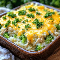To create a tasty Easy Chicken and Rice Casserole, you need the right ingredients. Here’s a simple list to guide you: - 2 cups cooked rice (white or brown) - 2 cups cooked chicken, shredded or diced - 1 cup broccoli florets (fresh or frozen) - 1 cup cheddar cheese, shredded - 1 cup cream of chicken soup (store-bought or homemade) - 1/2 cup milk - 1 teaspoon garlic powder - 1 teaspoon onion powder - 1/2 teaspoon paprika - Salt and pepper, to taste - 1 tablespoon olive oil - Fresh parsley, chopped (for garnish) Using these ingredients, you can make a meal that the whole family will love. Cooked rice is the base, while the chicken adds protein. Broccoli gives a nice crunch and color. The cheese, soup, and milk make it creamy and rich. Don't forget the spices! They bring all the flavors together. For the best result, gather everything before you start cooking. You can find the Full Recipe to help you along the way. - Preheat your oven to 350°F (175°C). - Prepare your baking dish with olive oil to avoid sticking. - Mix the cooked rice, chicken, and broccoli in a large bowl. - Whisk together the cream of chicken soup, milk, garlic powder, onion powder, paprika, and some salt and pepper in a different bowl. - Pour the creamy mixture over the rice and chicken blend. Gently fold it together. - Transfer the combined mixture into your greased baking dish and spread it out evenly. - Top the casserole with the shredded cheddar cheese. - Cover the dish with foil and bake for 25 minutes. - After 25 minutes, carefully remove the foil and bake for another 10 to 15 minutes. This will make the cheese bubbly and slightly golden. This Easy Chicken and Rice Casserole is a tasty family meal that brings everyone together. You can find the Full Recipe for more details and tips! To make the best chicken and rice casserole, start with cooked rice. You can use white or brown rice, but make sure it's cooked well. The rice should be fluffy, not sticky. When you mix the chicken and rice, keep it gentle. This helps avoid breaking the chicken apart too much. Evenly spreading the mixture in your baking dish is very important. This way, every bite cooks the same. If you pile it in one spot, some parts may not cook well. Use a spatula to smooth it out. To boost the flavor, try adding extra seasonings. Garlic powder and onion powder are great, but feel free to add more. A pinch of pepper or even some chili powder can add a nice kick. Fresh herbs can brighten your dish. Parsley adds color and taste. Try using thyme or rosemary for a different vibe. Just chop them up and sprinkle them on top before serving. For family meals, serving the casserole straight from the dish is cozy and easy. If you want to impress, dish it out onto plates. Add a sprinkle of parsley or paprika on top for color. For special occasions, consider using a nice serving platter. Create layers by adding a side salad. This makes your meal more appealing. Remember, we eat with our eyes first! {{image_4}} You can change the protein in this casserole. Try turkey or beef instead of chicken. Both options add their unique flavors. You can also swap the veggies. If you prefer, use peas or carrots. They mix well with the rice and add a pop of color. For gluten-free options, choose gluten-free chicken soup. This makes the dish safe for those with gluten issues. You can also make it dairy-free. Use coconut milk instead of regular milk. For the creamy part, try a dairy-free cream soup. This keeps the casserole creamy without the dairy. Want more flavor? Add spices like cumin or chili powder for a kick. You can also mix in some hot sauce if you like heat. Try different cheeses as well. Mozzarella gives a mild taste, while pepper jack adds spice. Each cheese brings a new twist to the dish. To store leftovers, let the casserole cool to room temperature. Then, cover it tightly with plastic wrap or aluminum foil. You can also use an airtight container. Store it in the fridge for up to three days. For best taste, eat it within this time. When you reheat, ensure it warms evenly. Stir it well to avoid cold spots. To maintain freshness, avoid leaving the casserole out for more than two hours. Bacteria can grow quickly at room temperature. If you know you won’t finish it in three days, consider freezing it. To freeze chicken and rice casserole, let it cool first. Then, cut it into portions for easy servings. Wrap each portion tightly in plastic wrap. Next, place them in a freezer-safe bag or container. Label the bag with the date. You can freeze it for up to three months. When you're ready to eat, thaw the casserole overnight in the fridge. For quick thawing, you can use the microwave. Reheat in the oven at 350°F (175°C) until hot. This usually takes 30-40 minutes. Make sure to cover it with foil to keep it moist. Enjoy your meal again with the same great taste! How to make Easy Chicken and Rice Casserole from scratch? To make this dish, you first need cooked rice and chicken. Mix these in a bowl with broccoli. In another bowl, combine cream of chicken soup, milk, and spices. Then, pour this mix over the rice and chicken. Stir well, then transfer to a greased baking dish. Top with cheddar cheese and bake until bubbly. For the full recipe, see the complete instructions above. Can I use uncooked chicken in the casserole? I do not recommend using uncooked chicken. The chicken needs to be cooked first. This ensures the chicken is safe to eat and fully cooked. Uncooked chicken can lead to foodborne illness, which is not worth the risk. How long does it take to reheat a frozen casserole? Reheating a frozen casserole takes about one hour. Preheat your oven to 350°F (175°C). Cover the dish with foil to keep moisture in. After 30 minutes, check if it is heated through. If not, continue baking until hot. What to do if the casserole is too dry? If your casserole is too dry, add a bit of broth or milk. Mix it in gently before serving. This will help bring back some moisture. You can also add a little cheese on top and bake briefly to melt it. How to avoid mushy rice in the casserole? To prevent mushy rice, use cooked rice that is slightly dry. Avoid overcooking the rice before mixing it in. Also, make sure to measure your liquids carefully. Too much liquid can make the rice mushy during baking. This blog post covered making a delicious chicken and rice casserole. We discussed key ingredients like rice, chicken, veggies, and cheese. You learned the steps for prep, baking, and tips for flavor. I shared ideas for variations and storage tips. Remember to have fun while cooking. Don't hesitate to experiment with flavors and ingredients. That way, each casserole can be unique. Enjoy the warm, cozy meal and share it with your loved ones. Happy cooking!