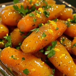 To make orange glazed carrots, gather these simple items: - 1 lb baby carrots (or regular carrots cut into sticks) - 1/2 cup freshly squeezed orange juice - 2 tablespoons honey or maple syrup - 2 tablespoons unsalted butter or coconut oil - 1 teaspoon freshly grated orange zest - 1/2 teaspoon ground cinnamon - Salt and freshly ground black pepper - Fresh parsley or mint leaves for garnish These ingredients create a bright and flavorful dish. Fresh orange juice adds a zesty kick. Honey or maple syrup offers a sweet touch. The butter or coconut oil helps the glaze shine. Grated orange zest gives a burst of citrus flavor. Ground cinnamon adds warmth, balancing the sweetness. Don't forget salt and pepper to enhance all the flavors. Finally, a sprinkle of fresh herbs adds color and freshness to the dish. For the full recipe, check out the Zesty Orange Glazed Carrots 🥕 recipe. To start, we need to get our carrots ready. If you're using regular carrots, peel them first. Then, cut them into sticks that are about 2-3 inches long. This size helps them cook evenly. Baby carrots are much easier; you can use them straight from the bag. When cooking baby carrots, they usually need less time. They are tender and sweet right from the start. Regular carrots can take a bit longer to soften. Make sure to keep an eye on them while they cook. Now, let’s melt the butter or coconut oil. You’ll want to use a medium-sized saucepan. Heat it over medium heat until it starts to bubble. This will give a nice flavor to your dish. Next, add the carrots to the pan. Sauté them for about 5 minutes. Stir them occasionally. You want them to start softening but not fully cooked just yet. After that, pour in the freshly squeezed orange juice. Drizzle in the honey or maple syrup, depending on your sweet choice. Stir everything together so that the carrots are well coated in this tasty mix. Now, it’s time to bring in the flavor. Add the freshly grated orange zest and the ground cinnamon. Stir this well to combine the flavors. Next, season with a pinch of salt and pepper. This will enhance all the flavors in your dish. Taste it and adjust if needed. To finish, let the mixture simmer for about 10-15 minutes. Stir it occasionally. This will make the carrots fork-tender and the glaze thick. You’ll see it become shiny and delicious, coating the carrots in a lovely glaze. You can find the full recipe for these orange glazed carrots to guide you through each step. Enjoy the cooking process! To cook your carrots just right, timing matters. Here are some tips for different carrot sizes: - Baby Carrots: Sauté for about 5-7 minutes. - Regular Carrots: Cut into 2-3 inch sticks and cook for 10-12 minutes. For the best glaze, keep an eye on the heat. Let your carrots simmer gently. This helps the glaze thicken and coat the carrots well. Stir them occasionally to avoid burning. If you want to switch things up, try these alternatives for sweetness: - Agave Syrup: A lighter option. - Brown Sugar: Adds a nice depth. Herbs can also boost the flavor. Consider adding fresh thyme or rosemary. They pair well with the sweet orange glaze, giving your dish a new twist. To make your dish look fancy, serve the carrots in a shallow bowl. - Use Extra Orange Zest: Sprinkle it on top for a pop of color. - Citrus Wedge: Place one on the side for a decorative touch. Garnish your carrots with fresh parsley or mint leaves. This not only adds color but also a fresh scent that enhances the dish. For the complete recipe, check out the Full Recipe. {{image_4}} You can swap baby carrots for other veggies. Try using parsnips or sweet potatoes. They add unique flavors and textures. For a similar taste, you can use butternut squash. Each swap gives a fresh twist to the dish. Adjust the sweetness by changing the sweetener. Use agave syrup if you want a lighter taste. For a richer flavor, dark brown sugar works well too. This lets you customize your dish to your liking. Adding spices can really boost the taste. Nutmeg adds warmth, while ginger brings a nice kick. Both can elevate your orange glazed carrots. You can also mix in some garlic for depth. Try incorporating other citrus flavors too. Lemon or lime juice can brighten the dish. These flavors pair nicely with the sweetness of the carrots. Experimenting with different combinations keeps it exciting. You can easily make this dish vegan. Just use coconut oil instead of butter. This keeps it rich and tasty without animal products. If you need a gluten-free option, you're in luck! This recipe is already gluten-free. Just make sure to check any packaged ingredients you use. These swaps and adjustments let everyone enjoy your delicious orange glazed carrots. For the complete recipe, check out the Full Recipe. To keep your orange glazed carrots fresh, store them in an airtight container. Place them in the fridge right after cooling. Properly stored, they last about 3 to 4 days. If you want to keep them longer, consider freezing. For freezing, place them in a freezer-safe bag. They can last for up to 3 months in the freezer. Just remember to label the bag with the date. When it's time to enjoy your leftovers, you can reheat them on the stove or in the microwave. On the stove, use low heat and stir often to keep them from sticking. In the microwave, heat them in short bursts, stirring in between. To restore the glaze's shine, add a small splash of orange juice or a tiny bit of butter while reheating. This will bring back the delicious flavor and texture. How can I make orange glazed carrots ahead of time? You can prepare the carrots in advance. Cook them fully, then cool them down. Store them in the fridge in a sealed container. When ready to serve, just reheat them in a pan on low heat. This keeps the glaze nice and shiny. Can I use orange juice concentrate instead of fresh juice? Yes, you can use orange juice concentrate. Mix it with water to match the amount of fresh juice needed. This option works well when fresh juice is not available. What are the best side dishes to serve with orange glazed carrots? Orange glazed carrots pair well with roasted chicken or grilled fish. They also taste great with quinoa or couscous. Try serving them with a fresh salad for a balanced meal. How do I know when the carrots are perfectly cooked? The carrots are done when they are fork-tender. You should be able to pierce them easily with a fork but still feel a bit of firmness. The glaze should also be sticky and rich. What's the best way to prevent carrots from becoming mushy? To avoid mushy carrots, cook them over medium heat. Don't cook them too fast or too long. Keep an eye on them and stir occasionally. This helps them cook evenly. Can I use frozen carrots, and how should I adjust the cooking time? You can use frozen carrots, but they need longer to cook. Start with about 5-7 extra minutes. Add them to the pan while still frozen to keep their shape. What can I use if I don’t have orange juice on hand? If you don’t have orange juice, try using lemon juice or apple juice. Each option will give a different flavor, but they can still create a tasty glaze. Adjust the sweetness to your liking when using these alternatives. In this blog post, we explored making delicious orange glazed carrots. We covered key ingredients, preparation steps, and cooking tips to help you succeed. We also shared variations for different diets and preferences. Finally, I offered storage and reheating advice to keep your dish fresh. With these tips, you can create a tasty side that impresses everyone. Enjoy your cooking and make this dish a staple at your meals!