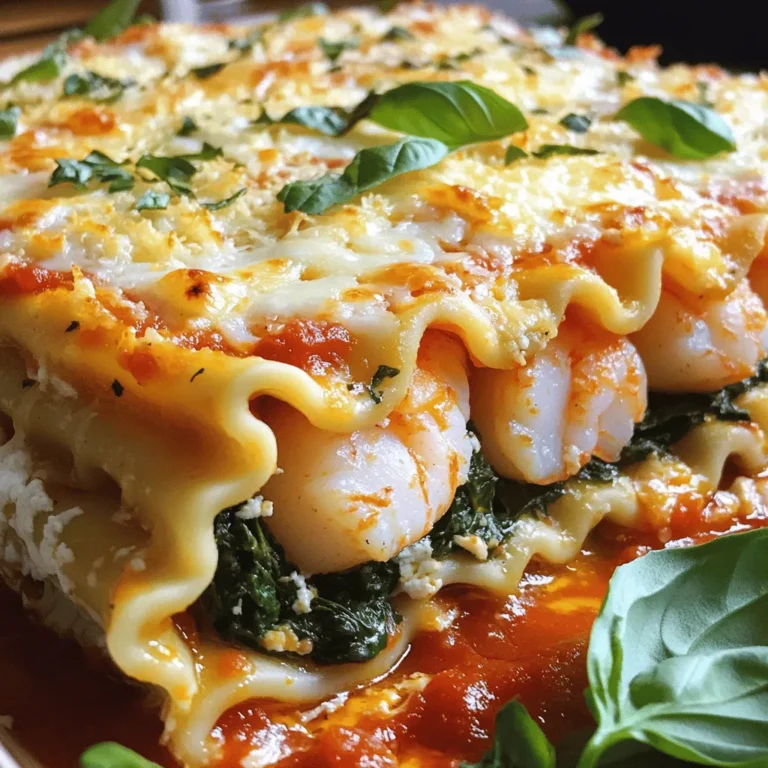 To make a tasty seafood lasagna, gather these simple items: - 9 lasagna noodles - 1 tablespoon olive oil - 1 pound shrimp, peeled and deveined - 1 pound scallops - 2 cups fresh spinach, chopped - 2 cups ricotta cheese - 1 large egg - 1 teaspoon dried oregano - 2 cups mozzarella cheese, shredded - 1 cup Parmesan cheese, grated - 3 cups marinara sauce - Salt and pepper to taste - Fresh basil leaves for garnish These ingredients create layers of flavor. The shrimp and scallops give a nice seafood taste. The cheeses add creaminess, while the spinach brings freshness. Want to kick up the flavor? Try these optional ingredients: - 1 cup cooked crab meat - 1 teaspoon red pepper flakes - 1 tablespoon fresh parsley, chopped - Zest of 1 lemon Adding crab meat enhances the seafood mix. Red pepper flakes can give some heat. Parsley and lemon zest add brightness to each bite. If you have dietary needs, here are some easy swaps: - Use gluten-free lasagna noodles for a gluten-free option. - Swap ricotta with cottage cheese for a lower-fat choice. - Replace shrimp and scallops with tofu or mushrooms for a vegetarian dish. - Use dairy-free cheese for a vegan-friendly option. These substitutions keep the dish enjoyable while meeting your needs. Get creative and make the recipe your own! First, preheat your oven to 375°F (190°C). This ensures that your lasagna cooks evenly. While the oven heats, boil a large pot of salted water. Once it boils, add 9 lasagna noodles. Cook them according to the package instructions until they are al dente. After cooking, drain the noodles and set them aside on a clean surface. In a large skillet, pour in 1 tablespoon of olive oil. Place the skillet over medium heat. Once the oil is hot, add 1 pound of peeled and deveined shrimp and 1 pound of scallops. Cook them for 2-3 minutes. They should start to turn opaque. Next, stir in 2 cups of fresh chopped spinach. Cook until the spinach wilts. Season the mixture with salt and pepper to your taste. After that, remove the skillet from the heat. In a separate bowl, mix 2 cups of ricotta cheese, 1 large egg, and 1 teaspoon of dried oregano. Add a pinch of salt and pepper, then stir until smooth. In a 9x13 inch baking dish, spread a thin layer of marinara sauce on the bottom. Place 3 lasagna noodles over the sauce. Next, layer half of the ricotta mixture, followed by half of the seafood mixture. Sprinkle some mozzarella cheese and add another layer of marinara sauce. Repeat this layering process. Start with 3 more lasagna noodles, add the rest of the ricotta, and then the remaining seafood. Sprinkle more mozzarella cheese and cover with marinara sauce. For the top, place the last 3 noodles and cover with the rest of the marinara sauce. Finish with the remaining mozzarella and 1 cup of grated Parmesan cheese. Cover the dish tightly with aluminum foil and place it in your preheated oven. Bake for 25 minutes. After that, remove the foil and bake for another 15 minutes. The cheese should be bubbly and golden brown. Once done, let the lasagna rest for about 10 minutes. Before serving, garnish with fresh basil leaves for extra flavor. Enjoy your culinary creation! For the complete recipe, refer to the Full Recipe mentioned earlier. To make your seafood lasagna shine, focus on the texture. Use fresh seafood like shrimp and scallops. Cook them just enough so they are tender. Overcooking can make them rubbery. When making the ricotta mixture, blend it until smooth. This helps create a creamy layer that pairs well with the noodles. Don’t skip the fresh spinach; it adds color and nutrients. One common mistake is using too much marinara sauce. This can make your lasagna soggy. Instead, use just enough to moisten the layers without drowning them. Another issue is not letting the lasagna rest after baking. If you slice it too soon, the layers may fall apart. Let it sit for ten minutes to firm up. Lastly, make sure you cook the noodles al dente. This keeps them from becoming mushy during baking. Layering is key to a great seafood lasagna. Start with a thin layer of sauce on the bottom. This prevents sticking. Place three noodles down, then half the ricotta mix. Follow with half the seafood and a sprinkle of mozzarella. Repeat this process. For the top layer, use the remaining noodles and finish with sauce and cheese. For a beautiful finish, add extra mozzarella and Parmesan on top. This creates a golden crust that is hard to resist. {{image_4}} You can mix up the seafood in this dish. Instead of shrimp and scallops, try crab meat or lobster. Use a mix of mussels and clams for a briny kick. Each seafood adds its own unique flavor. Feel free to swap in your favorites for a personal touch. If you want a veggie version, skip the seafood completely. Use mushrooms for a meaty texture. Zucchini slices or eggplant can also work well. Add in more spinach or kale for extra greens. You can make a creamy sauce with ricotta and herbs to keep it rich and tasty. Herbs and spices can take your lasagna to the next level. Fresh basil and parsley add a pop of freshness. Thyme or rosemary brings warmth and depth. A pinch of red pepper flakes adds a nice heat. Experiment with different flavors to find your favorite mix. These small changes can make a big difference in taste. Once you finish your seafood lasagna, you may have some leftovers. To store them well, let the lasagna cool to room temperature. Cut it into portions for easy access. Place each piece in an airtight container. You can also wrap it tightly with plastic wrap. This helps keep it fresh and tasty for longer. If you want to save some for later, freezing is a great option. First, let the lasagna cool completely. Then, wrap the whole dish or individual portions in aluminum foil. You can also use freezer-safe containers. Label each with the date and type. This way, you won’t forget what’s inside. Frozen seafood lasagna can last for up to three months. When it’s time to enjoy your lasagna again, reheating it properly is key. If you have a single slice, the microwave works well. Heat it for one to two minutes, checking to avoid drying it out. For larger portions, use an oven. Preheat it to 350°F (175°C). Cover the lasagna with foil to keep it moist. Bake for about 20 to 25 minutes, or until heated through. This way, your seafood lasagna stays flavorful and delicious. For the full recipe, check out the detailed steps above. Seafood lasagna can last about 3 to 5 days in the fridge. Make sure you store it in an airtight container. This keeps it fresh and prevents it from drying out. If you want it to last longer, consider freezing it instead. Yes, you can use frozen seafood for this recipe. Just thaw it beforehand and pat it dry. This step helps remove excess moisture. This way, your lasagna won't become too watery. Frozen shrimp and scallops work great in this dish. Several sides pair well with seafood lasagna. A fresh garden salad is a great choice. You can also serve garlic bread for a crunchy contrast. Steamed asparagus or sautéed spinach adds a nice touch, too. These sides balance the rich flavors of the lasagna and create a hearty meal. For the full recipe, check out the complete guide to making seaside delight seafood lasagna. Seafood lasagna is a delightful dish that combines layers of rich flavor and texture. This blog covered the key ingredients, from the seafood to healthy substitutions. We explored step-by-step instructions, ensuring you can easily assemble it at home. I shared tips to avoid mistakes and variations to keep your meals exciting. Remember to store leftovers properly for later enjoyment. With this guide, you’re ready to impress with your seafood lasagna. Enjoy the cooking process and the delicious results!