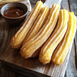 To make cinnamon sugar churros, gather these ingredients: - 1 cup water - 1/2 cup unsalted butter - 1 tablespoon granulated sugar - 1/4 teaspoon salt - 1 cup all-purpose flour - 2 large eggs - 1 teaspoon vanilla extract - 1 tablespoon ground cinnamon - 1/2 cup granulated sugar (for coating) - Vegetable oil (for frying) These ingredients come together to create a sweet treat that is crispy on the outside and soft on the inside. The water, butter, and sugar create a rich dough. The eggs add fluffiness, while vanilla and cinnamon give a lovely flavor. Using the right brand of flour can help with texture. Always choose high-quality butter for better taste. Fresh eggs provide a nice lift to the dough. When frying, vegetable oil is a great choice. It has a high smoke point and keeps the churros crispy. You can use other oils, but they may change the taste. For the cinnamon-sugar coating, mix ground cinnamon with sugar to enhance the sweetness. I recommend using fresh cinnamon for a stronger flavor. For the full recipe, check out the details for the steps to make these delicious churros. Start by making the dough for your churros. In a medium saucepan, combine these key ingredients: - 1 cup water - 1/2 cup unsalted butter - 1 tablespoon granulated sugar - 1/4 teaspoon salt Place the saucepan over medium heat and bring this mixture to a boil. Stir it occasionally to help the butter melt fully. Once it boils, remove the pan from heat. Now, add in 1 cup of all-purpose flour. Stir this in quickly with a wooden spoon. You want to mix until you see a smooth dough form that pulls away from the sides of the pan. Let the dough rest for about 5 minutes. This helps cool it down. After that, add 2 large eggs, one at a time. Mix well after each egg until the dough is smooth. Then, stir in 1 teaspoon of vanilla extract. This adds a lovely flavor to your churros. Now it’s time to fry! Pour enough vegetable oil into a deep pan to reach about 2 inches deep. Heat the oil to 350°F (175°C). Use a thermometer for best results. While the oil heats, transfer the churro dough into a piping bag with a large star tip. Once the oil is hot, carefully squeeze out strips of dough, about 4-6 inches long, into the oil. Be sure to cut the dough with scissors for even lengths. Fry each churro until they turn golden brown, about 2-3 minutes per side. Use tongs to lift them out and place them on paper towels to drain excess oil. Enjoy the warm churros as you coat them in cinnamon sugar for that sweet finish! For the complete details, check the Full Recipe. To make the best churros, start with the dough. The right consistency is key. When you mix in the flour, it should form a smooth, thick ball. If it feels too sticky, add a bit more flour. If it’s too dry, add a tiny splash of water. Next, heat the oil carefully. Use a thermometer to ensure it reaches 350°F (175°C). This temperature is perfect for frying. If the oil is too hot, the churros will burn. If it’s too cold, they will absorb too much oil. Fry in small batches. This way, the dough cooks evenly and turns golden brown. Churros are great on their own, but they shine with dips. A rich chocolate sauce is a favorite. To make it, melt chocolate with a splash of cream. Another option is dulce de leche. Its sweet, caramel flavor pairs nicely with churros. For presentation, serve churros in a tall container. This adds height and fun to your plate. Place small bowls of dips on the side. This makes it easy for everyone to grab a churro and dip it! {{image_4}} You can have fun with churros by adding different flavors. One tasty option is to fill your churros with chocolate or caramel. To do this, simply pipe melted chocolate or caramel into the middle of the dough before frying. This makes each bite a sweet surprise! Another option is to spice things up a bit. You can add nutmeg or cardamom to your dough for a warm, cozy flavor. Just mix in a pinch of either spice with your flour. This gives your churros a unique twist that will impress your friends. If you need gluten-free churros, you can use a gluten-free flour blend. This works well and keeps the churros light and fluffy. Make sure to check the blend for the right ingredients and ratios. For those who follow a vegan diet, you can swap out the eggs and butter. Use a flaxseed meal as an egg replacement. Mix one tablespoon of flaxseed meal with three tablespoons of water and let it sit for a few minutes until it thickens. For the butter, use a plant-based alternative. These changes will keep your churros delicious and suitable for everyone. For the full recipe, check out the detailed instructions above. To keep your churros fresh, store them in a sealed bag or container. This helps prevent them from getting stale. Place the container in a cool, dry place. If you want to keep them longer, the fridge works too. Just make sure they cool down before storage. For reheating, use an oven set to 350°F (175°C). Bake the churros for about 5-7 minutes. This will restore their crispiness. Microwaving is quick but can make them soft. If you use a microwave, heat for no more than 15 seconds. You can freeze churros to enjoy later. For uncooked churros, pipe the dough onto parchment paper. Then, freeze them on a tray for about an hour. Once solid, transfer them to a freezer bag. This method keeps their shape intact. For cooked churros, let them cool completely first. Place them in a freezer bag, leaving some air out. This helps keep them from getting freezer burn. When you're ready to eat them, defrost in the fridge overnight. Then, reheat in the oven for the best texture. Enjoy your churros just as delicious as the day you made them! For the full recipe, check out the earlier section. Churros stay fresh for about one to two days. Store them in an airtight container at room temperature. They can become soft if left out too long. If you want to keep them longer, freeze them. To reheat, warm them in an oven at 350°F for about 10 minutes. This helps them regain their crunch. Yes, you can use different oils! Good choices are canola oil, peanut oil, or sunflower oil. These oils have high smoke points. This means they can handle the heat without burning. You can choose based on your taste preference. Each oil will give a slightly different flavor and texture. Churros are tasty on their own, but dipping sauces make them better! Popular choices include chocolate sauce and caramel sauce. You could also try dulce de leche or whipped cream. Some people love to dip churros in coffee, too. Experiment with different sauces to find your favorite! You can make churros without eggs! Use a simple recipe with just flour, water, butter, and baking powder. Replace eggs with mashed bananas or applesauce for binding. This keeps the dough together while frying. You can still enjoy delicious churros without eggs with this easy swap. Check out the Full Recipe for more tips! Making churros is fun and easy with the right steps and ingredients. You learned the simple recipe, from mixing the dough to frying it to perfection. Remember, practice makes perfect. Experiment with flavors and serving ideas to make your churros unique. Store or freeze leftovers for later. With these tips, you’ll create delicious churros every time. Enjoy your sweet treat and share your creations!