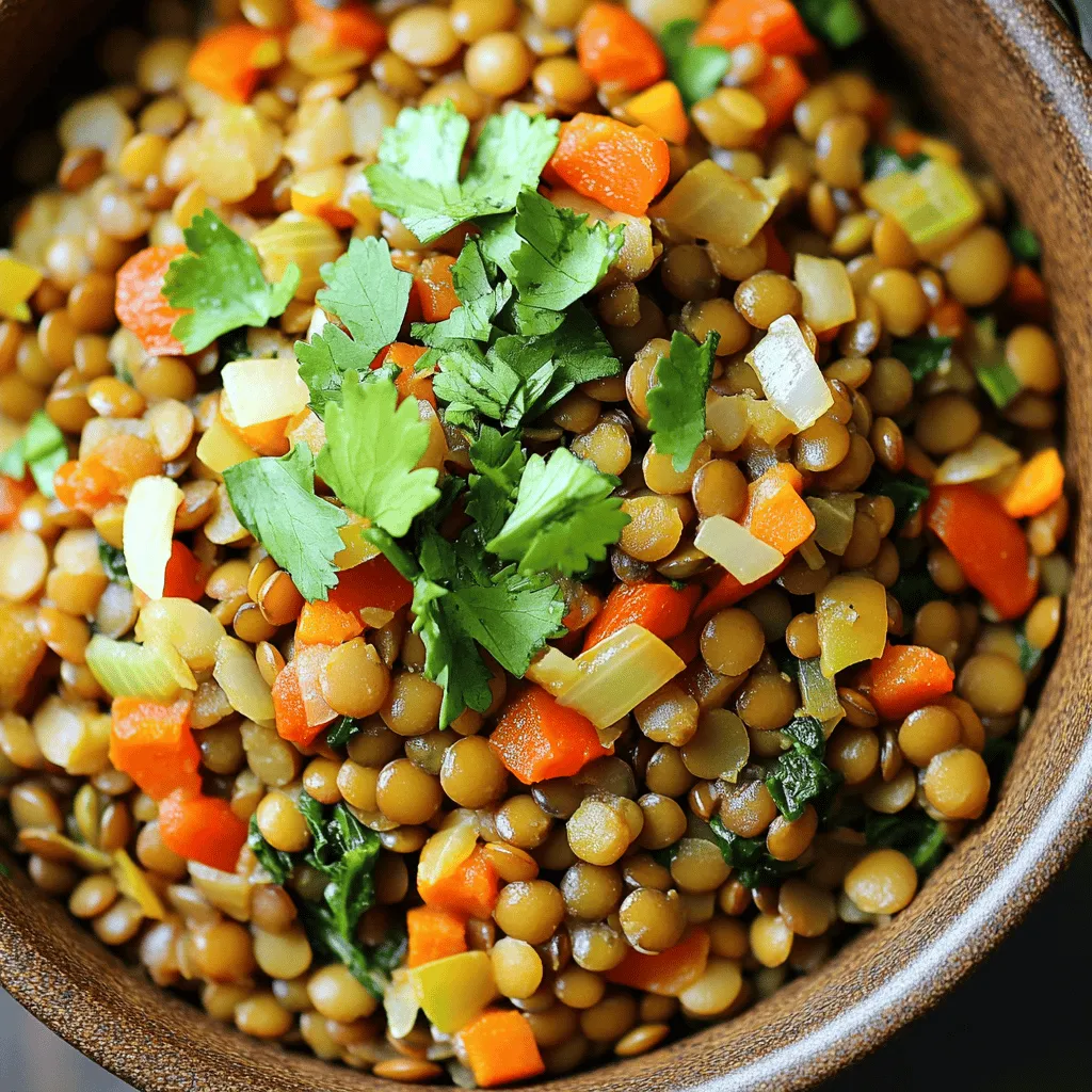 - 1 cup brown or green lentils, thoroughly rinsed - 1 medium onion, finely chopped - 3 cloves garlic, minced - 1 medium carrot, diced - 1 medium red bell pepper, chopped - 2 teaspoons ground cumin - 1 teaspoon ground coriander - 1 teaspoon ground cinnamon - 1/2 teaspoon smoked paprika - 1/4 teaspoon cayenne pepper (optional) - 1 can (14 oz) diced tomatoes, including juices - 4 cups vegetable broth - 1 cup fresh spinach, roughly chopped - Salt and pepper to taste - 2 tablespoons olive oil - Chopped fresh cilantro or parsley for garnish - Lentil options: You can use brown or green lentils. Both work well. Brown lentils soften more. Green lentils hold their shape better. Choose based on your texture preference. - Vegetable broth alternatives: If you don't have vegetable broth, water works too. You can add more spices to enhance the flavor. - Optional add-ins or toppings: Feel free to add more veggies like zucchini or kale. You can also top with a dollop of yogurt or feta cheese for creaminess. This recipe is simple and flexible. You can mix and match ingredients to suit your taste. For the full recipe, check out the Moroccan Instant Pot Lentils. Start by setting your Instant Pot to the Sauté function. Pour in 2 tablespoons of olive oil and let it heat for about one minute. Once the oil is hot, add 1 medium onion, finely chopped. Cook the onion for 3-4 minutes until it turns soft and fragrant. Then, mix in 3 cloves of minced garlic, 1 medium diced carrot, and 1 medium red bell pepper, chopped. Keep stirring for another 2-3 minutes until these veggies soften a bit. Next, it's time to add spices. Sprinkle in 2 teaspoons of ground cumin, 1 teaspoon of ground coriander, 1 teaspoon of ground cinnamon, and 1/2 teaspoon of smoked paprika. If you like heat, add 1/4 teaspoon of cayenne pepper. Stir these spices into the veggie mix for about 1 minute. This helps the spices release their wonderful aromas. Now, pour in 1 cup of rinsed lentils and 1 can of diced tomatoes, including the juices. Add 4 cups of vegetable broth too. Stir everything well to mix the lentils and veggies evenly. Secure the lid on the Instant Pot, making sure the valve is set to “Sealing.” Select the Manual or Pressure Cook setting, set the timer to 15 minutes, and cook on high pressure. After the cooking time is up, let the pot cool down naturally for about 10 minutes. This is called natural release. After that, carefully switch the valve to “Venting” to let out any remaining steam. Once the pressure is gone, carefully remove the lid. Toss in 1 cup of roughly chopped spinach and stir gently. Let the spinach wilt for a few minutes. Taste your lentil mixture and adjust the seasoning with salt and pepper as needed. For the full recipe, be sure to check the detailed instructions. - Overcooking lentils: This can make them mushy. Always stick to the cooking time. Lentils should remain firm yet tender. - Skipping the natural release: The steam helps finish cooking. If you skip this step, your lentils may be undercooked. Allow at least 10 minutes for natural release. - Adjusting spice levels to taste: Moroccan spices can be bold. Start with less and add more. This way, you control the heat and flavor. - Garnishing ideas to enhance presentation: Fresh herbs like cilantro or parsley add color. A squeeze of lemon brightens the dish. Serve in colorful bowls for a fun touch. - Prepping ingredients in advance: Chop your veggies and measure spices ahead of time. This makes cooking quick and easy. Store them in airtight containers. - Cooking in bulk for meal prep: Make a larger batch and store leftovers. This way, you have ready meals for busy days. Enjoy them throughout the week! {{image_4}} You can make Moroccan Instant Pot lentils even better by adding harissa. Harissa is a spicy paste made from peppers and spices. It brings heat and depth to the dish. Just add a tablespoon when you mix in the spices. This small change makes a big impact! If you want to keep it vegan, you can skip the optional cayenne. The other spices already add great flavor. You can also try adding coconut milk for a creamier texture. This twist keeps the dish comforting and satisfying. You can also swap lentils for quinoa or barley. Both grains cook well in the Instant Pot. They offer different textures and flavors. Quinoa is light and fluffy, while barley adds chewiness. Adding other vegetables is another fun way to change the dish. Try adding diced zucchini or chopped kale. These veggies mix well with the spices. They also boost the nutrition in your meal. Pair your Moroccan lentils with fresh bread or a simple salad. Crusty bread helps soak up the tasty sauce. A side salad adds crunch and freshness to your plate. You can also serve the lentils next to roasted vegetables. Roasted carrots or sweet potatoes make great side dishes. They balance the spices and add sweetness to your meal. For the full recipe, check the recipe section above! To store leftovers, place them in an airtight container. This keeps moisture in and helps prevent spills. Make sure to cool the lentils before sealing the container. The best way to reheat is in the microwave or on the stove. If using the stove, add a splash of water to prevent sticking. You can freeze portions of Moroccan Instant Pot Lentils for later use. Divide them into smaller containers, leaving space for expansion. This helps keep the lentils fresh. To thaw, move a container to the fridge overnight. Reheat on the stove or in the microwave until hot. In the fridge, the dish stays fresh for about five days. Look for signs of spoilage, like an off smell or mold. If you see these signs, do not eat the lentils. Safety first! Store your food wisely for the best taste and health. To add spice, try these ideas: - Increase cayenne pepper to 1/2 teaspoon. - Add a pinch of red pepper flakes. - Mix in harissa paste for extra heat. - Serve with hot sauce on the side. These adjustments will give your lentils a nice kick. Be sure to taste as you go. You want the spice to enhance the dish, not overpower it. Yes, you can use dried lentils. However, you need to adjust cooking times. For dried lentils: - Rinse and soak them for at least 30 minutes. - Increase the cooking time to 25 minutes in the Instant Pot. - Add an extra cup of vegetable broth to ensure they cook properly. Dried lentils may take longer, but they pack great flavor. Moroccan lentils pair well with: - Crusty bread for dipping. - A fresh salad with lemon dressing. - Steamed rice or couscous to soak up the sauce. - Roasted vegetables for added texture. These sides create a well-rounded meal, balancing flavors and textures. Yes, you can adapt this recipe for a regular pot. Use these steps: 1. Sauté the vegetables over medium heat in a large pot. 2. Add spices and mix for 1 minute. 3. Stir in lentils, tomatoes, and vegetable broth. 4. Cover the pot and simmer for 30-35 minutes until lentils are tender. A regular pot takes longer but gives similar results. Absolutely! Moroccan Instant Pot Lentils are great for meal prep. Here are some tips: - Cook a big batch at once and store portions in the fridge. - Keep them in airtight containers for up to 5 days. - Reheat on the stove or in the microwave before serving. They stay tasty and are perfect for quick lunches or dinners. This blog post covered all you need for Moroccan Instant Pot Lentils. You learned about essential ingredients, step-by-step cooking instructions, and helpful tips. We also explored ingredient swaps and serving suggestions to spice things up. Whether you're a novice or an expert, this dish is simple and rewarding. Enjoy the flavors and get creative with adjustments. Cooking should be fun and tasty!