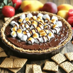 - 1 cup semisweet chocolate chips - 1 cup mini marshmallows - 1/2 cup graham cracker crumbs - 2 tablespoons unsalted butter, melted - 1 teaspoon vanilla extract - Pinch of sea salt - Graham crackers and an assortment of fresh fruits (such as strawberries, bananas, and apple slices) for dipping To make the best S'mores dip, you need fresh and quality ingredients. The chocolate chips should be semisweet for rich flavor. Mini marshmallows add that perfect gooeyness. Use graham cracker crumbs for a nice crunch. Unsalted butter helps the dip blend smoothly, while vanilla extract enhances the taste. A pinch of sea salt balances the sweetness. For dipping, choose graham crackers and fresh fruits like strawberries or bananas. These add flavor and a fun twist. - Use cup measurements for accuracy. This ensures the right balance of flavors. - Always check freshness of your ingredients. Old chocolate or stale marshmallows can ruin your dip. When you gather your ingredients, make sure they are measured correctly. It really makes a difference in the final taste. Fresh ingredients do not only taste better, but they also help the dip look nice. Enjoy preparing this delightful dip! 1. Preheating the oven: Start by setting your oven to 350°F (175°C). This step is key to making sure your dip bakes evenly. 2. Mixing the chocolate base: In a medium bowl, mix together 1 cup of semisweet chocolate chips, 2 tablespoons of melted unsalted butter, 1 teaspoon of vanilla extract, and a pinch of sea salt. Stir until it’s smooth. This base will be rich and creamy. 3. Assembling the dip layers: Pour the chocolate mixture into a 9-inch pie dish. Spread it evenly. Next, sprinkle 1/2 cup of graham cracker crumbs over the chocolate. This adds a nice crunch. Top it off with 1 cup of mini marshmallows, spreading them out to cover the chocolate completely. 1. Timing and temperature settings: Place the dish in your preheated oven and bake for 10-12 minutes. This lets the chocolate melt and the marshmallows puff up. 2. Indicators for doneness: Keep an eye on the dip. It’s ready when the marshmallows turn a lovely golden-brown. The chocolate should be gooey and melted. Follow these steps, and you'll have a warm, gooey s'mores dip that everyone will love. You can find the complete recipe above. To get the best melt for your s'mores dip, ensure you use good-quality semisweet chocolate chips. They melt smoothly and create a rich flavor. Mix the chocolate with melted butter and a pinch of salt for a deeper taste. Spread this mixture evenly in your baking dish. This will help it melt uniformly. Timing is key for golden-brown marshmallows. Bake the dip for 10-12 minutes at 350°F (175°C). Watch closely during the last few minutes. Once the marshmallows turn a lovely golden-brown, it’s ready. You want them to be toasted but not burnt. For dipping, fresh fruits add a fun twist. Strawberries, bananas, and apple slices are my favorites. They balance the sweetness of the dip and add a refreshing crunch. You can even try pairing the dip with some pretzels for a salty contrast. Adjusting sweetness is easy. If you prefer a less sweet dip, use dark chocolate instead of semisweet. You can also reduce the amount of chocolate or add more graham cracker crumbs. This way, you control the sweetness to fit your taste. Enjoy exploring these options to make your dip just right! {{image_4}} You can make S'mores dip even more fun! Try adding peanut butter or Nutella. Just swirl it into the chocolate layer before baking. This twist adds a rich, nutty flavor that pairs well with the sweet chocolate and marshmallows. For those who need gluten-free options, use gluten-free crackers. Many brands make great alternatives. You can enjoy the same delicious dip without worry. Just crush the gluten-free crackers and use them as a base. You can change your S'mores dip for the seasons. In fall, add pumpkin spice to the chocolate mix. This gives it a warm, cozy flavor that feels perfect for chilly days. In summer, think fresh fruits! Add sliced strawberries, bananas, or even peaches. These fruits add a bright, juicy touch. They also balance the sweetness of the dip. You will love dipping these fruits into the warm, gooey mix! After enjoying your S'mores dip, let it cool down. I recommend covering it tightly with plastic wrap or transferring it to an airtight container. This helps keep it fresh. You can store it in the fridge for up to three days. Ensure you check for any signs of spoilage before eating. To reheat your leftover dip, use an oven-safe dish. Preheat your oven to 350°F (175°C). Heat for about 10 minutes. Check to see if the chocolate is gooey again. You can also use a microwave. Place your dip in a microwave-safe bowl. Heat in short bursts of 20 seconds. Stir between each burst to keep it smooth. Avoid overheating to keep that yummy taste. Can I make S'mores Dip in advance? Yes, you can prepare S'mores Dip ahead of time. Mix the chocolate and butter in a bowl. Layer the chocolate, graham crumbs, and marshmallows in your dish. Cover it with plastic wrap and store it in the fridge for up to 24 hours. When you're ready, just bake it in the oven. This way, you save time before serving. What can I use instead of graham crackers? If you want to switch it up, use digestive biscuits or vanilla wafers. You could even try chocolate cookies for a richer taste. These alternatives will still give you that crunchy texture. Feel free to experiment with different flavors to find your favorite. What to do if chocolate doesn't melt properly? If the chocolate doesn't melt, check the oven temperature. Make sure it's preheated to 350°F (175°C). If it’s not melting, try covering the dish with foil to help trap heat. This can speed up the melting process. Stir the chocolate gently to encourage it to melt evenly. Why are my marshmallows not browning? If marshmallows aren't browning, they might not be in the oven long enough. Keep an eye on them during the last few minutes of baking. If they still look pale, switch the oven to broil for a minute. Watch closely, as they can burn quickly. This will give them that beautiful golden color. S'mores dip is a fun and tasty treat that everyone loves. Remember the key ingredients: chocolate chips, marshmallows, and graham cracker crumbs. Follow the steps for a perfect bake and use my tips to make it even better. Get creative with different flavors and toppings to keep it fresh. Store any leftovers properly for later enjoyment. Now it's your turn to whip it up and delight your friends and family. Enjoy your delicious creation!