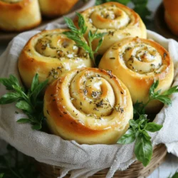 - 3 cups all-purpose flour - 1 packet (2 ¼ teaspoons) active dry yeast - 1 teaspoon granulated sugar - 1 teaspoon sea salt - 1 cup warm water (approximately 110°F / 43°C) - ¼ cup extra-virgin olive oil - 4 cloves garlic, finely minced - 2 tablespoons fresh parsley, finely chopped - 2 tablespoons fresh basil, finely chopped - 1 tablespoon fresh rosemary, finely chopped - ½ teaspoon freshly ground black pepper - 1 tablespoon melted butter (for brushing) Gathering fresh ingredients is key to making Herb & Garlic Swirl Rolls. The main ingredients create the dough, while the flavor enhancers add depth. The melted butter gives a nice finish when the rolls bake. You want to use high-quality olive oil for the best flavor. Fresh herbs bring life to these rolls. Use them straight from the garden if you can! Garlic, being the star ingredient, brings a rich taste that pairs perfectly with the herbs. When mixing the dough, the warmth of the water helps the yeast activate. This step is very important for light and fluffy rolls. The dough needs to rise well, so make sure to use the right temperature. Using these ingredients, you will create a beautiful dish. For the full recipe, feel free to check the provided link. Enjoy making these delightful rolls! - Step 1: Combine warm water with sugar and dry yeast. - Step 2: Allow it to sit until frothy. To start, take one cup of warm water. It should be about 110°F (43°C). This warmth wakes up the yeast. Add one teaspoon of sugar and a packet of active dry yeast. Stir gently. Let it sit for 5 to 10 minutes. You want it to look foamy. This means the yeast is ready to work. - Step 3: Mix flour and salt, create a well, and add the yeast mixture and olive oil. - Step 4: Stir until a shaggy dough forms. In a large bowl, add three cups of all-purpose flour and one teaspoon of sea salt. Mix them well. Create a small well in the center. Pour in your yeast mix and one-fourth cup of extra-virgin olive oil. Mix with a spoon until you see a shaggy dough. It should look messy but come together. - Step 5: Knead the dough on a floured surface for 8-10 minutes. - Step 6: Place in a greased bowl, cover, and let rise for 1 hour. Now, turn the dough out onto a floured surface. Knead it with your hands for 8 to 10 minutes. You want it smooth and elastic. Form the dough into a ball. Put it in a greased bowl. Cover it with a kitchen cloth. Let it rise in a warm spot for about one hour. It should double in size. - Step 7: Mix chopped herbs and minced garlic in a bowl. While the dough rises, prepare the filling. Take four cloves of minced garlic and mix them with two tablespoons each of chopped parsley and basil. Add one tablespoon of chopped rosemary and half a teaspoon of black pepper. Stir it all together. The smell will be amazing! - Step 8: Roll out the dough, add filling, and roll it tightly. - Step 9: Cut the log into 12 equal pieces. Once the dough rises, punch it down gently. Roll it out into a rectangle, about a quarter-inch thick. Spread your herb and garlic mixture evenly on top, leaving a small border. Roll the dough up tightly into a log. Use a sharp knife to cut it into 12 equal pieces. - Step 10: Arrange in a greased dish, let rise for 30 minutes. - Step 11: Bake at 375°F (190°C) for 25-30 minutes. Place the rolls in a greased baking dish, cut side up. Cover them and let them rise for another 30 minutes. Preheat your oven to 375°F (190°C). Brush the tops of the rolls with melted butter for a nice finish. Bake for 25 to 30 minutes. They should be golden brown. Enjoy the warm, delicious smell of your Herb & Garlic Swirl Rolls! For the full recipe, check the section above. Kneading dough is key to good rolls. Use your palms to push the dough away. Fold it over and repeat. Knead for about 8-10 minutes until smooth. This builds gluten, which makes rolls fluffy. To check if your dough has risen well, look for size. It should double in size. You can also use the finger test. Lightly poke the dough; if it springs back, it’s ready. If it stays indented, give it more time. Want to add more flavor? Try other herbs like thyme or dill. You can also add some crushed red pepper for heat. Just be careful with the amounts. A little can go a long way. For a richer garlic flavor, roast the garlic first. Roasting softens it and brings out sweetness. Mix it with your herbs for a deeper taste. Achieving a golden crust is easy. Brush the rolls with melted butter before baking. This adds color and flavor. You can also sprinkle some sea salt on top for extra crunch. To know when your rolls are done, tap the bottom. If it sounds hollow, they are ready. You can also look for a golden brown color on top. Enjoy the warm smell that fills your kitchen! For more details, check out the Full Recipe. {{image_4}} You can change the flavor by using different herbs. Thyme or dill work well. Use about the same amount as parsley and basil. If you want a stronger taste, add more herbs. Fresh herbs give the best flavor, but dried herbs can work too. Just remember, use less dried, as it's more potent. Adding cheese makes these rolls even better. Try mozzarella or cheddar for a tasty twist. Spread a layer of cheese with the herb filling. This gives each roll a gooey center. When baking, cheese can melt and bubble over. Use parchment paper to catch any drips. For a gluten-free version, switch all-purpose flour for gluten-free flour. Look for a blend that includes xanthan gum. This helps the rolls rise and gives them a nice texture. For yeast activation, use warm water like in the main recipe. Let it sit until bubbly, just like with regular flour. Adjust the baking time if needed; gluten-free rolls may bake faster. To keep your Herb & Garlic Swirl Rolls fresh, store them in a bread bag. This helps them stay soft. If you have warm rolls, let them cool before you store them. If you want to keep them longer, use the refrigerator or freezer. Wrap them well in plastic wrap. Then place them in a freezer bag. They’ll stay fresh for weeks. When it’s time to eat your rolls again, reheating them is key. You can use a microwave or an oven. If you use the microwave, heat them in 10-second bursts. This keeps them soft. If you prefer the oven, wrap them in foil. Heat at 350°F for about 10 minutes. This gives a nice crust and warms them through. Herb & Garlic Swirl Rolls can last up to four days in the pantry. They are best when fresh but can stay tasty in the fridge for a week. Look for signs of spoilage like dryness or a hard crust. If they smell off or have mold, it’s time to toss them. Enjoy your rolls while they are at their best! To get light and fluffy rolls, follow these tips: - Use fresh yeast for the best rise. - Knead the dough well to develop gluten. - Let the dough rise in a warm, draft-free spot. - Don’t rush the rising time; give it at least one hour. - Ensure your oven is fully preheated before baking. Yes, you can make the dough in advance. Here’s how: - After kneading, place the dough in a greased bowl. - Cover it tightly with plastic wrap. - Refrigerate it for up to 24 hours. - When ready, let it sit at room temperature for about 30 minutes before rolling. These rolls pair well with many dishes: - Serve them with a warm bowl of soup. - They go great with a fresh salad. - Try them with a cheese board for a fun snack. - A small dish of olive oil and balsamic vinegar is perfect for dipping. Check these signs to know your rolls are done: - They should be golden brown on top. - Tap the bottom; it should sound hollow. - The rolls should feel light when lifted. - Use an instant-read thermometer; they should reach 190°F (88°C). Yes, you can freeze baked rolls. Follow these steps: - Allow them to cool completely after baking. - Place the rolls in a single layer on a baking sheet. - Freeze them for about an hour until solid. - Transfer to a freezer bag or container and seal tightly. - To thaw, leave them at room temperature or warm them in the oven. For the complete recipe, check out the Full Recipe section. You now have a clear guide to making delicious Herb & Garlic Swirl Rolls. We explored essential ingredients, step-by-step instructions, and tips for perfecting your rolls. You learned how to enhance flavor and try exciting variations. Keep these tips in mind for the best results. Enjoy the process and the tasty reward! You’ll impress everyone with your homemade rolls. Happy baking!
