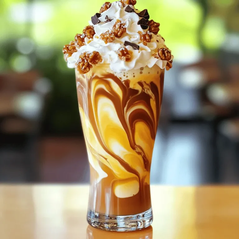 - 2 cups creamy vanilla ice cream - 1 cup rich whole milk - 1/2 cup decadent salted caramel sauce (plus extra for drizzling) - 1/2 cup praline nuts, finely chopped - Whipped cream (for topping) - A pinch of flaked sea salt - Chocolate shavings or curls If you want a dairy-free shake, try using coconut or almond milk. You can also swap the vanilla ice cream for a dairy-free version. For nuts, pecans or almonds can work well too. If you want to make your own salted caramel sauce, simply melt sugar until golden, then add cream and salt. This way, you can control the flavor and texture. Feel free to explore these options. Each change can spark new flavor paths while still keeping the essence of this delicious salted caramel praline shake. For the complete recipe, check out the Full Recipe section. - Blending the base ingredients Start with your blender. Add two cups of creamy vanilla ice cream, one cup of rich whole milk, and half a cup of decadent salted caramel sauce. Blend on medium until it's smooth and creamy. This base is the heart of your shake. - Adding praline nuts Next, take half a cup of finely chopped praline nuts. These nuts add texture and a sweet crunch. Pulse your mixture a few times. You want to blend them in without losing their delightful crunch. - Adjusting sweetness to taste After blending, taste your shake. If you want it sweeter, add more salted caramel sauce. Blend lightly just to mix it in. This step is key to making it perfect for your palate. - Drizzling caramel into serving glasses Before pouring the shake, drizzle extra salted caramel sauce along the insides of your serving glasses. This adds flavor and looks amazing. - Pouring the shake into glasses Carefully pour the shake into the prepared glasses. Make sure to leave some space at the top for your whipped cream. - Topping with whipped cream and garnishes Generously top each shake with a fluffy layer of whipped cream. Finish with a pinch of flaked sea salt to enhance the flavors. For a final touch, add chocolate shavings or curls on top. This makes your shake look fancy and inviting. Now, your Salted Caramel Praline Shake is ready to enjoy! Check out the Full Recipe for all the details. To make your salted caramel praline shake just right, focus on texture first. Start with cold ice cream and milk. This keeps the shake thick and creamy. Blend your ice cream and milk on medium speed until smooth. If you want a thicker shake, add more ice cream. For a thinner shake, add extra milk. Balancing the flavors is key. Salt enhances sweetness and rounds out flavors. Add a pinch of flaked sea salt to the shake. This small touch makes a big difference. Taste your shake before serving. If you want it sweeter, drizzle in more salted caramel sauce and blend lightly. When blending, pulse the praline nuts in at the end. This keeps them crunchy. Blend briefly and gently to mix them in. Too much blending will break them down. You want that delightful crunch in every sip. Presentation is important for any shake. Layering creates visual appeal. Drizzle salted caramel sauce down the insides of the glass before pouring in the shake. This creates a beautiful design. For garnishing, whip up some cream and pile it high on top. Add a sprinkle of flaked sea salt for an extra touch. Chocolate shavings or curls add elegance. They also give a nice contrast to the creamy shake. Choose the right glass too. A tall, clear glass shows off your work. Serve with colorful straws for fun. This makes the shake look even more inviting. Remember, a well-presented shake is a delight to share! {{image_4}} You can add more fun to your shake. Try mixing in coffee for a bold twist. A shot of espresso can wake it up! Chocolate is another great choice. Add cocoa powder or chocolate syrup for a rich taste. You can also use flavored ice cream. Caramel ice cream brings more caramel goodness. Nut ice cream gives a nutty flavor that pairs well. Feel free to incorporate other nuts or toppings. Chopped pecans or almonds work great. You can also add crushed cookies for extra crunch. These little changes can make your shake even better. Want to make it gluten-free? Use gluten-free ice cream and check your toppings. Many brands offer great options to satisfy your needs. If you're vegan, swap the ice cream and milk for plant-based versions. Almond milk or coconut milk tastes great in shakes. There are even vegan ice cream choices that are creamy and delicious. To lower the sugar content, use sugar-free caramel sauce. You can also opt for unsweetened almond milk. These options help keep the shake tasty while being healthier. Explore these variations to find your perfect Salted Caramel Praline Shake. For the full recipe, check the earlier section. Enjoy your shake journey! To keep your salted caramel praline shake fresh, store any leftovers in the fridge. Use an airtight container for the best results. The shake stays good for up to two days. Keep in mind that the shake may separate over time. Give it a quick stir before enjoying it again. If you want to save the shake for later, freezing is a great option. Pour the shake into a freezer-safe container, leaving some space at the top. This space allows the shake to expand as it freezes. It can last in the freezer for about one month. When you are ready to enjoy it, thaw the shake in the fridge overnight. This method keeps the texture smooth. Avoid thawing it in the microwave, as this can change the shake's creamy consistency. Once thawed, give it a good shake or stir to mix everything back together. For the full recipe, refer to [Full Recipe]. Can I make this shake ahead of time? Yes, you can prepare this shake ahead. Blend all the ingredients and store it in the fridge. Just give it a quick stir before serving. It’s best enjoyed fresh, but it keeps well for a day. What can I use if I don’t have praline nuts? If you don’t have praline nuts, try using toasted pecans or walnuts. Chopped almonds also work great. You can even make your own praline nuts at home with sugar and your choice of nuts. How do I customize the sweetness of the shake? To adjust the sweetness, simply add more salted caramel sauce. Blend it in until you reach your desired taste. You can also use honey or maple syrup for a natural sweetener. What is the best type of milk to use? Whole milk gives the shake a rich and creamy texture. If you want a lighter shake, use 2% milk. For a non-dairy option, almond or oat milk works well too. Can I make a non-dairy version of the Salted Caramel Praline Shake? Absolutely! Use non-dairy ice cream and your favorite plant-based milk. This way, you can enjoy the shake without dairy. Coconut milk adds a nice flavor too. Tips for achieving a thicker shake? To make a thicker shake, add more ice cream. You can also use less milk. Blending for a shorter time keeps the shake thicker, too. Adjust until you find the perfect texture. For the full recipe, check the earlier section on ingredients and instructions. Enjoy your shake! We explored creating a delicious Salted Caramel Praline Shake from scratch. You learned about the essential ingredients and substitutions, plus step-by-step instructions for mixing your shake. We also discussed tips for great texture and fun presentation ideas. Finally, I shared ways to store and customize your shake. With these insights, you can craft your perfect treat. Enjoy every sip of your unique creation!