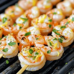 To make Lemon Garlic Grilled Shrimp Skewers, you need fresh shrimp and a few key ingredients. This dish bursts with flavor and is simple to prepare. The recipe takes about 30 minutes, from start to finish, and serves four people. Here are the ingredients you will need: - 1 pound large shrimp, peeled and deveined - 3 tablespoons extra virgin olive oil - 4 garlic cloves, finely minced - Zest from 1 whole lemon - Juice from 1 whole lemon - 1 teaspoon sweet paprika - 1 teaspoon dried oregano - Sea salt and cracked black pepper to taste - Fresh parsley, finely chopped (for garnish) - 8-10 skewers (wooden or metal; soak wooden ones in water for 30 minutes) The shrimp is the star here, so choose large, fresh shrimp for the best taste. The marinade combines olive oil, garlic, lemon zest, lemon juice, paprika, and oregano. This mix gives the shrimp a bright and zesty flavor. You only need a few tools to make this dish: - Mixing bowl for the marinade - Whisk to combine the ingredients - Skewers for grilling - Grill to cook the shrimp If you want to elevate your dish, use a grill basket or a grill mat. These tools help keep the shrimp from falling through the grates. Always ensure your grill is clean and preheated before cooking. Enjoy crafting these delicious skewers! To start, grab a medium mixing bowl. Add 3 tablespoons of extra virgin olive oil. Next, finely mince 4 garlic cloves and add them to the bowl. Then, zest one whole lemon and squeeze its juice into the bowl. Add 1 teaspoon of sweet paprika and 1 teaspoon of dried oregano. Season with sea salt and cracked black pepper to taste. Whisk everything together until smooth. This is your marinade, and it will add great flavor to the shrimp. Now, take 1 pound of large, peeled, and deveined shrimp. Add them to the marinade, making sure every shrimp is well coated. Cover the bowl with plastic wrap and place it in the fridge. Let the shrimp marinate for at least 20 minutes. This time helps the shrimp soak up all those delicious flavors. The longer you marinate, the better the taste! While the shrimp marinates, preheat your grill to medium-high heat. This is key for great grilling. Take 8 to 10 skewers (if you use wooden skewers, soak them in water for 30 minutes). Thread about 4 to 5 shrimp onto each skewer. Make sure to leave some space between the shrimp for even cooking. Once skewered, place them on the hot grill. Grill each side for about 2-3 minutes. Look for the shrimp to turn pink and opaque. Once done, remove them from the grill and let them rest for a minute. This helps the juices settle. Finally, sprinkle with chopped parsley before serving for a fresh touch. For the full recipe, check out the earlier section! To grill shrimp just right, start with fresh shrimp. Look for shrimp that smell like the ocean. If you use frozen shrimp, thaw them completely before cooking. The key is to not overcook them. Shrimp cook fast, usually in just 2-3 minutes per side. When they turn pink and opaque, they are done. Use a timer to help keep track of cooking time. To make your shrimp burst with flavor, focus on the marinade. The combination of lemon, garlic, and spices is key. Let the shrimp soak in the marinade for at least 20 minutes. This gives the flavors time to blend. You can also add a pinch of red pepper flakes for heat. Experiment with fresh herbs like thyme or basil for extra depth. Safety is important when grilling. Always ensure your grill is clean before use. For wooden skewers, soak them in water first. This helps prevent them from burning. Use tongs instead of a fork to handle shrimp. This keeps the juices in and avoids burns. Lastly, always check that shrimp are cooked through before serving. If in doubt, cut one in half to check. For the complete cooking experience, check the Full Recipe for more details. {{image_4}} You can switch the shrimp for other seafood. Try scallops or fish fillets. If you want a vegetarian option, use firm tofu or mushrooms. Instead of lemon, lime adds a fun twist. You can also try different herbs like thyme or basil for varied flavors. Grilling is not the only way to cook shrimp skewers. You can use a grill pan or broiler. Both methods work well and give nice char marks. If you prefer indoors, the oven is a great choice too. Set it to broil and cook for about 6-8 minutes. Just keep an eye on them to avoid burning. Lemon garlic grilled shrimp skewers pair well with fresh salads and rice. A light green salad with vinaigrette complements the dish nicely. For a heartier meal, serve with quinoa or couscous. Grilled vegetables like zucchini or bell peppers also make great sides. Try serving the skewers with a tangy dipping sauce like tzatziki or chimichurri for extra flavor. Check out the Full Recipe for more ideas! After enjoying your lemon garlic grilled shrimp skewers, store any leftovers right away. Place them in an airtight container. This helps keep them fresh. You can store them in the fridge for up to two days. The shrimp may lose some texture, but they will still taste great. If you want to save your shrimp for later, freezing is a good option. Make sure the shrimp are completely cool. Then, place them in a freezer-safe bag. Remove as much air as possible to prevent freezer burn. You can freeze them for up to three months. When you're ready to eat, let them thaw in the fridge overnight. Reheating your shrimp needs a gentle touch. The best way is to use a skillet. Heat it over medium heat and add a little olive oil. Once hot, add the shrimp. Cook them for a few minutes until warmed through. Avoid using a microwave, as it can make the shrimp rubbery. Enjoy your tasty dish again! For more details, check out the Full Recipe. Marinating shrimp for 20 to 30 minutes works best. This time allows the shrimp to soak up the flavors, making them tasty. If you marinate too long, the shrimp can become tough. A quick soak gives you that juicy, fresh taste you want. I recommend using large shrimp. They hold up well on skewers and won’t fall apart. Look for shrimp labeled as "U/15" or "16/20." These numbers tell you how many shrimp fit in a pound. Larger shrimp make grilling easier and give you a nice bite. Yes, you can use frozen shrimp! Just make sure to thaw them first. Place the shrimp in a bowl of cold water for about 10 to 15 minutes. Once thawed, pat them dry with a paper towel before marinating. This way, your shrimp will soak up all the lemon and garlic flavor. For the full recipe, refer to the section above! This blog post guided you through the shrimp grilling process. We covered the right ingredients, marinade tips, and equipment. You learned how to prepare and grill shrimp step-by-step. I shared tricks to enhance flavors and important safety tips. You also discovered ways to store leftover shrimp and answered common questions. Grilling shrimp can be fun and easy. Experiment with flavors and enjoy your meals. Share this journey with others who love good food.