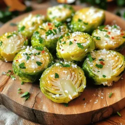- 1 pound of Brussels sprouts, thoroughly trimmed and halved - 3 tablespoons extra virgin olive oil - 4 cloves of garlic, finely minced - 1/2 cup freshly grated Parmesan cheese - 1 teaspoon garlic powder - 1/2 teaspoon red pepper flakes (optional) - Salt and freshly ground black pepper, to taste - Fresh parsley, chopped, for garnishing To make crispy garlic Parmesan Brussels sprouts, you need fresh Brussels sprouts. Trim them well and cut them in half. This helps them cook evenly and become crispy. The garlic adds a nice flavor. I like to use fresh garlic for the best taste. The olive oil ensures that the sprouts crisp up nicely in the oven. Parmesan cheese is the star here. When the cheese melts, it creates a beautiful crust. If you want a little heat, add red pepper flakes. They give a nice kick without overpowering the dish. Don’t forget to season well with salt and pepper. Lastly, fresh parsley adds a pop of color and taste. For the full recipe, check out the detailed steps to create this tasty dish. Enjoy the process of cooking these delightful sprouts! - Preheat the oven to 400°F (200°C). - Prepare the Brussels sprouts by trimming and halving them. Start with fresh Brussels sprouts. Trim off the brown ends and cut them in half. This helps them cook evenly and get crispy. - Combine Brussels sprouts with olive oil, minced garlic, garlic powder, and seasonings. In a large bowl, add the halved Brussels sprouts. Pour in the olive oil and add the minced garlic. Sprinkle in the garlic powder, salt, and black pepper. Toss everything until the sprouts are well-coated. This mix gives great flavor. - Spread sprouts on a baking sheet and roast for 20-25 minutes, flipping halfway. Spread the Brussels sprouts on a baking sheet in a single layer. This is key for crispiness. Roast them for about 20 to 25 minutes. Flip them halfway so that they turn golden and crispy on all sides. - Sprinkle Parmesan cheese immediately after roasting and toss to combine. Once the sprouts are done, take them out of the oven. Immediately sprinkle the grated Parmesan over the hot sprouts. Toss them gently to mix the cheese. The heat makes the cheese melt just right, adding a rich flavor. For the full recipe, check out the details above. Enjoy your crispy garlic Parmesan Brussels sprouts! To get those Brussels sprouts crispy, use a single layer on the baking sheet. If they overlap, they will steam instead of roast. This means less crunch. High oven temperature is also key. Preheat to 400°F (200°C) to help them roast quickly. This cooks the outside while keeping the inside tender. You can add more flavor with spices. Try smoked paprika for a smoky taste or lemon zest for brightness. If you want a kick, add cayenne pepper. For cheese, Parmesan is great, but you can switch to pecorino or even feta for a new twist. Each cheese brings its own rich flavor. When serving, present the Brussels sprouts in a colorful bowl. Sprinkle some more Parmesan on top for extra appeal. You can add a lemon wedge for a fresh touch. They pair well with grilled chicken, steak, or even fish. A light balsamic glaze drizzled on top can elevate the dish and please guests. For the full recipe, check out the Crispy Garlic Parmesan Brussels Sprouts. {{image_4}} You can change the cheese in this recipe for new flavors. If you want a lighter taste, try using mozzarella. Feta cheese adds a tangy punch, while goat cheese offers a creamy texture. Both can make your Brussels sprouts special and fun. Feel free to mix in other veggies too! Carrots or bell peppers add color and flavor. You can also add grains like quinoa for a heartier dish. If you like crunch, toss in some nuts or seeds. Almonds or sunflower seeds can boost the texture and taste. Spice up your Brussels sprouts by adding different peppers. Try jalapeños for heat or bell peppers for sweetness. You can also experiment with sauces. A drizzle of balsamic adds a sweet note, while sriracha brings heat. These changes can make each bite exciting and new. For the full recipe, check out the link. To keep your crispy garlic Parmesan Brussels sprouts fresh, follow these steps: - Cool them down: Let the sprouts cool to room temperature. This helps prevent sogginess. - Use an airtight container: Store them in a container that seals tightly. This keeps moisture out and preserves crispiness. - Refrigerate: Place the container in the fridge. They can last for about 3-4 days. When you're ready to enjoy your leftovers, reheating properly is key to keeping them crispy. Here’s how: - Preheat your oven: Set it to 375°F (190°C). This temperature helps revive the crunch. - Spread on a baking sheet: Place the sprouts in a single layer. Avoid overcrowding. - Reheat for 10-15 minutes: Check them often. You want them hot and crispy, not burnt. Freezing Brussels sprouts can be a great way to save leftovers. Here are some tips: - Cool completely: Just like with refrigeration, make sure they are fully cooled. - Use freezer-safe bags: Seal them tightly to avoid freezer burn. Removing as much air as possible helps. - Label your bags: Write the date on the bag. This way, you can track how long they’ve been frozen. When you want to eat your frozen sprouts, reheating them can be a bit different: - Skip the microwave: Instead, use the oven to keep them from getting mushy. - Bake from frozen: Preheat your oven to 375°F (190°C) and spread the frozen sprouts on a baking sheet. - Reheat for about 20-25 minutes: Check for crispiness. If they need more time, keep an eye on them. For the full recipe and more tips, check out the [Full Recipe]. To get crispy Brussels sprouts, you need a few key techniques. First, always preheat your oven to 400°F (200°C). This high heat ensures they roast rather than steam. Second, cut Brussels sprouts in half and coat them well with olive oil. This helps achieve that golden brown color. Spread them out in a single layer on the baking sheet. Do not crowd them; this will trap steam and make them soggy. Flip the sprouts halfway through roasting to help them crisp up on all sides. Yes, you can prep Brussels sprouts ahead of time. Trim and halve them, then toss them with olive oil and seasonings. Place them in an airtight container and store them in the fridge. You can roast them just before serving. This way, you save time and still enjoy a hot, crispy dish. If you want to skip Parmesan, there are great options. Nutritional yeast offers a cheesy flavor and is dairy-free. You can also try vegan cheese for a similar taste. For a lower-calorie option, use reduced-fat cheese or omit cheese altogether for a lighter dish. You can use frozen Brussels sprouts, but fresh is better for this recipe. Frozen sprouts often lose their crunch during freezing. If you use them, thaw and dry them well before roasting. This helps them crisp up better in the oven. Leftover Brussels sprouts can last up to three days in the fridge. Store them in an airtight container to keep them fresh. To reheat, use the oven or an air fryer. This will help restore some of their crispy texture. This blog post provided a complete guide for making delicious roasted Brussels sprouts. We covered the main ingredients and their roles, step-by-step instructions, and tips to get that perfect crispy finish. You can also explore variations and how to store leftovers effectively. Brussels sprouts can easily impress at any meal. I hope you feel excited to try this recipe. With a few simple adjustments, you can make this dish your own! Enjoy the process and the tasty results.