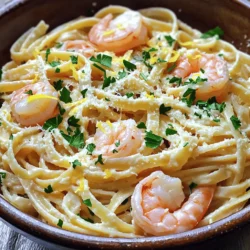 To make Garlic Butter Shrimp Pasta, you need simple, fresh ingredients that pack a punch. Here’s what you will need: - 8 oz linguine or spaghetti - 1 lb large shrimp, peeled and deveined - 4 tablespoons unsalted butter - 4 cloves garlic, minced - 1 teaspoon red pepper flakes - 1 lemon, juiced and zested - ¼ cup fresh parsley, finely chopped - Salt and pepper to taste - Grated Parmesan cheese for serving Each ingredient plays a key role in the dish. The pasta serves as a base, while shrimp adds protein. The garlic and butter create a rich sauce. Lemon juice brightens up the flavors, and parsley adds freshness. Red pepper flakes give a nice kick, which you can adjust to your taste. Make sure to use fresh ingredients for the best flavor. You can find shrimp at your local market. The pasta can be linguine or spaghetti, depending on your preference. When you combine these ingredients, you create a delightful meal that shines with flavor. For the full recipe, check out the details above! 1. Bringing water to a boil: Start by filling a large pot with water. Add a good amount of salt. Bring the water to a rolling boil over high heat. This step is important for flavor. 2. Cooking linguine or spaghetti until al dente: Once the water is boiling, add 8 ounces of linguine or spaghetti. Cook according to the package instructions, usually around 8-10 minutes. You want the pasta to be tender but still firm. 3. Reserving pasta water: Before draining the pasta, save ½ cup of the starchy cooking water. This water helps make the sauce creamy and smooth. Drain the pasta and set it aside. 1. Melting butter and sautéing garlic: In a large skillet, heat 2 tablespoons of unsalted butter over medium heat. Once the butter melts, add 4 cloves of minced garlic. Stir it for about 1-2 minutes until it smells great but does not brown. 2. Adding red pepper flakes: Now, add 1 teaspoon of red pepper flakes. This gives a nice kick to your dish. Stir well to combine the flavors. 1. Cooking shrimp in the skillet: Increase the heat to medium-high. Carefully add 1 pound of peeled and deveined shrimp to the skillet in a single layer. Season with salt and pepper. Cook the shrimp for 2-3 minutes on one side. Flip and cook for another 2-3 minutes until they turn pink and opaque. 2. Mixing in cooked pasta and butter: Once shrimp are ready, reduce the heat back to medium. Add the drained pasta to the skillet. Pour in the remaining 2 tablespoons of butter, fresh lemon juice, and lemon zest. Toss everything together gently. Add the reserved pasta water a bit at a time until the sauce coats the pasta nicely. This step brings all the flavors together, making a wonderful dish that is easy and flavorful. For the complete process, refer to the Full Recipe. To create the best garlic butter sauce, start with seasoning. Use salt and pepper to enhance the flavors. A splash of lemon juice brightens the dish. Taste as you go. Adjust until it’s just right for you. For the sauce's consistency, use reserved pasta water. This water is starchy, which helps thicken the sauce. Add it slowly until you reach your desired creaminess. A silky sauce clings perfectly to the pasta. Cooking shrimp perfectly is key. First, make sure shrimp are fresh and cleaned. This will ensure the best taste and texture. Heat your skillet to medium-high for a quick cook. Shrimp cook fast! In just 2-3 minutes, they turn pink and opaque, showing they are done. Flip them carefully and do not overcook. Overcooked shrimp can become tough. Keep an eye on them for the best results. Presentation matters! Serve the pasta in shallow bowls for a nice touch. Drizzle some melted butter on top for extra flavor. A lemon wedge adds a pop of color and lets guests add more lemon if they wish. For garnishing, consider using fresh parsley and grated Parmesan cheese. These add flavor and make the dish look beautiful. A sprinkle of herbs brightens up the meal, making it more appealing. For the full recipe, check the details provided. {{image_4}} You can switch up your pasta for this dish. Using whole wheat pasta gives it a nutty flavor. Gluten-free pasta is a great choice for those with allergies. Other pasta shapes like penne or fettuccine work well, too. These options keep the dish fresh and fun. Adding veggies makes your garlic butter shrimp pasta even better. Spinach wilts nicely and adds color. Cherry tomatoes bring sweetness and a burst of flavor. You might also try mushrooms for a rich taste. Bell peppers add crunch and a pop of color. Mix and match your favorites for a healthy twist. You can control the spice in your dish. Red pepper flakes can make it hot. If you like it mild, use less or skip them. Consider adding lemon zest for brightness. Fresh herbs like basil or cilantro can also enhance flavors. This way, each bite is just how you like it. To store leftovers, let them cool first. Place the pasta in an airtight container. This keeps it fresh and prevents strong odors. You can store it in the fridge for up to three days. Use a glass or plastic container that seals well to keep air out. When you want to reheat your pasta, the best method is to use the stove. Add a splash of water or broth to a pan. Heat on low to medium heat. Stir often to avoid burning. If you use a microwave, cover the bowl loosely. This keeps moisture in, but check every minute to mix and prevent sogginess. If you want to freeze leftovers, let them cool completely. Use a freezer-safe container or a resealable bag. Remove as much air as possible to prevent freezer burn. You can freeze the pasta for up to two months. To thaw, place it in the fridge overnight. Reheat it on the stove, adding a little water or broth as needed. This keeps it creamy and tasty. Making Garlic Butter Shrimp Pasta takes about 25 minutes. You need 10 minutes to prep the ingredients. Cooking the pasta and shrimp takes about 15 minutes. This quick time makes it a great meal for busy days. Yes, you can use frozen shrimp. Just thaw them first. Place the shrimp in cold water for 15-20 minutes. This will help them defrost quickly. Make sure to dry them well before cooking. This way, you'll get a nice sear when you add them to the pan. Garlic Butter Shrimp Pasta pairs well with many sides. You can serve it with a fresh green salad. A simple Caesar salad adds a nice crunch. Garlic bread is also a great choice. It helps soak up the delicious sauce. For a light touch, serve steamed vegetables like asparagus or broccoli. Enjoy mixing and matching your sides to find your favorite! This blog post shared a simple recipe for Garlic Butter Shrimp Pasta. We covered essential ingredients, step-by-step cooking instructions, and helpful tips. I included variations for different diets and preferences. Try this dish for a quick and delicious meal. Customize it with veggies or spice levels. Whether you refrigerate, freeze, or reheat, enjoy every bite. Eating well can be easy and fun!