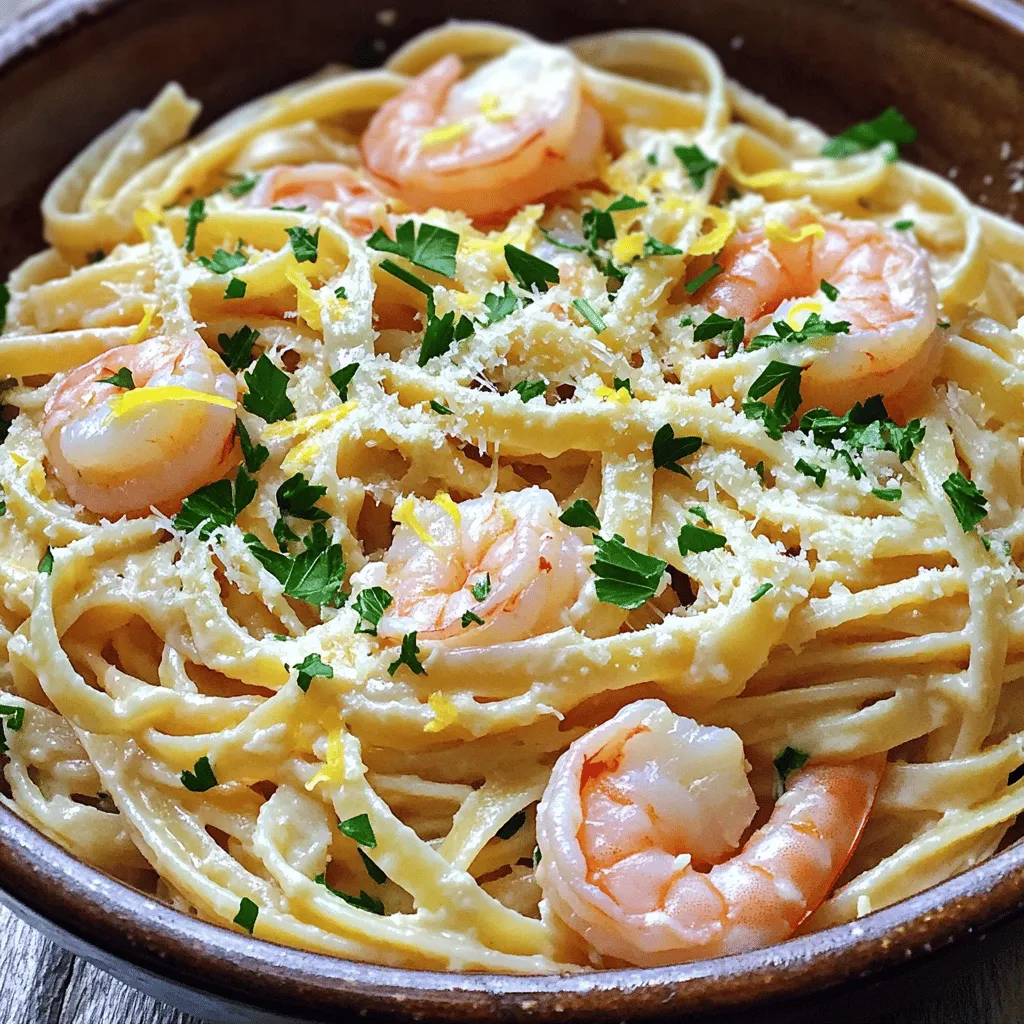 To make Garlic Butter Shrimp Pasta, you need simple, fresh ingredients that pack a punch. Here’s what you will need: - 8 oz linguine or spaghetti - 1 lb large shrimp, peeled and deveined - 4 tablespoons unsalted butter - 4 cloves garlic, minced - 1 teaspoon red pepper flakes - 1 lemon, juiced and zested - ¼ cup fresh parsley, finely chopped - Salt and pepper to taste - Grated Parmesan cheese for serving Each ingredient plays a key role in the dish. The pasta serves as a base, while shrimp adds protein. The garlic and butter create a rich sauce. Lemon juice brightens up the flavors, and parsley adds freshness. Red pepper flakes give a nice kick, which you can adjust to your taste. Make sure to use fresh ingredients for the best flavor. You can find shrimp at your local market. The pasta can be linguine or spaghetti, depending on your preference. When you combine these ingredients, you create a delightful meal that shines with flavor. For the full recipe, check out the details above! 1. Bringing water to a boil: Start by filling a large pot with water. Add a good amount of salt. Bring the water to a rolling boil over high heat. This step is important for flavor. 2. Cooking linguine or spaghetti until al dente: Once the water is boiling, add 8 ounces of linguine or spaghetti. Cook according to the package instructions, usually around 8-10 minutes. You want the pasta to be tender but still firm. 3. Reserving pasta water: Before draining the pasta, save ½ cup of the starchy cooking water. This water helps make the sauce creamy and smooth. Drain the pasta and set it aside. 1. Melting butter and sautéing garlic: In a large skillet, heat 2 tablespoons of unsalted butter over medium heat. Once the butter melts, add 4 cloves of minced garlic. Stir it for about 1-2 minutes until it smells great but does not brown. 2. Adding red pepper flakes: Now, add 1 teaspoon of red pepper flakes. This gives a nice kick to your dish. Stir well to combine the flavors. 1. Cooking shrimp in the skillet: Increase the heat to medium-high. Carefully add 1 pound of peeled and deveined shrimp to the skillet in a single layer. Season with salt and pepper. Cook the shrimp for 2-3 minutes on one side. Flip and cook for another 2-3 minutes until they turn pink and opaque. 2. Mixing in cooked pasta and butter: Once shrimp are ready, reduce the heat back to medium. Add the drained pasta to the skillet. Pour in the remaining 2 tablespoons of butter, fresh lemon juice, and lemon zest. Toss everything together gently. Add the reserved pasta water a bit at a time until the sauce coats the pasta nicely. This step brings all the flavors together, making a wonderful dish that is easy and flavorful. For the complete process, refer to the Full Recipe. To create the best garlic butter sauce, start with seasoning. Use salt and pepper to enhance the flavors. A splash of lemon juice brightens the dish. Taste as you go. Adjust until it’s just right for you. For the sauce's consistency, use reserved pasta water. This water is starchy, which helps thicken the sauce. Add it slowly until you reach your desired creaminess. A silky sauce clings perfectly to the pasta. Cooking shrimp perfectly is key. First, make sure shrimp are fresh and cleaned. This will ensure the best taste and texture. Heat your skillet to medium-high for a quick cook. Shrimp cook fast! In just 2-3 minutes, they turn pink and opaque, showing they are done. Flip them carefully and do not overcook. Overcooked shrimp can become tough. Keep an eye on them for the best results. Presentation matters! Serve the pasta in shallow bowls for a nice touch. Drizzle some melted butter on top for extra flavor. A lemon wedge adds a pop of color and lets guests add more lemon if they wish. For garnishing, consider using fresh parsley and grated Parmesan cheese. These add flavor and make the dish look beautiful. A sprinkle of herbs brightens up the meal, making it more appealing. For the full recipe, check the details provided. {{image_4}} You can switch up your pasta for this dish. Using whole wheat pasta gives it a nutty flavor. Gluten-free pasta is a great choice for those with allergies. Other pasta shapes like penne or fettuccine work well, too. These options keep the dish fresh and fun. Adding veggies makes your garlic butter shrimp pasta even better. Spinach wilts nicely and adds color. Cherry tomatoes bring sweetness and a burst of flavor. You might also try mushrooms for a rich taste. Bell peppers add crunch and a pop of color. Mix and match your favorites for a healthy twist. You can control the spice in your dish. Red pepper flakes can make it hot. If you like it mild, use less or skip them. Consider adding lemon zest for brightness. Fresh herbs like basil or cilantro can also enhance flavors. This way, each bite is just how you like it. To store leftovers, let them cool first. Place the pasta in an airtight container. This keeps it fresh and prevents strong odors. You can store it in the fridge for up to three days. Use a glass or plastic container that seals well to keep air out. When you want to reheat your pasta, the best method is to use the stove. Add a splash of water or broth to a pan. Heat on low to medium heat. Stir often to avoid burning. If you use a microwave, cover the bowl loosely. This keeps moisture in, but check every minute to mix and prevent sogginess. If you want to freeze leftovers, let them cool completely. Use a freezer-safe container or a resealable bag. Remove as much air as possible to prevent freezer burn. You can freeze the pasta for up to two months. To thaw, place it in the fridge overnight. Reheat it on the stove, adding a little water or broth as needed. This keeps it creamy and tasty. Making Garlic Butter Shrimp Pasta takes about 25 minutes. You need 10 minutes to prep the ingredients. Cooking the pasta and shrimp takes about 15 minutes. This quick time makes it a great meal for busy days. Yes, you can use frozen shrimp. Just thaw them first. Place the shrimp in cold water for 15-20 minutes. This will help them defrost quickly. Make sure to dry them well before cooking. This way, you'll get a nice sear when you add them to the pan. Garlic Butter Shrimp Pasta pairs well with many sides. You can serve it with a fresh green salad. A simple Caesar salad adds a nice crunch. Garlic bread is also a great choice. It helps soak up the delicious sauce. For a light touch, serve steamed vegetables like asparagus or broccoli. Enjoy mixing and matching your sides to find your favorite! This blog post shared a simple recipe for Garlic Butter Shrimp Pasta. We covered essential ingredients, step-by-step cooking instructions, and helpful tips. I included variations for different diets and preferences. Try this dish for a quick and delicious meal. Customize it with veggies or spice levels. Whether you refrigerate, freeze, or reheat, enjoy every bite. Eating well can be easy and fun!