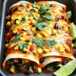 To make tasty vegetarian enchiladas, you need the following main ingredients: - 8 corn tortillas - 1 cup black beans, rinsed and drained - 1 cup corn kernels (can use fresh or frozen) - 1 red bell pepper, diced - 1 medium zucchini, diced - 1 cup fresh spinach, chopped - 1 small red onion, finely chopped - 2 cloves garlic, minced - 1 teaspoon ground cumin - 1 teaspoon smoked paprika - 1 cup enchilada sauce (store-bought or homemade) - 1 cup shredded cheese (cheddar or a dairy-free alternative) - Olive oil, for sautéing - Salt and pepper, to taste - Fresh cilantro and lime wedges, for garnish These ingredients create a rich mix of flavors and textures. The black beans add protein, while the vegetables bring brightness and crunch. You can also use these optional ingredients to enhance your enchiladas: - Avocado slices for creaminess - Jalapeños for heat - Chopped green onions for freshness - Sliced olives for a briny touch Adding these can make your dish even more exciting. Experiment with what you like! If you have dietary needs, here are some easy substitutions: - Use flour tortillas for a softer texture. - Swap black beans for pinto or kidney beans. - Replace cheese with a vegan option or omit it entirely. - For gluten-free, ensure your tortillas are labeled as such. These swaps help keep the recipe enjoyable for everyone. You can still have delicious enchiladas that fit your lifestyle. For the full recipe, check out my [Full Recipe]. Start by gathering all your ingredients. This makes cooking easier and more fun. 1. Heat the Skillet: Pour 1 tablespoon of olive oil into a large skillet. 2. Sauté the Onion and Garlic: Add the finely chopped red onion and minced garlic. Cook them for 3-4 minutes until the onion looks soft. 3. Add Bell Pepper and Zucchini: Next, toss in the diced red bell pepper and zucchini. Cook them for 5 minutes until they are tender and colorful. 4. Mix in the Rest: Add black beans, corn, spinach, cumin, paprika, salt, and pepper. Cook this mix for 2-3 minutes until the spinach is soft. With your filling ready, it's time to roll! 1. Prepare the Dish: Spread a thin layer of enchilada sauce in the bottom of a baking dish. 2. Fill the Tortillas: Take a corn tortilla and place it on a plate. Spoon 2-3 tablespoons of the veggie filling into the center. Sprinkle light cheese on top. 3. Roll Them Up: Roll the tortilla tightly and place it seam side down in the baking dish. Repeat this with all the tortillas. 4. Add Sauce and Cheese: Pour the remaining enchilada sauce over the rolled tortillas. Then, sprinkle the remaining cheese on top. Now, it’s time to bake! 1. Cover and Bake: Cover the baking dish with aluminum foil. Bake in a preheated oven at 375°F (190°C) for 20 minutes. 2. Uncover and Finish: After 20 minutes, remove the foil. Bake for another 10-15 minutes until the cheese bubbles and turns golden. 3. Cool and Serve: Once out of the oven, let the enchiladas cool for a few minutes. This helps the flavors blend well. Enjoy your savory vegetarian enchiladas, and don't forget to check the Full Recipe for more details! To make your vegetarian enchiladas shine, pay attention to your spices. Use fresh garlic and onions for depth. Add a squeeze of lime juice for brightness. You can also mix in some fresh herbs, like cilantro, for that extra kick. A dash of hot sauce can also spice things up. Always taste your filling before rolling it into the tortillas. Adjust the seasoning to your liking. One common mistake is overfilling the tortillas. If you add too much filling, they won’t roll up easily. Another mistake is skipping the sauce on the bottom of the dish. This can lead to sticking and a dry texture. Make sure to cover the enchiladas well with sauce before baking. Lastly, don’t forget to let them cool a bit before serving. This helps the flavors blend nicely. Sautéing vegetables gives them a soft texture and bright flavor. This method cooks them fast, keeping them vibrant. Roasting, on the other hand, creates a deep, rich flavor. It also gives a nice caramelization to the veggies. For these enchiladas, I recommend sautéing for a quick prep. If you want a more intense flavor, try roasting the veggies first. Both methods can work well, just choose what fits your time and taste! {{image_4}} You can easily change the fillings in your enchiladas. Try using different beans, like pinto or kidney beans. Sweet potatoes add a creamy texture. Mushrooms bring an earthy flavor. For a twist, add roasted red peppers or artichoke hearts. If you love spice, jalapeños can kick up the heat. The sauce is key to great enchiladas. You can use red enchilada sauce or green salsa for a fresh taste. For a creamy option, try a white cheese sauce. Top your enchiladas with fresh avocado, sour cream, or guacamole. Chopped green onions and sliced olives add nice crunch and color. Making gluten-free enchiladas is simple. Use corn tortillas instead of flour ones. For a vegan version, skip the cheese or use a plant-based alternative. You can also replace sour cream with a cashew cream or coconut yogurt. These options ensure everyone can enjoy your delicious meal. For the full recipe, check out the details above! To store leftover enchiladas, let them cool first. Place them in an airtight container. Keep them in the fridge. They stay fresh for up to three days. If you want to save them longer, consider freezing. To freeze enchiladas, wrap them tightly in plastic wrap. Place them in a freezer-safe bag or container. They can last up to three months. For best results, freeze them before baking. This way, they stay fresh and tasty. When ready to eat, you can bake them straight from the freezer. To reheat, preheat your oven to 350°F (175°C). Remove the enchiladas from the fridge or freezer. If frozen, thaw them in the fridge overnight. Place them in a baking dish. Add a splash of enchilada sauce on top to keep them moist. Cover with foil and bake for 20-25 minutes. Remove the foil and bake for another 10 minutes. This helps to melt the cheese and heat them through. Enjoy your tasty enchiladas again! Yes, you can use flour tortillas. They are soft and easy to roll. However, corn tortillas have a better flavor and texture. They hold the filling well and add a nice crunch. If you want to try something new, go for corn! I love using cheddar cheese for its sharp flavor. Monterey Jack is another great choice. It melts well and adds creaminess. For a dairy-free option, try vegan cheese. It works just as well and keeps the dish tasty. Making enchilada sauce is simple. Start with these ingredients: - 2 tablespoons olive oil - 2 tablespoons flour - 2 cups vegetable broth - 1 can (15 ounces) tomato sauce - 1 tablespoon chili powder - 1 teaspoon ground cumin - Salt to taste 1. In a pot, heat olive oil over medium heat. 2. Stir in flour and cook for a minute. 3. Gradually add broth and tomato sauce while stirring. 4. Mix in chili powder, cumin, and salt. 5. Simmer for 10-15 minutes. This sauce adds depth and richness. Pour it over your enchiladas for a delicious finish. You can find the full recipe to make these savory vegetarian enchiladas! Vegetarian enchiladas are fun and easy to make. We explored all the key ingredients, from the main ones to great substitutes. You now have step-by-step instructions to prepare and bake your dish, along with tips to avoid common mistakes. We also discussed delicious variations, storage tips, and frequently asked questions. With this knowledge, you can create tasty enchiladas to please any crowd. Enjoy your cooking and share your creations!