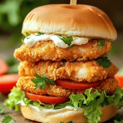 - 2 boneless, skinless chicken breasts - 1 cup buttermilk - 3 cloves garlic, minced - 1 cup all-purpose flour - 1 teaspoon paprika - 1 teaspoon onion powder - ½ teaspoon salt - ½ teaspoon black pepper - ½ teaspoon cayenne pepper (optional) - 1 cup panko breadcrumbs - Vegetable oil (for frying) - 4 fresh hamburger buns - Crisp lettuce leaves - Juicy tomato slices - Mayonnaise or garlic aioli for spreading - Fresh parsley, chopped for garnish These ingredients create a tasty garlic chicken sandwich. The chicken soaks in the buttermilk and garlic mix. This makes it juicy and flavorful. You’ll need a few tools for this recipe. Here’s what you should have: - A medium-sized mixing bowl - Two shallow bowls for breading - A deep skillet or frying pan - A meat thermometer - Paper towels for draining Having these tools ready helps you make the sandwich easily. You can cook the chicken evenly and check for doneness. Feel free to get creative with your sandwich. Here are some fun add-ins and toppings: - Sliced pickles for a tangy crunch - Avocado for creaminess - Spicy mustard for a kick - Coleslaw for extra texture These options add unique flavors to your crispy garlic chicken sandwich. Mix and match to find your favorite combination. For the complete recipe, check out the full recipe section. Start by making the marinade. In a medium bowl, mix the buttermilk, minced garlic, salt, and black pepper. This mix adds flavor and tenderizes the chicken. Place the chicken breasts in the bowl. Ensure they are fully covered with the marinade. Cover the bowl with plastic wrap and place it in the fridge. Let it sit for at least 1 hour. For the best taste, marinate overnight. While the chicken marinates, set up your breading station. You need two bowls. In the first bowl, mix the flour, paprika, onion powder, cayenne pepper, and a pinch of salt. In the second bowl, add the panko breadcrumbs. This setup helps you coat the chicken easily. After marinating, take the chicken out of the fridge. Let the excess marinade drip off. First, dredge each chicken breast in the flour mix. Shake off any extra flour. Then, dip the chicken into the panko breadcrumbs. Press down firmly so the crumbs stick well. For frying, heat vegetable oil in a skillet to about 350°F (175°C). Carefully add the chicken and cook for about 5-7 minutes per side. The chicken should be golden brown and reach an internal temperature of 165°F (75°C). When done, place the chicken on a plate lined with paper towels to drain extra oil. Now it’s time to build your sandwich. Lightly toast the hamburger buns until they are golden. On each bottom bun, spread a generous layer of mayonnaise or garlic aioli. Place a crispy chicken breast on top. Add a layer of crisp lettuce and a few slices of juicy tomato. Finish by placing the top half of the bun over the fillings. Enjoy your delicious creation! For the full recipe, check out the ingredients above. To get that crunchy bite, use panko breadcrumbs. They give a lighter, crispier texture than regular breadcrumbs. Make sure to press the crumbs onto the chicken well. This step helps them stick during frying. For extra crunch, fry the chicken at the right temperature. Aim for about 350°F (175°C). If the oil is too cool, the chicken will soak up grease. Too hot, and the outside burns before the inside cooks. You can easily adjust this recipe for different diets. For gluten-free options, replace all-purpose flour and panko with gluten-free versions. Use almond milk or coconut milk instead of buttermilk for a dairy-free option. If you're cutting down on fat, bake the chicken instead of frying. Just coat the chicken in breadcrumbs and bake at 400°F (200°C) for about 20 minutes. This crispy garlic chicken sandwich shines with fresh toppings. Serve it on toasted buns with crisp lettuce and juicy tomato slices. Add garlic aioli or mayo for extra flavor. You can pair it with sides like fries or a fresh salad. For a fun twist, try adding pickles or avocado slices. These toppings enhance the taste and make each bite exciting. Enjoy every flavorful bite! {{image_4}} You can add heat to your crispy garlic chicken sandwich easily. Just mix in cayenne pepper with the breading. You might also try a spicy sauce. A dash of hot sauce mixed with mayo can do the trick. This adds a kick that many enjoy. If you love heat, feel free to add more cayenne. Adjust it to your taste! You can swap the chicken for a veggie option. A crispy portobello mushroom works well. Just follow the same steps as you would for the chicken. Marinate the mushroom in the buttermilk, then bread it. Fry it until golden brown. You can also use a store-bought veggie patty. Just ensure it’s crispy to match the sandwich’s texture. If you want to change the flavors, play with the spices. Use garlic powder if you want a stronger garlic taste. You can also add herbs like thyme or rosemary for a fresh twist. If a sweeter flavor is your goal, try adding a touch of brown sugar to the breading mix. This balances well with the savory notes of the chicken. Experiment until you find your favorite mix! You can find the full recipe above to get started. To store any leftover crispy garlic chicken sandwiches, wrap each sandwich tightly in plastic wrap. This keeps them fresh and prevents them from drying out. Place the wrapped sandwiches in an airtight container or a resealable bag. Store them in the fridge for up to three days. If you want to keep them longer, consider freezing them. When you're ready to enjoy your leftover sandwiches, take them out of the fridge. I recommend reheating them in an oven for the best results. Preheat your oven to 350°F (175°C). Unwrap the sandwiches and place them on a baking sheet. Heat them for about 10-12 minutes. This will make the chicken crispy again. You can also use a microwave, but this may make the bread soggy. Heat them for 30 seconds to 1 minute, checking often. If you want to freeze the chicken, first, let it cool completely. Then, wrap each piece in plastic wrap and place it in a freezer bag. Make sure to remove as much air as possible. You can freeze the chicken for up to three months. When you’re ready to eat, thaw the chicken overnight in the fridge. Reheat it as mentioned above for that crispiness you love. This way, you can enjoy a delicious crispy garlic chicken sandwich anytime! For the full recipe, check out the Crispy Garlic Chicken Sandwich instructions. To make your chicken extra crispy, use panko breadcrumbs. They add a great crunch. You can also double-coat the chicken. First, dip it in flour, then in buttermilk, and back in flour before coating with panko. This gives a thicker, crunchier crust. Let the coated chicken rest for a few minutes before frying. This helps the coating stick better. Many sides work great with this sandwich. Here are a few ideas: - Golden fries - Sweet potato fries - Coleslaw - Fresh garden salad - Pickles Each side adds a nice touch to your meal. Yes, you can make this recipe in an air fryer! Preheat your air fryer to 400°F (200°C). Spray the basket lightly with oil. Place the breaded chicken in a single layer. Cook for about 12-15 minutes, flipping halfway through. Check the chicken reaches 165°F (75°C) to ensure it's safe to eat. Sauces can add great flavor to your sandwich. Here are some tasty options: - Classic mayonnaise - Garlic aioli - Spicy sriracha mayo - Honey mustard - BBQ sauce You can mix and match, or even add a special sauce of your own! For the full recipe, check out the detailed instructions above. This blog post covered how to make a crispy garlic chicken sandwich. You learned about key ingredients, tools, and optional toppings. I guided you through each step, from marinating to frying. You also discovered tips for the perfect crunch and variations for different tastes. In the end, creating this sandwich is both fun and rewarding. Enjoy it fresh or store it for later. With these tips and tricks, you can impress your family and friends with your cooking skills.